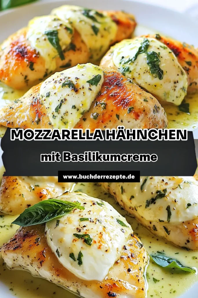 Entdecken Sie das köstliche Rezept für Mozzarella Hähnchen in Basilikum Sahnesauce! Dieses einfache Hähnchen Rezept verbindet zarte Hähnchenbrust mit cremiger Basilikum-Sauce und schmelzendem Mozzarella für ein perfektes italienisches Hähnchen Gericht. Ideal für ein schnelles Abendessen oder besondere Anlässe. Lassen Sie sich dieses Rezept nicht entgehen! Speichern und ausprobieren! #MozzarellaHähnchen #BasilikumSahnesauce #HähnchenbrustRezept #einfachesHähnchenRezept
