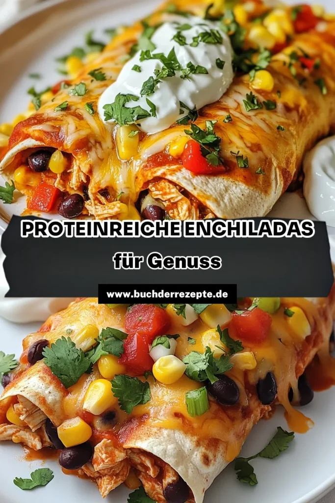 Entdecke unser köstliches Rezept für proteinreiche Enchiladas! Diese gesunden Enchiladas mit Hähnchen, schwarzen Bohnen und Hüttenkäse sind der perfekte proteinreiche Snack für jede Gelegenheit. Einfach zubereitet, bieten sie eine gesunde Mahlzeit, die nicht nur lecker, sondern auch nahrhaft ist. Probiere jetzt unser Hähnchen-Rezept aus und teile es mit Freunden! #proteinreicheEnchiladas #HähnchenRezept #gesundeEnchiladas #EnchiladasmitHüttenkäse