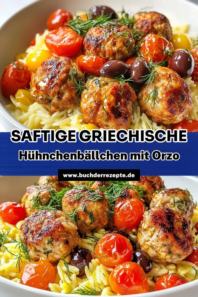 Entdecke unser köstliches Rezept für Griechische Hühnchenfleischbällchen, perfekt kombiniert mit Zitronen-Orzo! Dieses gesunde Abendessen bringt das Beste der mediterranen Küche auf deinen Tisch. Die zarten Fleischbällchen mit Fetakäse sind einfach zuzubereiten und ideal für Familienessen. Probiere es aus und genieße den erfrischenden Geschmack! Speichere das Rezept für deine nächste Mahlzeit. #GriechischeHühnchenfleischbällchen #ZitronenOrzoRezept #mediterraneKüche #gesundesAbendessen