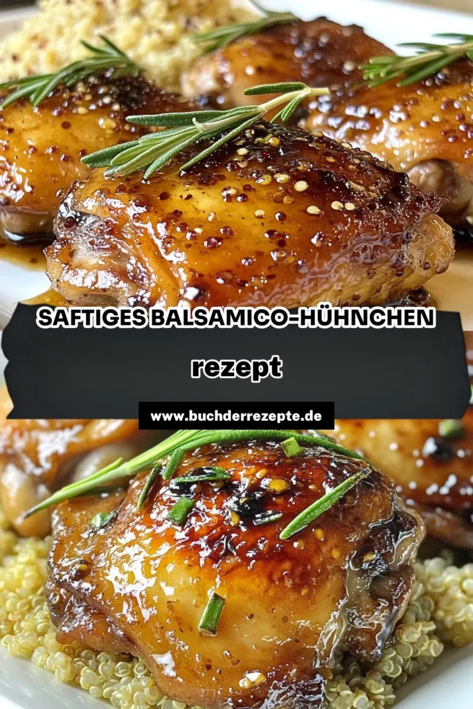 Entdecken Sie dieses köstliche Balsamico-Honig-Hühnchen, das einfach zuzubereiten ist und perfekt für gesunde Mahlzeiten geeignet ist. Unsere einfachen Hühnchenrezepte bieten Ihnen saftige, marinierte Hähnchenkeulen, die mit aromatischem Rosmarin verfeinert sind. Ideal für Ihre nächste Dinner-Party oder als wöchentlicher Genuss. Speichern Sie dieses Rezept und überraschen Sie Ihre Familie! #BalsamicoHonigHühnchen #GesundeRezepte #HähnchenMitRosmarin #EinfacheRezeptideen