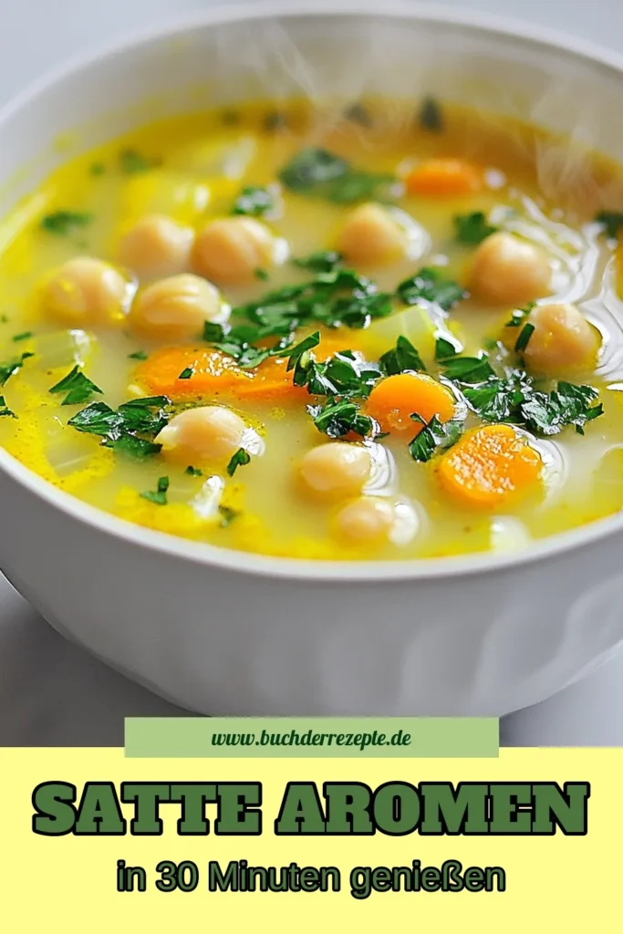 Entdecken Sie das köstliche Rezept für Zitronen-Knoblauch-Suppe! Diese aromatische Kichererbsensuppe ist nicht nur vegan, sondern auch ein gesundes Suppenrezept, das perfekt für jede Jahreszeit ist. Mit frischen Zutaten wie Kichererbsen, Karotten und würzigem Knoblauch zaubern Sie eine herzhafte Mahlzeit, die alle begeistern wird. Lassen Sie sich von diesem einfachen Rezept inspirieren und probieren Sie es aus! #Kichererbsensuppe #veganeSuppe #gesundeRezepte #Suppenliebe