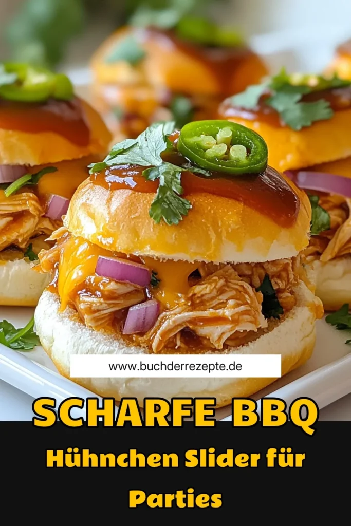 Entdecke das perfekte Mini Slider Rezept mit unseren BBQ Hühnchen Slidern, die jedem BBQ eine würzige Note verleihen! Diese scharfen Hühnchen Slider sind leckere Jalapeño Hühnchen Snacks für deine BBQ Party. Bereite sie in nur 20 Minuten vor und beeindrucke deine Gäste mit diesen köstlichen BBQ Party Häppchen. Speichere das Rezept jetzt und bring den Geschmack des Sommers auf deine Teller! #BBQHühnchenSlider #MiniSliderRezept #JalapeñoHühnchenSnacks #BBQPartyHäppchen