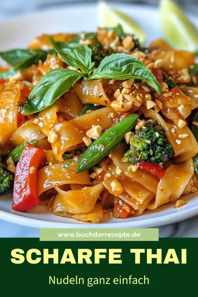 Entdecke unser schnelles Nudelgericht: Thai Drunken Noodles! Dieses breite Reisnudeln Rezept bringt das Beste der asiatischen Küche direkt zu dir nach Hause. In nur 30 Minuten zauberst du ein köstliches Street Food Thai Rezept, das voller Aromen und knackigem Gemüse steckt. Lass dich inspirieren und kreiere dein eigenes kulinarisches Abenteuer! Speichere das Rezept und teile es mit Freunden! #ThaiDrunkenNoodles #BreiteReisnudelnRezept #StreeFoodThaiRezept #AsiatischeKücheRezept