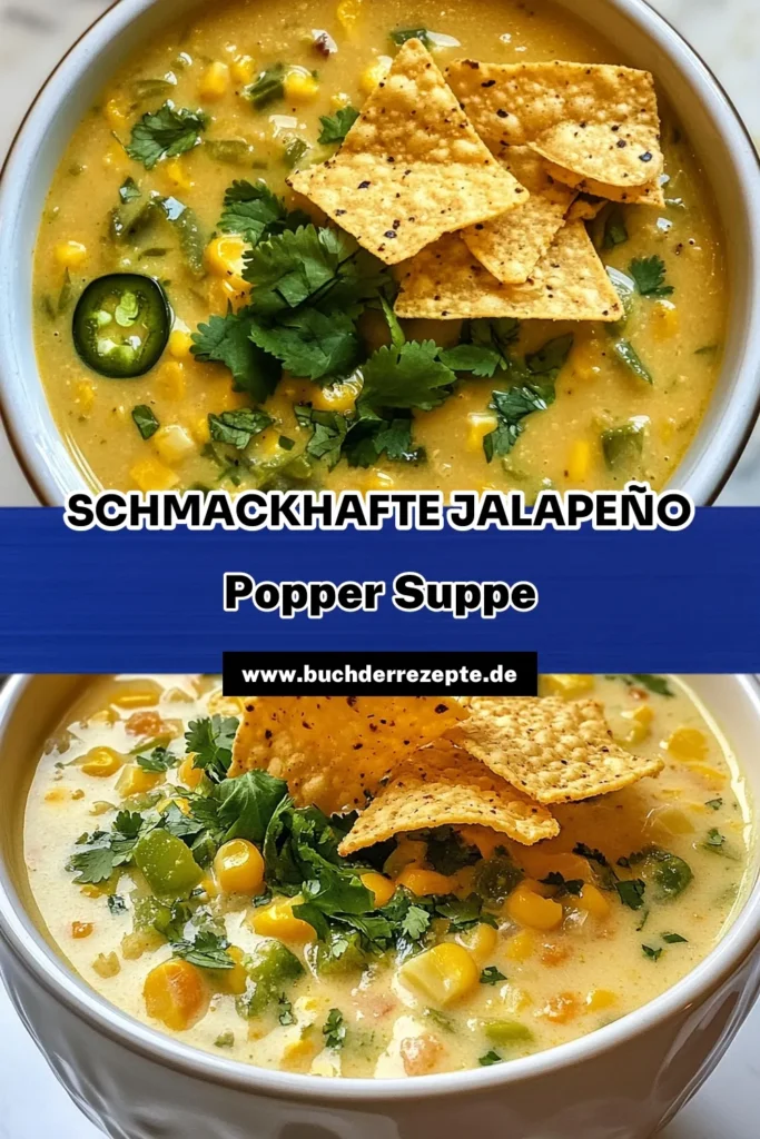 Entdecken Sie das köstliche Rezept für Jalapeño Popper Suppe, eine scharfe Suppe Rezept, die einfach zuzubereiten ist und mit Käse verführt. Diese cremige Popper Suppe kombiniert mexikanische Aromen und eignet sich perfekt für jedes Essen. Verwöhnen Sie Ihre Gäste mit dieser herzhaften, würzigen Suppe! Teilen Sie diesen Beitrag, um Ihre Freunde mit dieser leckeren Idee zu inspirieren. #JalapeñoPopperSuppe #scharfeSuppeRezept #einfachesuppemitKäse #mexikanischeSuppe