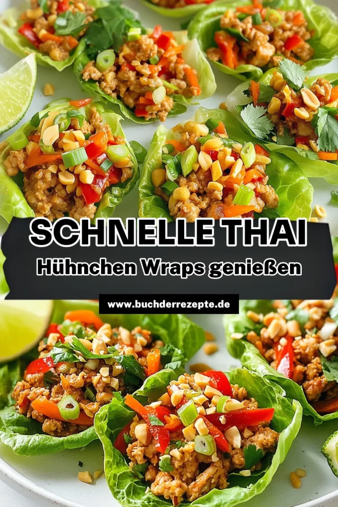Entdecke unser leckeres Rezept für Thai Erdnuss-Hühnchen Lettuce Wraps! Diese schnellen Hühnchen Lettuce Wraps sind perfekt für ein gesundes Abendessen. Mit cremiger Erdnussbutter und frischem Gemüse sind sie eine köstliche Option für jeden Tag. Ideal für alle, die gesunde Thai Rezepte lieben. Einfach nachkochen und genießen! Speichere dir dieses Erdnussbutter Rezept für deine nächste Kochsession! #ThaiErdnussHühnchen #LettuceWraps #schnellkochenRezept #gesundeRezepte