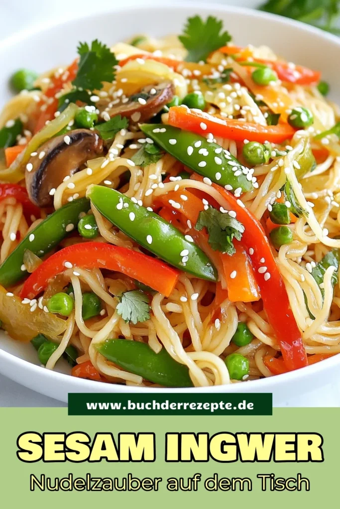 Entdecke die köstliche Sesam-Ingwer-Nudel-Pfanne, ein einfaches und schnelles glutenfreies Nudelrezept aus der schnellen Asiaküche. Mit zarten Reisnudeln, knackigem Gemüse und aromatischem Ingwer ist dieses vegane Pfannengericht perfekt für jede Mahlzeit. Teile dein Essen mit Freunden und Familie und genieße gesunde, leckere Aromen! Probiere das Rezept jetzt aus und lass dich inspirieren. #NudelPfanne #Glutenfrei #VeganesEssen #AsiatischeKüche
