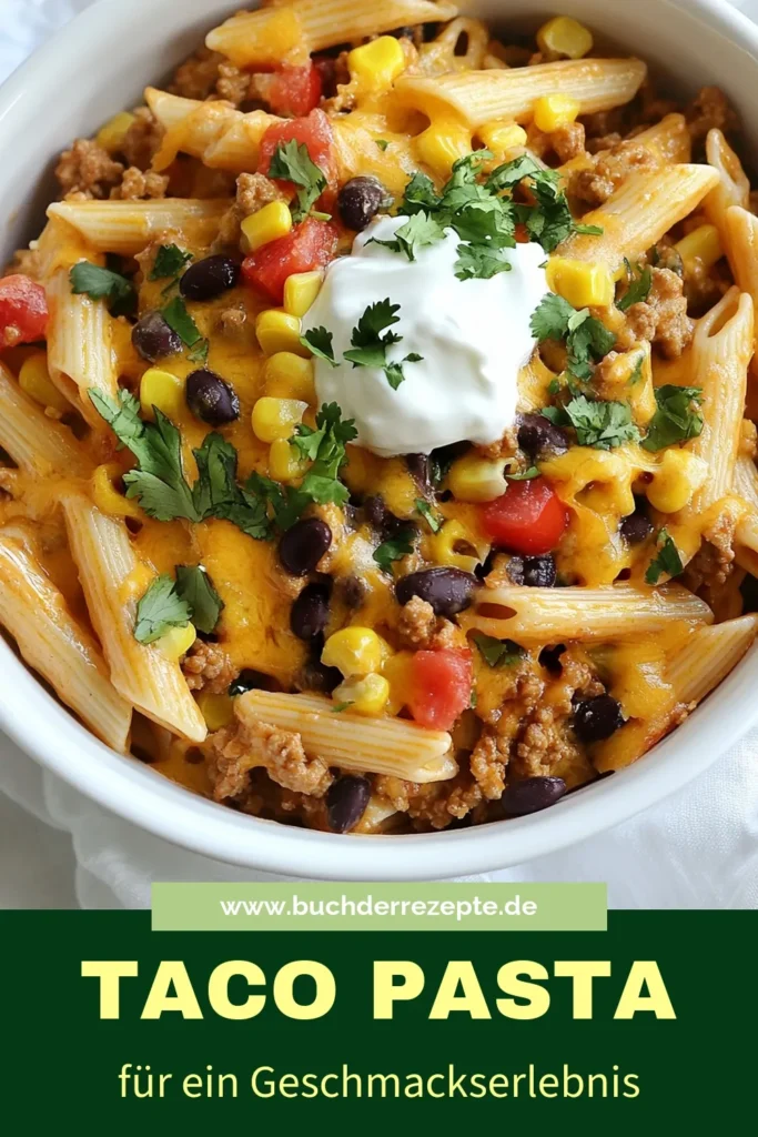 Entdecke das köstliche Taco Nudeln Rezept – ein perfektes einfaches Pasta Gericht für die ganze Familie! Diese Tex-Mex Pasta vereint mediterrane und mexikanische Aromen und ist in nur 30 Minuten zubereitet. Ideal für schnelle Familiengerichte, die begeistern! Probiere jetzt unser Taco Pasta Rezept und bringe Schwung in deine Küche. Speichern und teilen nicht vergessen! #TacoPasta #TacoNudelnRezept #TexMexPasta #schnelleFamiliengerichte