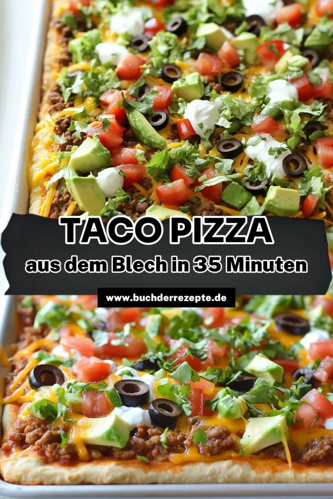 Entdecke unser leckeres Blechpfannen Taco Pizza Rezept! Diese einfache Taco Pizza kombiniert zartes Hackfleisch und schmelzenden Käse auf einem knusprigen Pizzaboden und bringt den Geschmack von Tex-Mex direkt auf deinen Tisch. Perfekt für Familienessen oder Partys! Probiere unser Rezept und genieße eine köstliche, sättigende Mahlzeit. Speichere das Rezept für deine nächste Kochsession! #TacoPizzaRezept #einfacheTacoPizza #TexMexPizza #RezeptmitHackfleischundKäse