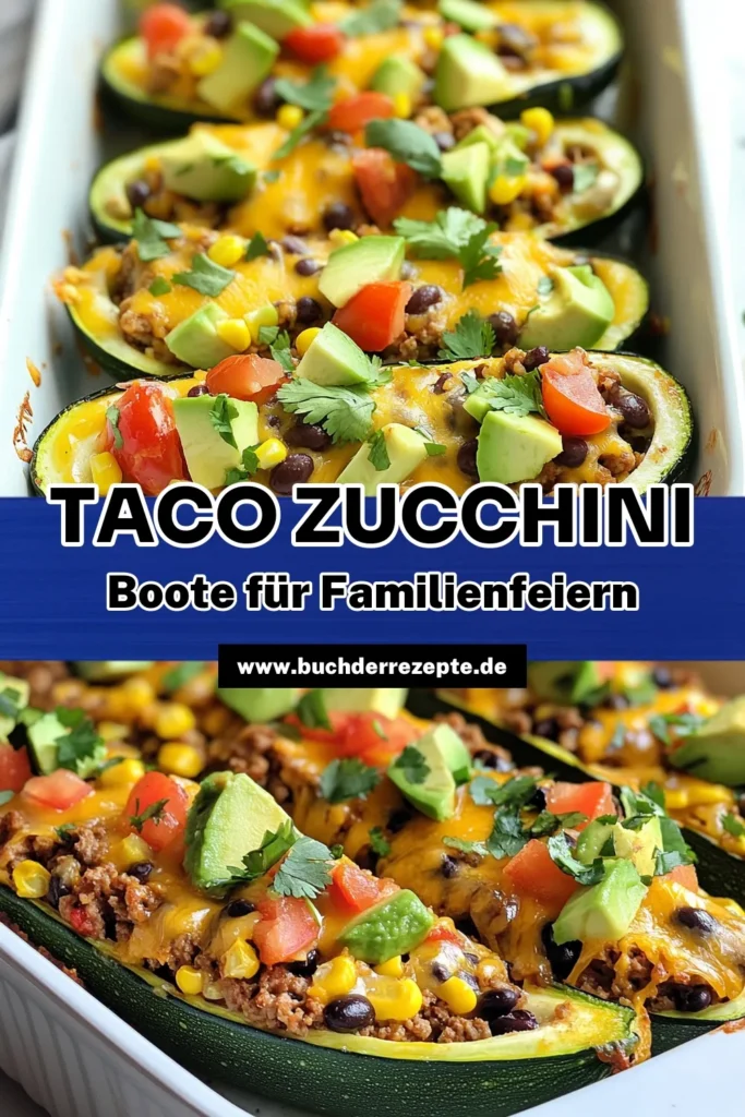Entdecke unser Rezept für Taco gefüllte Zucchini-Boote, eine köstliche Variante gesunder Zucchini Rezepte! Diese mexikanischen Zucchini-Gerichte sind perfekt für eine leichte Mahlzeit mit Zucchini und Hackfleisch oder als vegetarische Zucchini Boot Rezept. Einfach zubereitet und lecker, ideal zum Nachkochen. Lass dir diese gesunde Idee nicht entgehen und speichere es dir für später! #TacoZucchiniBoats #GesundeRezepte #MexikanischeKüche #ZucchiniGerichte