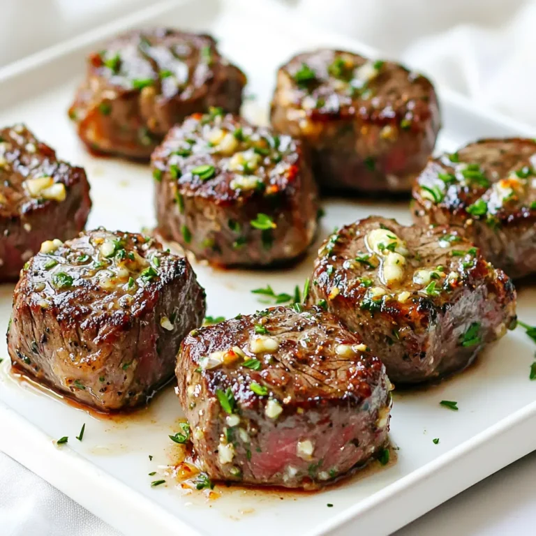 Für die Knoblauch-Butter Steak Bites brauchst du: - 450 g Rindersteak (z. B. Sirloin), in mundgerechte Stücke geschnitten - 4 Esslöffel ungesalzene Butter - 4 Knoblauchzehen, fein gehackt - 1 Teelöffel frischer Rosmarin, gehackt - 1 Teelöffel frischer Thymian, gehackt - 1 Teelöffel Paprika - Salz und Pfeffer nach Geschmack - Frische Petersilie, gehackt (zum Garnieren) Diese Zutaten machen das Gericht würzig und schmackhaft. Achte darauf, frische Kräuter zu verwenden. Sie bringen den besten Geschmack. Wenn du keine bestimmten Zutaten hast, gibt es tolle Alternativen: - Statt Rindersteak kannst du Hähnchen oder Schweinefleisch verwenden. - Verwende Knoblauchpulver, wenn frischer Knoblauch fehlt. - Du kannst auch andere Kräuter wie Oregano oder Basilikum nutzen. - Für einen anderen Geschmack probiere etwas Chili oder Cayennepfeffer. Mit diesen Alternativen bleibt das Gericht lecker und interessant. Variiere ruhig, um neue Geschmäcker zu entdecken. Die Wahl des richtigen Steaks macht viel aus. Hier sind meine besten Tipps: - Suche nach gut marmoriertem Fleisch. Das Fett macht das Steak saftig. - Sirloin ist eine gute Wahl. Es ist zart und hat guten Geschmack. - Achte auf die Farbe. Frisches Steak hat eine leuchtend rote Farbe. - Kaufe beim Metzger oder im Supermarkt, wo du das Fleisch sehen kannst. Mit diesen Tipps findest du das perfekte Steak für deine Knoblauch-Butter Steak Bites. Zuerst müssen wir alle Zutaten bereitstellen. Nehmen Sie 450 g Rindersteak und schneiden Sie es in kleine Stücke. Wählen Sie ein gutes Stück, wie Sirloin oder Ribeye. Legen Sie die Steakstücke in eine große Schüssel. Fügen Sie 1 Teelöffel Paprika, Salz und Pfeffer nach Geschmack hinzu. Mischen Sie alles gut, damit jeder Bissen gewürzt ist. Jetzt kommt der aromatische Teil! Nehmen Sie 4 Esslöffel ungesalzene Butter und schmelzen Sie sie in einem kleinen Topf bei niedriger Hitze. Fügen Sie 4 fein gehackte Knoblauchzehen sowie 1 Teelöffel frischen Rosmarin und 1 Teelöffel frischen Thymian hinzu. Rühren Sie die Mischung für 1-2 Minuten, bis sie gut riecht. Nehmen Sie den Topf vom Herd und gießen Sie die Knoblauch-Butter-Mischung über die gewürzten Steakbites. Vermischen Sie alles gründlich, damit die Butter überall verteilt ist. Heizen Sie Ihre Heißluftfritteuse auf 200 °C vor. Lassen Sie sie etwa 5 Minuten aufheizen. Platzieren Sie die Steakbites im Korb, aber überfüllen Sie ihn nicht. Kochen Sie die Steakbites für 8-10 Minuten. Schütteln Sie den Korb zur Halbzeit. Überprüfen Sie die Kerntemperatur, um sicherzustellen, dass sie medium-rare sind, etwa 57 °C. Übertragen Sie die Steakbites auf einen Teller und träufeln Sie die restliche Knoblauch-Butter darüber. Garnieren Sie mit frischer Petersilie. Genießen Sie Ihr leckeres Gericht! Um die perfekte Garstufe zu erreichen, ist die Kerntemperatur wichtig. Medium-rare liegt bei etwa 57 °C. Verwende ein Fleischthermometer, um sicherzustellen, dass dein Steak genau richtig ist. Steaks können schnell übergart werden. Überprüfe die Temperatur gegen Ende der Kochzeit. So bleibt das Steak saftig und zart. Ein häufiger Fehler ist, die Steakbites zu überfüllen. Wenn du zu viele Stücke auf einmal kochst, werden sie nicht gleichmäßig gar. Achte darauf, genügend Platz in der Heißluftfritteuse zu lassen. Das hilft der Luft, gut zirkulieren zu können. Ein weiterer Fehler ist, die Gewürze zu vernachlässigen. Würze dein Steak großzügig, um den vollen Geschmack zu genießen. Um das Steak zart zu halten, mariniere es vor dem Kochen. Eine einfache Mischung aus Öl und Gewürzen funktioniert gut. Lass die Steakbites etwas ruhen, bevor du sie servierst. Das hilft, die Säfte im Fleisch zu halten. Die Knoblauch-Butter-Mischung sorgt zusätzlich für einen tollen Geschmack und macht das Steak noch saftiger. {{image_4}} Sie können die Gewürze anpassen, um verschiedene Geschmäcker zu erzielen. Hier sind einige Ideen: - Knoblauch und Zwiebelpulver: Geben Sie mehr Geschmack. - Chili-Pulver: Für eine scharfe Note. - Kümmel: Für eine warme, erdige Tiefe. Experimentieren Sie mit diesen Gewürzen, um Ihre perfekte Mischung zu finden. Gemüsebeilagen ergänzen die Steakbites perfekt. Hier sind einige Vorschläge: - Gegrillte Paprika: Bieten Süße und Farbe. - Zucchini: Schnell und einfach zuzubereiten. - Brokkoli: Für einen gesunden Crunch. Servieren Sie das Gemüse mit den Steakbites für eine vollwertige Mahlzeit. Eine Marinade kann die Steakbites noch besser machen. Probieren Sie diese einfachen Marinaden: - Sojasauce und Honig: Süß und salzig. - Balsamico-Essig mit Olivenöl: Für einen frischen Geschmack. - Zitronensaft und Worcestershiresauce: Für eine spritzige Note. Lassen Sie das Steak mindestens 30 Minuten in der Marinade ziehen. So wird es zart und geschmackvoll. Wenn Sie Reste haben, lassen Sie die Steakbites zuerst abkühlen. Lagern Sie sie dann in einem luftdichten Behälter. Stellen Sie sicher, dass der Behälter gut verschlossen ist. So bleiben sie frisch. Sie können die Reste im Kühlschrank bis zu drei Tage aufbewahren. Um die Steakbites wieder warm zu machen, nutzen Sie am besten die Heißluftfritteuse oder eine Pfanne. Erwärmen Sie sie bei mittlerer Hitze. Achten Sie darauf, sie nicht zu lange zu garen, damit sie nicht trocken werden. In der Heißluftfritteuse genügen 4-5 Minuten. Schütteln Sie den Korb oder wenden Sie die Stücke, damit sie gleichmäßig warm werden. Wenn Sie die Steakbites einfrieren möchten, lassen Sie sie zuerst abkühlen. Legen Sie sie dann in einen Gefrierbeutel. Drücken Sie die Luft heraus und verschließen Sie den Beutel gut. So vermeiden Sie Gefrierbrand. Sie können die Steakbites bis zu drei Monate einfrieren. Zum Auftauen legen Sie sie über Nacht in den Kühlschrank. Die Steakbites müssen 8 bis 10 Minuten in der Heißluftfritteuse kochen. Ich empfehle, den Korb zur Halbzeit zu schütteln. So garen sie gleichmäßig. Überprüfen Sie die Kerntemperatur. Für medium-rare sollte sie etwa 57 °C betragen. Ich empfehle, Sirloin oder Filetsteak zu verwenden. Diese Sorten sind zart und haben einen tollen Geschmack. Sie lassen sich gut in mundgerechte Stücke schneiden. Achten Sie darauf, frisches Fleisch zu wählen, um das beste Ergebnis zu erzielen. Ja, Sie können die Steakbites auch im Ofen zubereiten. Heizen Sie den Ofen auf 200 °C vor. Legen Sie die Steakbites auf ein Backblech und backen Sie sie 10 bis 12 Minuten. Wenden Sie sie einmal, um gleichmäßiges Garen zu gewährleisten. In diesem Artikel haben wir die besten Zutaten für Knoblauch-Butter Steak Bites besprochen. Du hast Schritt für Schritt gelernt, wie du sie zubereitest und wie du häufige Fehler vermeidest. Wir haben Variationen und Tipps zur Aufbewahrung dargestellt. Denke daran, die richtige Garstufe zu wählen, um zarte Steakbites zu genießen. Probiere kreative Gewürze und Marinaden aus, um dein Gericht zu verfeinern. Mit diesen Tipps zauberst du ein einfaches und köstliches Gericht für jeden Anlass.