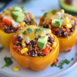 Für gefüllte Paprika verwenden wir frische und nahrhafte Zutaten. Hier ist eine Liste der Hauptzutaten: - 6 große Paprika (jede Farbe) - 1 Tasse Quinoa, gut abgespült - 2 Tassen Gemüsebrühe - 1 Dose (425 g) schwarze Bohnen, abgetropft und abgespült - 1 Tasse Mais, gefroren oder aus der Dose - 1 Teelöffel Kreuzkümmel - 1 Teelöffel Paprika - 1 Tasse gewürfelte Tomaten (frisch oder aus der Dose) - 1 Esslöffel Olivenöl - 1 Knoblauchzehe, fein gehackt - 1 Tasse geriebener Käse (Cheddar, Mozzarella oder eine Mischung) - Salz und Pfeffer nach Geschmack - Optionale Toppings: gehackter Koriander, Avocado, Salsa Diese Zutaten sorgen für Geschmack und Textur. Sie sind gesund und einfach zu finden. Die Füllungen für gefüllte Paprika sind vielfältig. Du kannst die Grundzutaten nach Belieben variieren: - Fleisch: Füge Rinderhack oder Hühnchen hinzu. - Reis: Ersetze Quinoa durch Reis für einen anderen Biss. - Gemüse: Mische Zucchini oder Spinat für mehr Nährstoffe. - Käse: Nutze Feta oder Ricotta für einen anderen Geschmack. Diese Optionen machen dein Gericht spannend und anpassbar. Experimentiere mit deinen Lieblingszutaten. Für die Zubereitung der gefüllten Paprika benötigst du einige wichtige Geräte: - Ofen: Zum Backen der gefüllten Paprika. - Auflaufform: Um die Paprika während des Backens zu halten. - Topf: Zum Kochen der Quinoa. - Schneidebrett und Messer: Für das Schneiden der Zutaten. - Löffel: Zum Mischen und Füllen. Mit diesen Geräten wird das Kochen einfach und macht Spaß. Sie helfen dir, die gefüllten Paprika perfekt zuzubereiten. {{ingredient_image_2}} Beginne damit, die Paprika zu waschen. Schneide die Oberseiten ab und entferne die Kerne. Lege die Paprika in eine Auflaufform, damit sie stabil stehen. Du kannst jede Farbe wählen. So sieht das Gericht bunt und einladend aus. Erhitze Olivenöl in einem Topf. Füge die gehackte Knoblauchzehe hinzu. Dünste den Knoblauch, bis er duftet, etwa eine Minute. Dann gib die Quinoa und die Gemüsebrühe dazu. Bringe alles zum Kochen. Reduziere die Hitze und lasse die Quinoa 15 Minuten köcheln. Sie sollte fluffig sein und die Flüssigkeit aufnehmen. Nehme die Quinoa vom Herd und rühre die schwarzen Bohnen, den Mais und die gewürfelten Tomaten ein. Füge Kreuzkümmel, Paprika und Käse hinzu. Schmecke die Mischung mit Salz und Pfeffer ab. Fülle jede Paprika mit der Quinoa-Mischung. Drücke die Füllung leicht fest. Bestreue die Paprika mit dem restlichen Käse. Decke die Auflaufform mit Aluminiumfolie ab. Backe die gefüllten Paprika 25 Minuten bei 190 °C. Entferne die Folie und backe sie weitere 10-15 Minuten. Die Paprika sollten zart sein und der Käse blubbern. Lass die Paprika vor dem Servieren etwas abkühlen. Du kannst sie mit Koriander, Avocado oder Salsa garnieren. Wählen Sie große, feste Paprika für die beste Füllung. Achten Sie auf glatte Haut ohne Flecken. Jede Farbe bringt einen anderen Geschmack. Grüne Paprika sind bitter, rote sind süßer. Gelbe und orange Paprika sind mild und fruchtig. Achten Sie darauf, dass die Paprika gleichmäßig in der Größe sind. So garen sie gleichmäßig und sehen auf dem Tisch gut aus. Fühlen Sie sich frei, die Füllung zu variieren. Fügen Sie gehacktes Gemüse wie Zucchini oder Pilze hinzu. Für mehr Protein können Sie Hühnchen oder Tofu verwenden. Schmecken Sie die Füllung mit frischen Kräutern ab. Basilikum und Oregano passen gut. Experimentieren Sie mit verschiedenen Käsesorten. Feta oder Gouda können eine tolle Note bringen. Ein häufiger Fehler ist, die Paprika zu überbacken. Achten Sie darauf, dass die Paprika zart, aber nicht matschig sind. Füllen Sie die Paprika nicht zu voll. Lassen Sie etwas Platz für die Füllung, damit sie beim Garen nicht herausquillt. Verwenden Sie frische Zutaten, um den besten Geschmack zu erzielen. Reste aus Dosen können oft weniger Geschmack haben. Pro Tipps Paprika Auswahl: Wählen Sie große, feste Paprika für eine bessere Füllung und ein ansprechendes Aussehen. Verschiedene Farben sorgen für einen hübschen Teller. Quinoa kochen: Achten Sie darauf, die Quinoa gründlich abzuspülen, um den bitteren Geschmack zu entfernen. Dies verbessert den Gesamtgeschmack des Gerichts. Käsevariation: Experimentieren Sie mit verschiedenen Käsesorten für die Füllung und das Topping. Feta oder Gouda können eine interessante Note hinzufügen. Vorkochen: Bereiten Sie die Füllung im Voraus vor und füllen Sie die Paprika erst kurz vor dem Backen. So sparen Sie Zeit, wenn Gäste kommen. {{image_4}} Ich liebe es, gefüllte Paprika vegetarisch zuzubereiten. Die Füllung besteht aus Quinoa, schwarzen Bohnen und Mais. Diese Zutaten sind nahrhaft und lecker. Quinoa ist eine tolle Proteinquelle. Die Bohnen geben der Mischung eine cremige Textur. Ich verwende frische oder aus der Dose gewürfelte Tomaten. Sie fügen Geschmack und Farbe hinzu. Zum Würzen nehme ich Kreuzkümmel und Paprika. Diese Gewürze bringen die Aromen zum Leben. Den Käse füge ich am Ende hinzu. So wird die Füllung schön cremig. Für eine scharfe Note kann man Jalapeños oder Chili hinzufügen. Ich schneide sie klein und mische sie in die Füllung. Diese Schärfe passt perfekt zu den süßen Paprika. Man kann auch scharfen Käse verwenden, um einen zusätzlichen Kick zu geben. Wenn ich es schärfer mag, gebe ich etwas scharfe Sauce hinzu. So wird jede Biss ein wahres Geschmackserlebnis. Diese Variante ist ideal für alle, die es gerne pikant mögen. Ich experimentiere gerne mit Geschmäckern aus aller Welt. Eine italienische Variante könnte Kräuter wie Basilikum und Oregano enthalten. Diese Kräuter machen die Füllung frisch und aromatisch. Für eine mexikanische Note füge ich schwarze Bohnen, Mais und Taco-Gewürze hinzu. Diese Mischung ist würzig und herzhaft. Eine asiatische Version kann Reis, Sojasauce und Ingwer enthalten. So wird die gefüllte Paprika zu einem spannenden Gericht. Egal, für welche Variante du dich entscheidest, gefüllte Paprika sind immer ein Hit. Sie sind bunt, gesund und einfach zuzubereiten. Wenn Sie gefüllte Paprika übrig haben, lagern Sie sie richtig. Lassen Sie die Paprika zuerst abkühlen. Dann legen Sie sie in einen luftdichten Behälter. Achten Sie darauf, dass die Paprika gut geschützt sind. Auf diese Weise bleiben sie frisch. Im Kühlschrank halten sie sich bis zu vier Tage. Sie können gefüllte Paprika auch einfrieren. Wickeln Sie jede Paprika in Frischhaltefolie. Legen Sie sie dann in einen gefrierfesten Behälter oder Beutel. So bleiben sie bis zu drei Monate haltbar. Um sie aufzutauen, lassen Sie sie einfach über Nacht im Kühlschrank. Um die Paprika wieder aufzuwärmen, nutzen Sie den Ofen. Heizen Sie ihn auf 180 °C vor. Legen Sie die gefüllten Paprika in eine Auflaufform. Decken Sie sie mit Folie ab, um sie nicht austrocknen zu lassen. Backen Sie sie etwa 20 Minuten lang, bis sie heiß sind. Alternativ können Sie die Paprika auch in der Mikrowelle aufwärmen. Die Mikrowelle ist schnell, aber die Paprika können weich werden. Gefüllte Paprika bleiben bis zu fünf Tage frisch im Kühlschrank. Lagern Sie sie in einem luftdichten Behälter. So bleiben sie saftig und lecker. Möchten Sie sie länger aufbewahren? Dann frieren Sie die gefüllten Paprika ein. Sie halten sich bis zu drei Monate im Gefrierfach. Zum Aufwärmen tauen Sie die Paprika im Kühlschrank auf und backen sie dann bei 180 °C für etwa 20 Minuten. Ja, Sie können viele verschiedene Gemüse verwenden! Zucchini, Auberginen oder sogar Süßkartoffeln sind tolle Alternativen. Achten Sie darauf, dass das Gemüse gut gekocht ist, bevor Sie es füllen. Das sorgt für schöne Texturen und Geschmäcker. Sie können auch die Füllungen anpassen, um neue Kombinationen zu testen. Experimentieren Sie mit verschiedenen Gemüsesorten, um Ihren eigenen Stil zu finden! Gefüllte Paprika sind vielseitig und passen gut zu vielen Beilagen. Hier sind einige Ideen: - Reis oder Quinoa - Frischer Salat - Guacamole oder Salsa - Nachos oder Tortilla Chips - Joghurt oder Sour Cream Wählen Sie eine Beilage, die Ihnen gefällt, und genießen Sie die Kombination! Gefüllte Paprika sind vielseitig und lecker. Wir haben die Hauptzutaten, Fülloptionen und nützliche Geräte besprochen. Eine Schritt-für-Schritt-Anleitung half dir, sie einfach zuzubereiten. Tipps wie die Wahl der perfekten Paprika sichern deinen Erfolg. Du kannst viele Varianten ausprobieren, von vegetarisch bis scharf. Denk an die Aufbewahrung für Reste und das Auffrischen. Mit diesen Informationen hast du alles, um deine gefüllten Paprika zu perfektionieren. Probiere neue Zutaten und teile dein Ergebnis!