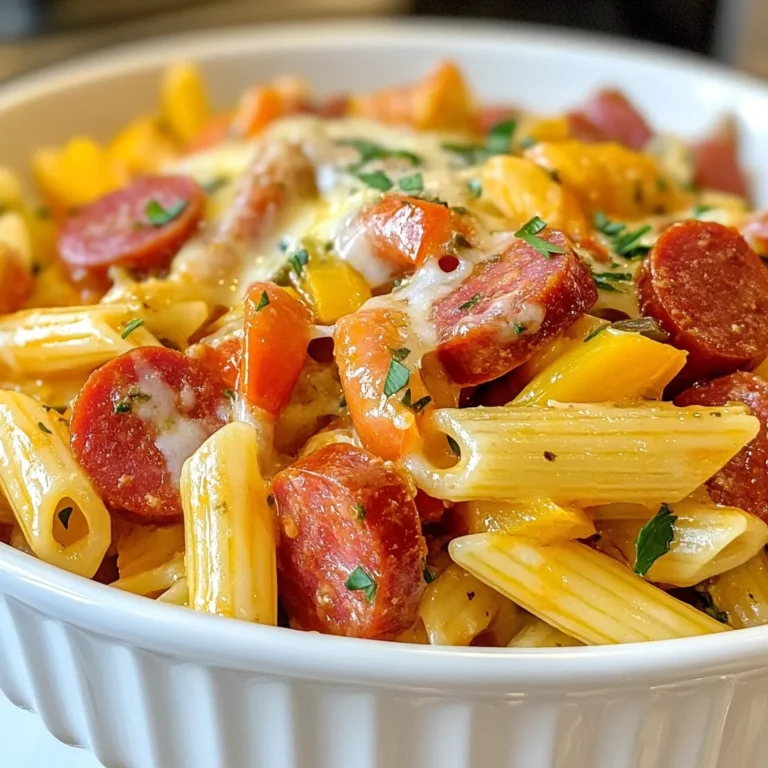 Um One Pot Kielbasa Pasta zuzubereiten, benötigen Sie folgende Zutaten: - 340 g Penne Pasta - 340 g Kielbasa-Wurst, in Scheiben geschnitten - 1 mittelgroße Zwiebel, gewürfelt - 2 Knoblauchzehen, fein gehackt - 1 Paprika, gewürfelt (jede Farbe nach Wahl) - 1 Dose (400 g) gehackte Tomaten, un Drain - 720 ml Gemüsebrühe - 1 Teelöffel geräuchertes Paprikapulver - 1 Teelöffel getrockneter Oregano - 1/2 Teelöffel rote Pfefferflocken (nach Geschmack anpassen) - Salz und Pfeffer nach Geschmack - 100 g geriebener Käse (Cheddar oder Mozzarella) - Frische Petersilie, gehackt (zum Garnieren) Wählen Sie frische und reife Zutaten. Achten Sie auf die Qualität der Kielbasa. Sie sollte kräftig und würzig sein. Für die Zwiebel, suchen Sie nach einer festen und glänzenden. Verwenden Sie frische Paprika in verschiedenen Farben für mehr Geschmack und Farbe. Die gehackten Tomaten sollten aus der Dose ohne Zusätze sein. Dies gibt der Pasta einen echten Tomatengeschmack. Falls Sie keine Kielbasa haben, probieren Sie Hähnchen oder Tofu. Diese Optionen passen gut zu den Aromen. Für eine glutenfreie Variante verwenden Sie glutenfreie Pasta. Sie können auch frische Kräuter wie Basilikum oder Thymian anstelle von Oregano verwenden. Wenn Sie keinen Käse mögen, lassen Sie ihn einfach weg oder nutzen Sie eine vegane Käsealternative. {{ingredient_image_2}} Zuerst bereite ich die Kielbasa und das Gemüse vor. Ich schneide die Kielbasa in dünne Scheiben. Dann würfle ich die Zwiebel und hacke den Knoblauch fein. Ich wähle eine bunte Paprika und schneide sie ebenfalls in Würfel. Diese Schritte sind wichtig, um die Aromen gut zu mischen. Jetzt erhitze ich etwas Olivenöl in einem großen Topf. Ich gebe die Kielbasa hinzu und brate sie für etwa fünf Minuten. Sie sollte goldbraun sein. Dann füge ich die Zwiebel und den Knoblauch hinzu. Ich koche die Mischung für zwei bis drei Minuten, bis die Zwiebel weich ist. Als nächstes kommt die Paprika dazu. Ich lasse sie zwei Minuten mitkochen. Jetzt gebe ich die Dose gehackte Tomaten und die Gemüsebrühe in den Topf. Ich streue das geräucherte Paprikapulver, den Oregano und die roten Pfefferflocken hinein. Dann rühre ich alles gut um. Ich bringe die Mischung zum Kochen und füge die Penne-Pasta hinzu. Ich rühre alles gut um und decke den Topf ab. Die Hitze stelle ich auf ein Köcheln ein. Nach zwölf bis fünfzehn Minuten ist die Pasta al dente. Ich rühre zwischendurch um, damit nichts anbrennt. Sobald die Pasta gar ist, rühre ich den geriebenen Käse unter. Er schmilzt schnell und macht die Sauce cremig. Ich schmecke alles mit Salz und Pfeffer ab. Dann lasse ich den Topf einige Minuten ruhen. Zum Servieren nehme ich Schalen. Ich garniere die Pasta mit frisch gehackter Petersilie. Das sieht nicht nur gut aus, sondern bringt auch frischen Geschmack. Optional streue ich noch etwas Käse darüber. So wird jede Portion zu einem Genuss! Um den Geschmack zu verbessern, verwenden Sie frische Zutaten. Frische Zwiebeln und Knoblauch geben mehr Aroma. Fügen Sie auch frische Kräuter wie Basilikum oder Thymian hinzu. Diese Kräuter bringen einen tollen Geschmack. Geräuchertes Paprikapulver verstärkt die Tiefe des Gerichts. Achten Sie darauf, die richtigen Gewürze zu verwenden. Experimentieren Sie mit der Menge der roten Pfefferflocken, um den gewünschten Schärfegrad zu erreichen. Die Textur der Pasta ist wichtig. Kochen Sie die Penne al dente, damit sie nicht matschig wird. Rühren Sie die Pasta während des Kochens regelmäßig um. So kleben die Stücke nicht zusammen. Wenn Sie Käse hinzufügen, verwenden Sie frisch geriebenen Käse. Dieser schmilzt besser und gibt eine cremige Konsistenz. Lassen Sie das Gericht nach dem Kochen einige Minuten ruhen. So können sich die Aromen besser entfalten. Ein häufiger Fehler ist, die Pasta zu lange zu kochen. Halten Sie sich an die Kochzeit für al dente. Ein anderer Fehler ist, die Flüssigkeit nicht richtig zu messen. Zu wenig Brühe macht die Pasta trocken. Achten Sie auch darauf, die Hitze nicht zu hoch zu stellen. Bei zu starker Hitze könnte das Gericht anbrennen. Verwenden Sie immer einen großen Topf, damit die Pasta genug Platz hat. Profi-Tipps Würzen nach Geschmack: Passen Sie die Menge der roten Pfefferflocken an, um die gewünschte Schärfe zu erreichen. Dies gibt Ihnen die Möglichkeit, das Gericht nach Ihrem persönlichen Geschmack zu gestalten. Zusätzlicher Käse: Für einen extra cremigen und reichhaltigen Geschmack können Sie mehr geriebenen Käse hinzufügen, während Sie den Topf vom Herd nehmen. Das sorgt für eine wunderbar schmelzende Textur. Gemüsevariationen: Fühlen Sie sich frei, verschiedene Gemüse hinzuzufügen, wie Zucchini oder Spinat, um das Gericht noch nahrhafter und bunter zu machen. Vorbereiten im Voraus: Bereiten Sie die Zutaten im Voraus vor und bewahren Sie sie im Kühlschrank auf. So können Sie das Gericht schneller zubereiten, wenn Sie wenig Zeit haben. {{image_4}} Wenn du eine fleischlose Variante möchtest, nimm Gemüse oder Tofuwurst. Diese Optionen bieten eine ähnliche Textur. Du kannst auch mehr Gemüse wie Zucchini oder Spinat hinzufügen. Sie bringen Farbe und Nährstoffe in dein Gericht. Achte darauf, eine Gemüsebrühe zu verwenden, die vegan ist. Du kannst verschiedene Pastasorten nutzen. Fusilli, Farfalle oder sogar Vollkornpasta eignen sich gut. Diese Optionen bringen Abwechslung in dein Gericht. Achte auf die Kochzeit, da sie unterschiedlich sein kann. Teste die Pasta während des Kochens, um die richtige Bissfestigkeit zu finden. Um den Geschmack zu steigern, füge weitere Gewürze hinzu. Frische Kräuter wie Basilikum oder Thymian passen perfekt. Auch Oliven, Kapern oder getrocknete Tomaten können deinen Gerichten mehr Tiefe geben. Käsevarianten wie Feta oder Parmesan bringen einen tollen Geschmack. Experimentiere mit diesen Zutaten, um deinen perfekten Geschmack zu finden! Um Reste von One Pot Kielbasa Pasta gut zu lagern, verwenden Sie einen luftdichten Behälter. Lassen Sie die Pasta zuerst auf Raumtemperatur abkühlen. Füllen Sie dann den Behälter und verschließen Sie ihn gut. So bleibt der Geschmack frisch und die Pasta bleibt saftig. Für das Wiedererwärmen der Reste gibt es einfache Schritte. Sie können die Pasta in einer Pfanne auf mittlerer Hitze erwärmen. Fügen Sie einen Schuss Gemüsebrühe oder Wasser hinzu, um die Pasta feucht zu halten. Rühren Sie gut um, bis sie heiß ist. Alternativ können Sie die Pasta in der Mikrowelle erhitzen. Decken Sie den Behälter mit einem Mikrowellen-sicheren Deckel ab und erwärmen Sie sie in 1-2 Minuten Intervallen. Im Kühlschrank hält sich die One Pot Kielbasa Pasta etwa 3-4 Tage. Achten Sie darauf, sie in einem luftdichten Behälter zu lagern. Wenn Sie die Pasta länger aufbewahren möchten, können Sie sie auch einfrieren. Im Gefrierschrank bleibt die Pasta bis zu 2 Monate frisch. Verwenden Sie einen gefriergeeigneten Behälter oder Gefrierbeutel. Denken Sie daran, die Pasta vor dem Einfrieren gut abzukühlen. Die Zubereitung von One Pot Kielbasa Pasta dauert insgesamt etwa 30 Minuten. Die Vorbereitung selbst nimmt nur 10 Minuten in Anspruch. Das Kochen der Pasta und der Sauce benötigt etwa 12 bis 15 Minuten. So hast du schnell ein leckeres Gericht auf dem Tisch. Ja, du kannst die Pasta im Voraus zubereiten. Koche die Pasta und die Sauce wie im Rezept beschrieben. Lass die Mischung dann abkühlen und lagere sie in einem luftdichten Behälter im Kühlschrank. Du kannst die fertige Pasta bis zu drei Tage aufbewahren. Wenn du sie wieder aufwärmst, füge etwas Brühe oder Wasser hinzu, damit sie nicht trocken wird. Es gibt viele Alternativen zu Kielbasa, die du verwenden kannst. Du kannst beispielsweise Hähnchen, Truthahn oder sogar vegane Wurst verwenden. Auch Gemüse wie Portobello-Pilze oder Auberginen sind gute Optionen. Dies gibt deiner Pasta einen neuen Geschmack und eine andere Textur. Experimentiere mit den Zutaten, um deine perfekte Kombination zu finden! In diesem Artikel haben wir die besten Zutaten für das One Pot Kielbasa Pasta Rezept erkundet. Wir haben Tipps zur Auswahl und nützliche Alternativen besprochen. Die Schritt-für-Schritt-Anleitung macht die Zubereitung einfach und schnell. Ich habe auch praktische Tipps zur Geschmacksverbesserung und zur Vermeidung typischer Fehler geteilt. Außerdem gibt es Ideen für Variationen und wichtige Aufbewahrungshinweise. Mit diesen Informationen sind Sie gut gerüstet, um ein leckeres und praktisches Gericht zuzubereiten. Viel Spaß beim Kochen!