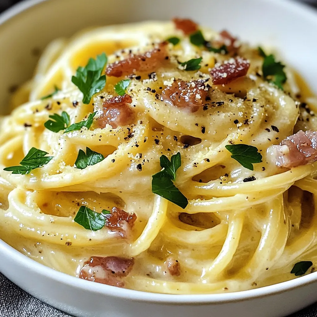 Um eine echte Classic Carbonara zuzubereiten, brauchen wir einige wichtige Zutaten: - 200 g Spaghetti - 100 g Pancetta oder Guanciale, gewürfelt - 2 große Eier - 50 g Parmesan, gerieben - 1 Knoblauchzehe, fein gehackt - Salz und frisch gemahlener schwarzer Pfeffer Diese Zutaten sorgen für den klassischen Geschmack. Achte darauf, frische Eier und guten Käse zu verwenden. Das macht einen großen Unterschied. Für das perfekte Finish gibt es einige zusätzliche Zutaten, die du verwenden kannst: - Frische Petersilie, gehackt (zum Garnieren) Ein Hauch von Petersilie bringt Farbe und frischen Geschmack. Eine Prise frisch gemahlener Pfeffer hebt die Aromen hervor und macht das Gericht lebendig. Frische Zutaten sind der Schlüssel zu einer großartigen Carbonara. Kaufe die besten Spaghetti, die du finden kannst. Achte darauf, dass der Käse frisch gerieben ist. Das sorgt für eine bessere Schmelze und Geschmack. Der Pancetta oder Guanciale sollte von guter Qualität sein. Diese kleinen Details machen dein Gericht besonders. Wenn du die Möglichkeit hast, kaufe Bio-Eier. Sie haben einen reicheren Geschmack und eine schönere Farbe. {{ingredient_image_2}} Um perfekte Spaghetti zu kochen, fülle einen großen Topf mit Wasser. Füge viel Salz hinzu, es sollte wie das Meer schmecken. Bring das Wasser zum Kochen. Gib die Spaghetti hinein und koche sie für etwa 8-10 Minuten, bis sie al dente sind. Bevor du das Wasser abgießt, hebe eine Tasse Nudelwasser auf. Das Wasser hilft später, die Soße cremig zu machen. Nach dem Abgießen, lass die Spaghetti kurz ruhen. Erhitze eine große Pfanne bei mittlerer Hitze. Gib die gewürfelte Pancetta oder Guanciale in die Pfanne. Brate sie für 5-7 Minuten, bis sie knusprig ist. In der letzten Minute, füge die fein gehackte Knoblauchzehe hinzu. Achte darauf, dass der Knoblauch nicht anbrennt. Nimm die Pfanne vom Herd, wenn die Pancetta schön bräunlich ist. In einer Schüssel verquirle die großen Eier mit dem geriebenen Parmesan. Füge eine Prise Salz und frisch gemahlenen schwarzen Pfeffer hinzu. Rühre alles gut um, bis die Mischung glatt ist. Diese Mischung gibt der Carbonara ihre cremige Textur. Stelle die Schüssel beiseite, während du die Pasta kombinierst. Gib die heißen Spaghetti direkt in die Pfanne mit der Pancetta. Mische die Pasta gut, sodass sie das Fett aufnimmt. Nimm die Pfanne vom Herd. Jetzt kommt der wichtigste Teil! Gieße die Eier-Käse-Mischung über die Pasta. Rühre schnell um, damit die Eier nicht stocken. Falls die Soße zu dick ist, füge einen Esslöffel des reservierten Nudelwassers hinzu. Richte die Carbonara auf warmen Tellern an. Streue etwas mehr geriebenen Parmesan über die Pasta. Füge frisch gemahlenen Pfeffer und gehackte Petersilie hinzu. Die Farben machen das Gericht noch ansprechender. Serviere die Carbonara sofort, damit sie warm und cremig bleibt. Um eine Rühreier-Textur in Ihrer Carbonara zu vermeiden, müssen Sie schnell arbeiten. Sobald Sie die Eiermischung über die heiße Pasta gießen, rühren Sie sofort kräftig um. Die Hitze der Pasta kocht die Eier sanft. Wenn Sie zu lange warten, können die Eier stocken. Ein guter Trick ist, die Pfanne vom Herd zu nehmen, bevor Sie die Eier hinzufügen. So haben Sie mehr Kontrolle. Die Temperatur ist entscheidend für eine cremige Sauce. Die Pasta sollte heiß sein, wenn Sie die Eiermischung hinzufügen. Eine zu niedrige Temperatur führt dazu, dass die Sauce nicht richtig bindet. Wenn die Pasta zu kalt ist, wird die Sauce nicht cremig. Achten Sie darauf, dass die Pfanne noch warm ist, wenn Sie die Mischung hinzufügen. So bleibt alles schön cremig und lecker. Nudelwasser ist ein Geheimnis für die perfekte Carbonara. Es enthält Stärke, die hilft, die Sauce zu binden. Wenn Ihre Sauce zu dick ist, geben Sie einen Esslöffel Nudelwasser hinzu. Es macht die Sauce geschmeidig und sorgt für die richtige Konsistenz. Bewahren Sie immer etwas Nudelwasser auf, bevor Sie die Pasta abgießen. So haben Sie es zur Hand, wenn Sie es brauchen. Pro Tipps Frische Zutaten verwenden: Verwenden Sie frische Eier und hochwertigen Parmesan für einen authentischen Geschmack und eine cremige Textur. Timing ist entscheidend: Stellen Sie sicher, dass die Pasta heiß ist, wenn Sie die Eiermischung hinzufügen, um eine perfekte cremige Soße zu erzielen. Variationen ausprobieren: Experimentieren Sie mit verschiedenen Käsesorten wie Pecorino Romano oder fügen Sie frische Kräuter hinzu, um Ihre Carbonara zu verfeinern. Reste richtig lagern: Lagern Sie übrig gebliebene Carbonara in einem luftdichten Behälter im Kühlschrank und erwärmen Sie sie vorsichtig, um die Cremigkeit zu bewahren. {{image_4}} Wenn Sie eine vegetarische Option suchen, gibt es viele Möglichkeiten. Statt Pancetta oder Guanciale können Sie geräucherten Tofu oder Tempeh verwenden. Diese Alternativen bringen einen ähnlichen Geschmack. Ein weiterer Tipp ist, geröstete Nüsse wie Walnüsse hinzuzufügen. Sie geben einen tollen Crunch. Möchten Sie Ihrer Carbonara eine besondere Note verleihen? Trüffel sind eine großartige Wahl. Ein paar Trüffelscheiben über die fertige Pasta machen das Gericht luxuriös. Auch Pilze sind eine gute Idee. Steinpilze oder Austernpilze bringen einen erdigen Geschmack. Braten Sie die Pilze einfach zusammen mit dem Knoblauch an. In Italien gibt es viele Varianten der Carbonara. In Rom wird die klassische Version oft mit Guanciale zubereitet. In anderen Regionen, wie Kalabrien, fügen Köche Chili oder Peperoni hinzu. Diese regionalen Unterschiede zeigen, wie vielseitig Carbonara sein kann. Probieren Sie verschiedene Zutaten aus, um Ihre perfekte Mischung zu finden! Wenn Sie Reste von Ihrer Carbonara haben, bewahren Sie sie in einem luftdichten Behälter auf. Lassen Sie die Pasta zuerst auf Raumtemperatur abkühlen. Sie können die Reste bis zu drei Tage im Kühlschrank lagern. Achten Sie darauf, die Reste nicht zu lange stehen zu lassen, damit sie frisch bleiben. Um die Carbonara wieder aufzuwärmen, verwenden Sie eine Pfanne. Fügen Sie einen kleinen Schuss Wasser oder Olivenöl hinzu. Erhitzen Sie bei niedriger Temperatur und rühren Sie ständig um. So bleibt die Pasta cremig. Mikrowellen sind auch eine Option, aber sie können die Konsistenz verändern. Stellen Sie sicher, dass die Pasta gleichmäßig warm wird. Im Kühlschrank hält die Carbonara etwa drei Tage. Im Gefrierschrank bleibt sie bis zu einem Monat frisch. Um die beste Textur zu erhalten, empfehle ich, die Carbonara vor dem Einfrieren in Portionen zu teilen. So können Sie nur das auftauen, was Sie brauchen. Denken Sie daran, die Pasta langsam im Kühlschrank aufzutauen. Pancetta und Guanciale sind beide italienische Speckarten. Pancetta kommt vom Bauch des Schweins. Guanciale stammt vom Schweinebacken. Beide haben einen reichen Geschmack, aber Guanciale hat mehr Fett und einen stärkeren Geschmack. Für Carbonara verwende ich oft Guanciale, weil er die Soße noch besser macht. Ja, du kannst Carbonara ohne Eier machen. Stattdessen kannst du Sahne verwenden. Das gibt eine cremige Textur, ist aber nicht die traditionelle Art. Die Eier geben der Carbonara ihren besonderen Geschmack. Wenn du Eier nicht magst, nutze Sahne als Ersatz. Die klassische Carbonara ist nicht glutenfrei, weil sie Spaghetti enthält. Du kannst jedoch glutenfreie Pasta verwenden. Viele Marken bieten gute Alternativen aus Reis oder Mais. So kannst du die Carbonara genießen, auch wenn du glutenfrei essen musst. Das Rezept ergibt zwei Portionen. Wenn du mehr Gäste hast, kannst du die Menge leicht verdoppeln. Achte darauf, die Kochzeiten für die Pasta im Auge zu behalten. Frisch zubereitete Carbonara schmeckt immer am besten! Eine gute Classic Carbonara braucht frische Zutaten, die richtig zubereitet werden. Wir haben gelernt, wie man die Pasta kocht, die Pancetta anbrät und eine cremige Sauce macht. Außerdem gibt es viele Varianten und Tipps, um die perfekte Textur zu erreichen. Lagern und aufwärmen der Reste ist leicht. Die Classic Carbonara bringt echten italienischen Geschmack zu Ihrem Tisch. Experimentieren Sie mit verschiedenen Zutaten und genießen Sie Ihr Gericht in vollen Zügen!