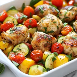 - Hühnerkeulen: Für dieses Rezept verwende ich 450 g Hühnerkeulen ohne Knochen und Haut. Diese Teile sind saftig und zart. Sie garen schnell und nehmen die Aromen gut auf. - Gemüse: Ich wähle eine Mischung aus frischem Gemüse. Eine mittlere Zwiebel und zwei Knoblauchzehen sorgen für einen tollen Geschmack. Eine Paprika und eine Zucchini bringen Farbe ins Gericht. Kirschtomaten fügen Frische hinzu. Du kannst die Gemüsearten nach deinem Geschmack ändern. - Gewürze: Ich benutze 1 Teelöffel getrockneten Basilikum und 1 Teelöffel getrockneten Oregano. Diese Gewürze geben dem Gericht viel Aroma. Salz und Pfeffer sind wichtig, um den Geschmack zu betonen. Frische Petersilie sorgt für einen schönen Abschluss und zusätzliche Frische. Jede Zutat trägt zu einem leckeren und gesunden Gericht bei. So wird das Kochen einfach und lecker! {{ingredient_image_2}} Zuerst würfelst du die Hühnerkeulen in gleichmäßige Stücke. Das hilft beim gleichmäßigen Kochen. Würze das Huhn großzügig mit Salz und Pfeffer. Erhitze das Olivenöl in einer großen Pfanne bei mittlerer bis hoher Hitze. Füge das Huhn hinzu und brate es für 5-7 Minuten. Rühre das Fleisch häufig um, bis es goldbraun und durchgegart ist. Nimm das Huhn danach aus der Pfanne und stelle es beiseite. Jetzt kommt das Gemüse. Würfle die Zwiebel und hacke die Knoblauchzehen fein. Gib die Zwiebel und den Knoblauch in die gleiche Pfanne. Dünste sie für 2-3 Minuten, bis die Zwiebel glasig wird. Füge dann die gehackte Paprika und die gewürfelte Zucchini hinzu. Brate das Gemüse für etwa 4-5 Minuten, bis es zart ist. Mische die halbierten Kirschtomaten, den getrockneten Basilikum und Oregano unter. Lass alles für 2 Minuten kochen, bis die Tomaten weich werden. Jetzt bringst du alles zusammen. Gib das gebratene Huhn zurück in die Pfanne. Vermenge alle Zutaten gut miteinander. Lass das Gericht für weitere 2 Minuten durchwärmen. Probiere das Gericht und passe den Geschmack mit Salz und Pfeffer an. Garniere das Gericht mit frisch gehackter Petersilie und serviere es heiß. - Zeitmanagement beim Kochen: Plane deine Schritte gut. Während das Huhn brät, schneide das Gemüse. So sparst du Zeit. Halte alles bereit. Das macht das Kochen einfacher. - Häufige Fehler vermeiden: Überfülle die Pfanne nicht. Brate das Huhn in zwei Chargen, falls nötig. So wird es gleichmäßig gar. Achte darauf, das Gemüse nicht zu lange zu braten. Es soll knackig bleiben. - Zusätzliche Beilagen oder Spritzer: Serviere den Reis oder Quinoa als Beilage. Ein Spritzer Zitrone bringt Frische. Du kannst auch Feta oder Oliven hinzufügen. Das gibt dem Gericht mehr Geschmack. - Anrichten für eine ansprechende Präsentation: Nutze eine große Schüssel für die Hühnchen-Pfanne. Garniere mit frischer Petersilie. Ein Zitronenschnitz daneben sieht toll aus. So wird das Gericht ein echter Hingucker. Pro Tipps Hühnchen marinieren: Mariniere die Hühnerkeulen mindestens 30 Minuten vor dem Kochen in einer Mischung aus Olivenöl, Zitronensaft und Gewürzen, um mehr Geschmack zu erzielen. Gemüse variieren: Du kannst das Gemüse nach Saison oder Vorlieben anpassen. Versuche Brokkoli, Karotten oder Auberginen für eine andere Geschmacksrichtung. Resteverwertung: Diese Pfanne eignet sich hervorragend für Reste! Verwende übrig gebliebenes Gemüse oder Hühnchen in Wraps oder über Reis für eine schnelle Mahlzeit. Frische Kräuter verwenden: Statt getrockneter Kräuter kannst du frische Kräuter wie Basilikum oder Oregano verwenden. Füge sie am Ende des Kochens hinzu, um ihren Geschmack zu bewahren. {{image_4}} Wenn du eine spezielle Diät befolgst, gibt es viele Anpassungen, die du für dieses Rezept machen kannst. - Paleo oder Keto-freundliche Substitutionen: Du kannst die Hühnerkeulen durch Hühnchenbrust ersetzen. Dazu wählst du mehr Gemüse wie Blumenkohl oder Brokkoli. Diese Optionen sind kohlenhydratarm und passen gut zu diesen Diäten. - Vegetarische Alternativen: Wenn du kein Fleisch isst, kannst du Tofu oder Kichererbsen verwenden. Diese Zutaten sind proteinreich und fügen einen tollen Geschmack hinzu. Achte darauf, den Tofu gut anzubraten, damit er die Textur des Huhns hat. Mit frischen, saisonalen Zutaten schmeckt das Gericht noch besser. - Gemüseanpassungen je nach Jahreszeit: Im Frühling kannst du Spargel und Erbsen verwenden. Im Sommer sind Zucchini und Paprika perfekt. Im Herbst passen Kürbis und Grünkohl gut dazu. Im Winter kannst du Wurzelgemüse wie Karotten und Rüben verwenden. - Regionale Zutaten einsetzen: Nutze lokale Bauernmärkte, um frisches Gemüse zu finden. Das unterstützt nicht nur die Region, sondern bringt auch mehr Geschmack in dein Gericht. Regionale Zutaten sind oft frischer und haben mehr Nährstoffe. Um deine Reste frisch zu halten, gibt es einige einfache Tipps. Du solltest das Essen in einen luftdichten Behälter füllen. So bleibt der Geschmack erhalten. Stelle sicher, dass das Gericht auf Zimmertemperatur abgekühlt ist, bevor du es in den Kühlschrank stellst. Im Kühlschrank bleiben die Reste bis zu drei Tage gut. Wenn du die Reste länger aufbewahren willst, kannst du sie auch einfrieren. Achte darauf, die Reste in Portionen zu verpacken. So kannst du nur das auftauen, was du brauchst. Im Gefrierfach sind die Reste bis zu drei Monate haltbar. Das Aufwärmen sollte schnell und einfach sein. Du kannst die Hühnchen-Pfanne in der Mikrowelle oder auf dem Herd erwärmen. Wenn du die Pfanne auf dem Herd verwendest, erwärme sie bei niedriger Hitze. Füge einen kleinen Spritzer Wasser hinzu, um das Gericht feucht zu halten. Um Austrocknen zu vermeiden, erwärme das Gericht langsam. Rühre es regelmäßig um, damit alles gleichmäßig warm wird. So bleibt das Huhn zart und saftig. Ja, dieses Rezept ist wirklich glutenfrei. Alle Zutaten sind sicher. Hier sind die Hauptbestandteile: - Hühnerkeulen: Sie sind natürlich glutenfrei. - Gemüse: Zwiebeln, Paprika, Zucchini und Kirschtomaten enthalten kein Gluten. - Gewürze: Basilikum und Oregano sind ebenfalls glutenfrei. Achte darauf, dass die Gewürze keine Zusatzstoffe enthalten. So kannst du sicher sein, dass du eine leckere, glutenfreie Mahlzeit genießt. Die Zubereitung ist einfach und schnell. Hier sind die Zeiten im Detail: - Vorbereitungszeit: 10 Minuten - Hühnerkeulen braten: 5-7 Minuten - Zwiebeln und Knoblauch dünsten: 2-3 Minuten - Gemüse braten: 4-5 Minuten - Alle Zutaten zusammenfügen und durchwärmen: 2 Minuten Insgesamt dauert es etwa 25 Minuten, um dieses Gericht fertigzustellen. Ja, du kannst das Gericht im Voraus zubereiten. Hier sind einige Tipps: - Bereite das Huhn und das Gemüse vor. Lagere sie getrennt im Kühlschrank. - Du kannst das Gericht bis zu 2 Tage im Voraus machen. - Zum Aufwärmen, erwärme es in einer Pfanne bei mittlerer Hitze. Füge etwas Wasser hinzu, um es feucht zu halten. So sparst du Zeit an einem stressigen Wochentag und hast dennoch ein köstliches Abendessen. Wir haben die wichtigsten Punkte für dein Gericht besprochen. Die Auswahl der Hühnerkeulen, Gemüse und Gewürze ist entscheidend. Die Schritt-für-Schritt-Anleitung sorgt für einfache Zubereitung. Tipps helfen, häufige Fehler zu vermeiden und das Gericht zu verfeinern. Variationen ermöglichen Anpassungen an diätetische Bedürfnisse. Die richtigen Lager- und Aufwärmmethoden sichern Qualität. Mit diesen Informationen bereitest du ein schmackhaftes Gericht, das allen Freude bereitet. Sei kreativ und genieße das Kochen!