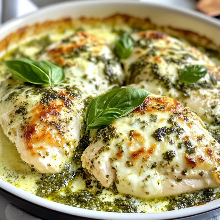 - 4 Hähnchenbrustfilets, ohne Haut und Knochen - 225g Frischkäse, weich - 120ml Pesto-Sauce (fertig gekauft oder selbstgemacht) - 100g geriebener Mozzarella-Käse - 50g geriebener Parmesan-Käse - 2 Esslöffel Olivenöl - Salz und Pfeffer nach Geschmack - 2 Tassen frischer, gehackter Spinat - Frisches Basilikum zur Garnitur (optional) Ich liebe, wie einfach man mit diesen Zutaten ein köstliches Gericht zaubern kann. Die Hähnchenbrustfilets sind zart und proteinreich. Frischkäse macht das Gericht cremig und vollmundig. Pesto-Sauce bringt den Geschmack von frischen Kräutern und Nüssen. Der Mozzarella und Parmesan geben eine schöne Käsekruste. Die Gewürze sind einfach, aber sehr wichtig. Olivenöl sorgt für eine schöne Bräunung. Salz und Pfeffer bringen den Geschmack hervor. Frischer Spinat ist nicht nur gesund, sondern sieht auch toll aus. Die Garnitur mit frischem Basilikum macht das Gericht noch schöner. Diese Zutaten zusammen machen das Frischkäse-Hähnchen zu einem echten Genuss. {{ingredient_image_2}} Heize deinen Ofen auf 190°C vor. Das ist wichtig, damit das Hähnchen gleichmäßig gart. Stelle alle Zutaten bereit, damit du alles griffbereit hast. Du brauchst Hähnchenbrustfilets, Frischkäse, Pesto-Sauce, Mozzarella, Parmesan und frischen Spinat. Oliveöl, Salz und Pfeffer sind ebenfalls wichtig. Würze die Hähnchenbrustfilets mit Salz und Pfeffer auf beiden Seiten. Nimm eine große, ofenfeste Pfanne und erhitze das Olivenöl bei mittlerer bis hoher Hitze. Sobald das Öl heiß ist, lege die Hähnchenbrustfilets in die Pfanne. Brate sie etwa 3-4 Minuten pro Seite an, bis sie goldbraun sind. Das gibt dem Hähnchen einen tollen Geschmack. Nimm die Pfanne vom Herd, nachdem das Hähnchen angebraten ist. Verteile die Pesto-Mischung gleichmäßig auf die Hähnchenbrustfilets. Streue dann den geriebenen Mozzarella und Parmesan darüber. Füge den gehackten Spinat hinzu, um Farbe und Geschmack zu verbessern. Jetzt ist es Zeit, die Pfanne in den vorgeheizten Ofen zu geben. Backe das Ganze 25-30 Minuten, bis das Hähnchen durchgegart ist und der Käse goldbraun und sprudelnd ist. - Das Hähnchen nicht übergaren: Achte darauf, das Hähnchen nicht zu lange zu braten. Übergekochtes Hähnchen wird trocken. Brate es nur 3-4 Minuten pro Seite an. So bleibt es saftig und zart. - Verwendung von frischen Zutaten: Frische Zutaten machen einen großen Unterschied. Verwende frischen Spinat und frischen Frischkäse. Das hebt den Geschmack und die Textur deines Gerichts. - Kräuter und Gewürze hinzufügen: Experimentiere mit frischen Kräutern wie Petersilie oder Thymian. Diese geben deinem Hähnchen einen tollen Geschmack. Füge auch etwas Knoblauch hinzu, um das Aroma zu verstärken. - Verschiedene Pesto-Varianten ausprobieren: Nutze verschiedene Pesto-Sorten. Du kannst zum Beispiel Rucola-Pesto oder Sonnenblumenkerne-Pesto verwenden. Das macht das Gericht noch spannender und leckerer. Pro Tipps Hähnchen marinieren: Lassen Sie die Hähnchenbrustfilets vor dem Braten mindestens 30 Minuten in einer Marinade aus Olivenöl, Knoblauch und Zitrone ruhen, um den Geschmack zu intensivieren. Frischer Spinat: Verwenden Sie frischen Spinat statt gefrorenem, um die Textur und den Geschmack zu verbessern. Der frische Spinat behält beim Backen seine lebendige Farbe und Bissfestigkeit. Käsevariation: Experimentieren Sie mit verschiedenen Käsesorten wie Gouda oder Feta, um neue Geschmackskombinationen zu entdecken und das Gericht individuell anzupassen. Servieren mit Beilagen: Servieren Sie das Hähnchen mit einer Beilage aus geröstetem Gemüse oder einem frischen Salat, um eine ausgewogene Mahlzeit zu kreieren. {{image_4}} Gemüse bringt Farbe und Geschmack in dein Gericht. Du kannst viele verschiedene Gemüsesorten hinzufügen. Brokkoli und Paprika sind zwei tolle Optionen. Brokkoli fügt einen knackigen Biss hinzu. Paprika bringt eine süße Note. Du kannst sie einfach vorher blanchieren. Das hilft, die Farben und Nährstoffe zu erhalten. Schneide das Gemüse in kleine Stücke und lege es auf die Hähnchenbrust. So wird dein Frischkäse-Hähnchen noch gesünder und bunter. Wenn du kein Hähnchen magst, gibt es gute Alternativen. Pute ist eine schmackhafte Option. Sie hat einen ähnlichen Geschmack und eine tolle Textur. Du kannst auch ganz auf Fleisch verzichten. Tofu ist eine leckere vegetarische Wahl. Schneide den Tofu in Würfel und brate ihn kurz an. So wird er schön goldbraun. Er nimmt den Geschmack von der Pesto-Mischung wunderbar auf. Egal für welche Proteinquelle du dich entscheidest, das Gericht bleibt köstlich. Bewahre dein Frischkäse-Hähnchen in einem luftdichten Behälter auf. So bleibt es frisch. Du kannst es bis zu drei Tage im Kühlschrank lagern. Achte darauf, dass das Hähnchen vollständig abgekühlt ist, bevor du es verstaust. So vermeidest du Kondenswasser. Wenn du das Gericht länger aufbewahren möchtest, kannst du es einfrieren. Teile das Hähnchen in Portionen und lege sie in Gefrierbeutel. Drücke die Luft heraus, bevor du sie versiegelst. So bleibt der Geschmack besser. Du kannst das Gericht bis zu drei Monate im Gefrierfach lassen. Zum Wiedererwärmen, tau es über Nacht im Kühlschrank auf. Erhitze es dann im Ofen bei 180°C, bis es heiß ist. So bleibt die Käseschicht schön geschmolzen. Das Gericht bleibt im Kühlschrank bis zu drei Tage frisch. Bewahren Sie es in einem luftdichten Behälter auf. So bleibt der Geschmack und die Textur besser erhalten. Wenn Sie mehr Zeit haben, können Sie das Hähnchen auch einfrieren. Es hält sich bis zu drei Monate im Gefrierfach. Ja, selbstgemachte Pesto-Sauce ist eine großartige Wahl. Sie können die Zutaten anpassen. Zum Beispiel können Sie mehr Nüsse oder Knoblauch hinzufügen. Das gibt dem Gericht einen besonderen Geschmack. Außerdem wissen Sie genau, was drin ist. Das macht es gesünder und frischer. Um das Gericht würziger zu machen, fügen Sie einige rote Paprikaflocken hinzu. Diese geben einen tollen Kick. Sie können auch frische Kräuter wie Oregano oder Thymian verwenden. Diese Kräuter verstärken den Geschmack. Ein Spritzer Zitronensaft kann auch helfen, die Aromen hervorzuheben. Experimentieren Sie mit verschiedenen Gewürzen, um Ihre perfekte Mischung zu finden. In diesem Artikel haben wir ein einfaches Rezept mit Hähnchenbrust, frischem Käse und Pesto geteilt. Wir haben die Hauptzutaten, Gewürze und die Schritt-für-Schritt-Anleitung behandelt. Außerdem gab es nützliche Tipps zur Zubereitung und Variationen, um das Gericht anzupassen. Frische Zutaten machen den Unterschied. Experimentiere mit verschiedenen Aromen und halte dir die Lagerungshinweise bereit. So genießt du jederzeit dieses leckere Gericht!