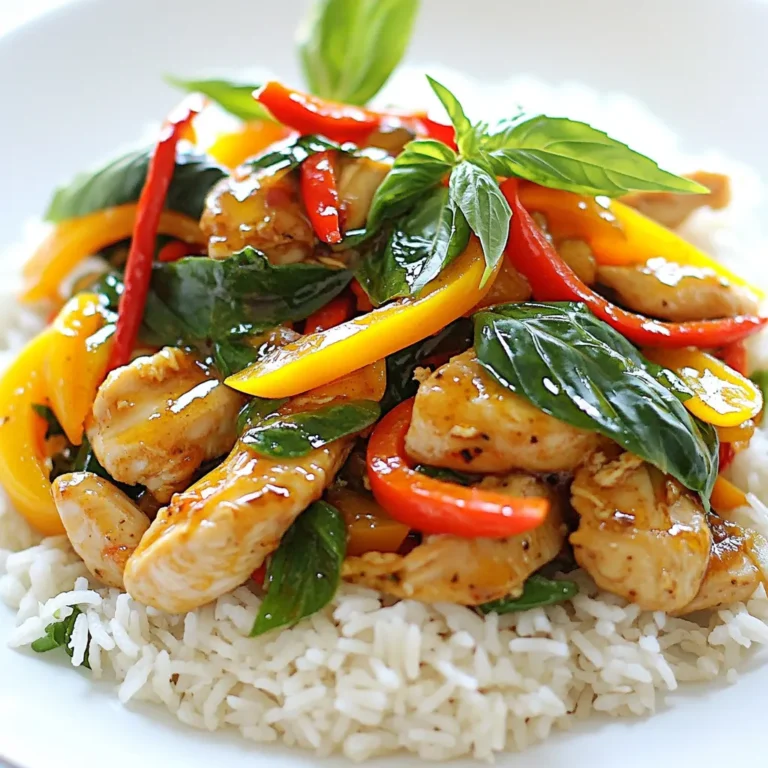 Für dieses Gericht benötigst du: - 450 g Hähnchenbrust ohne Knochen, dünn aufgeschnitten - 2 Esslöffel Pflanzenöl - 4 Knoblauchzehen, fein gehackt - 2-3 thailändische Vogelaugenschoten, fein gehackt - 1/2 Tasse Paprika, in Streifen geschnitten - 1 Tasse frische Thai-Basilikumblätter - 2 Esslöffel Sojasauce - 1 Esslöffel Fischsauce - 1 Esslöffel Austernsauce - 1 Teelöffel Zucker - Gekochter Jasminreis, zum Servieren Diese Zutaten sind der Schlüssel zu einem schnellen und schmackhaften Gericht. Achte darauf, frische und hochwertige Produkte zu verwenden, um den besten Geschmack zu erzielen. Die Verwendung von frischen Kräutern ist wichtig. Thai-Basilikum hat einen süßlichen Geschmack und passt perfekt zu diesem Gericht. Zusätzlich kannst du folgende Gewürze hinzufügen: - Kaffir-Limettenblätter - Zitronengras - Galgant Diese Gewürze bringen mehr Tiefe in deinen Geschmack und machen das Gericht authentischer. Frische Zutaten machen einen großen Unterschied. Achte beim Einkauf auf die folgenden Punkte: - Wähle Hähnchenbrust, die rosa und fest ist. - Achte darauf, dass die Paprika knackig und glänzend sind. - Kaufe frische Thai-Basilikumblätter, die grün und duftend sind. Frisches Gemüse und Kräuter sorgen dafür, dass dein würziges Thai-Basilikum-Hühnchen lebendig und schmackhaft wird. Zuerst nimm eine große Pfanne oder einen Wok. Erhitze zwei Esslöffel Pflanzenöl bei mittelhoher Hitze. Wenn das Öl heiß ist, füge vier fein gehackte Knoblauchzehen und zwei bis drei fein gehackte Vogelaugenschoten hinzu. Brate sie etwa 30 Sekunden lang. Achte darauf, dass sie nicht anbrennen. Der Duft wird den Raum füllen und dir das Wasser im Mund zusammenlaufen lassen. Jetzt kommt die Hähnchenbrust ins Spiel. Verwende 450 Gramm dünn aufgeschnittenes Hähnchenfleisch. Gib es in die Pfanne und brate es etwa 3-4 Minuten lang. Rühre während des Bratens um, bis das Hähnchen nicht mehr rosa ist. Es sollte zart und saftig bleiben. Nun ist es Zeit für das Gemüse. Füge eine halbe Tasse Paprika, in Streifen geschnitten, hinzu. Brate die Paprika für zwei Minuten mit. Sie sollten leicht zart, aber noch knackig sein. Jetzt gieße zwei Esslöffel Sojasauce, einen Esslöffel Fischsauce und einen Esslöffel Austernsauce in die Pfanne. Streue einen Teelöffel Zucker darüber. Rühre alles gut um, damit sich die Aromen 1-2 Minuten lang vermischen. Zum Schluss nimm die Pfanne vom Herd und hebe eine Tasse frische Thai-Basilikumblätter vorsichtig unter. Die Restwärme lässt das Basilikum welken. Dein Gericht ist jetzt bereit zu glänzen! Um das beste Ergebnis zu erzielen, achte auf die Hitze. Erhitze das Öl gut, bevor du die Zutaten hinzufügst. So entfalten sich die Aromen schnell. Schneide das Hähnchen in dünne Scheiben. Dünnere Stücke garen schneller und gleichmäßiger. Rühre während des Kochens häufig um, damit nichts anbrennt. Die Schärfe kannst du leicht anpassen. Verwende weniger oder mehr Vogelaugenschoten, je nach deinem Geschmack. Wenn du es milder magst, lass die Schoten ganz weg. Du kannst auch milde Paprikaschoten verwenden, um die Schärfe zu reduzieren. Für mehr Hitze, füge zusätzliche Chilis oder eine Prise Cayennepfeffer hinzu. Präsentiere das Gericht in einer flachen Schüssel. Dekoriere es großzügig mit frischem Thai-Basilikum. Limettenschnitze an die Seite legen. So kann jeder seinen eigenen Spritzer hinzufügen. Dünn geschnittene rote Chilis sind eine tolle Garnitur für einen zusätzlichen Kick. So sieht das Gericht nicht nur gut aus, sondern schmeckt auch fantastisch! {{image_4}} Wenn du kein Fleisch isst, kannst du das Hühnchen leicht ersetzen. Verwende Tofu oder Tempeh. Schneide sie in kleine Stücke und brate sie in Öl an. Tofu nimmt gut die Aromen auf. Du kannst auch Gemüse wie Zucchini oder Auberginen verwenden. Gemüse gibt dem Gericht Frische und eine neue Textur. Falls du Hähnchenbrust nicht magst, gibt es viele Optionen. Putenbrust ist eine gute Wahl. Sie hat einen ähnlichen Geschmack und ist leicht. Du kannst auch Schweinefleisch verwenden, das wird sehr zart. Fisch wie Lachs passt ebenfalls gut. Er hat einen eigenen Geschmack und ist reich an Nährstoffen. Jasminreis ist die klassische Beilage. Er ist leicht und fluffig. Du kannst auch gebratene Nudeln oder Quinoa probieren. Beide sind lecker und geben mehr Fülle. Für einen frischen Kick kannst du einen Salat dazu servieren. Ein Gurkensalat mit Limette passt perfekt. So ergänzt du die Schärfe des Gerichts. Bewahre Reste in einem luftdichten Behälter auf. Lass das Gericht zuerst auf Raumtemperatur abkühlen. So bleibt der Geschmack frisch. Du kannst das Hühnchen bis zu drei Tage im Kühlschrank lagern. Achte darauf, die Basilikumblätter erst beim Aufwärmen hinzuzufügen. Erhitze das Hühnchen in einer Pfanne bei mittlerer Hitze. Füge einen Schuss Wasser oder Brühe hinzu, um das Gericht saftig zu halten. Rühre regelmäßig um, bis es gleichmäßig warm ist. Du kannst auch die Mikrowelle benutzen. Decke das Gericht mit einem feuchten Küchentuch ab, um das Austrocknen zu verhindern. Im Kühlschrank hält sich das Gericht bis zu drei Tage. Wenn du es länger aufbewahren möchtest, friere es ein. In einem gefriergeeigneten Behälter bleibt es bis zu drei Monate frisch. Achte darauf, das Gericht gut abzudecken. So verhinderst du Gefrierbrand und erhältst den vollen Geschmack. Würziges Thai-Basilikum-Hühnchen kann sehr scharf sein. Die Schärfe kommt von den thailändischen Vogelaugenschoten. Du kannst die Menge der Chilis anpassen. Weniger Chilis machen das Gericht milder. Wenn du mehr Schärfe magst, füge mehr hinzu. So kannst du es nach deinem Geschmack gestalten. Ja, du kannst einige Zutaten ersetzen. Anstelle von Hähnchenbrust kannst du Tofu oder Rindfleisch verwenden. Für die Sojasauce kannst du auch Tamari nutzen. Anstatt Thai-Basilikum kannst du auch normalen Basilikum nehmen. Diese Anpassungen verändern den Geschmack, bleiben aber lecker. Die Zubereitung dauert nur 15 Minuten. Die Zutaten vorbereiten brauchst du etwa 5 Minuten. Das Kochen selbst dauert dann 10 Minuten. So hast du schnell ein köstliches Gericht auf dem Tisch. Ideal für ein schnelles Abendessen! Würziges Thai-Basilikum-Hühnchen ist ein tolles Gericht, das viele Aromen vereint. Wir haben die Hauptzutaten, die Zubereitung und nützliche Tipps behandelt. Veränderungen sind leicht möglich, um es vegetarisch zu machen. Reste sind einfach zu lagern und aufzuwärmen. Denke daran, deine Schärfe anzupassen. Mit diesen Ideen wird dein Gericht zu etwas Besonderem. Probiere es aus und genieße die Vielfalt!