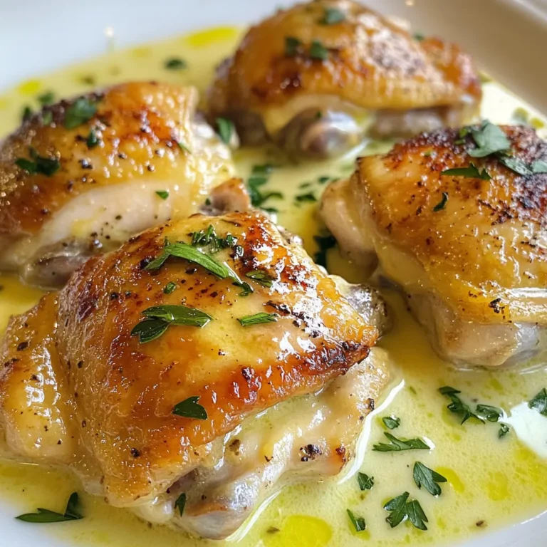 Für dieses Gericht benötigst du frische und hochwertige Zutaten. Hier sind die Hauptzutaten: - 4 Stück Hähnchenschenkel, ohne Haut und Knochen - 2 Esslöffel Olivenöl Diese Zutaten sind die Basis für einen saftigen und schmackhaften Hähnchenschenkel. Die Hähnchenschenkel geben dir viel Geschmack und die richtige Textur. Die richtigen Gewürze machen dein Gericht besonders. Hier sind die Gewürze, die du brauchst: - 4 Zehen Knoblauch, fein gehackt - 1 Teelöffel geräuchertes Paprikapulver - 1 Teelöffel getrockneter Oregano - 1/2 Teelöffel Chilipulver - Salz und Pfeffer nach Geschmack Diese Gewürze bringen viel Aroma in das Gericht. Der Knoblauch gibt dir eine schöne Würze. Das geräucherte Paprikapulver sorgt für einen tollen Geschmack und eine schöne Farbe. Die Sauce macht das Gericht cremig und lecker. Hier sind die Zutaten für die Sauce: - 1 Tasse Hühnerbrühe - 1/2 Tasse Schlagsahne - Frische Petersilie, gehackt zum Garnieren Die Hühnerbrühe bringt Tiefe in die Sauce, während die Schlagsahne sie cremig macht. Die Petersilie ist nicht nur für die Farbe, sondern auch für den frischen Geschmack. {{ingredient_image_2}} Zuerst brauchen Sie die richtigen Zutaten. Sie benötigen: - 4 Stück Hähnchenschenkel, ohne Haut und Knochen - 2 Esslöffel Olivenöl - 4 Zehen Knoblauch, fein gehackt - 1 Teelöffel geräuchertes Paprikapulver - 1 Teelöffel getrockneter Oregano - 1/2 Teelöffel Chilipulver - Salz und Pfeffer nach Geschmack - 1 Tasse Hühnerbrühe - 1/2 Tasse Schlagsahne - Frische Petersilie, gehackt zum Garnieren Vergewissern Sie sich, dass alle Zutaten bereit sind. Dies macht das Kochen einfacher. Jetzt ist es Zeit zu kochen! Erhitzen Sie das Olivenöl in einer großen Pfanne bei mittelhoher Hitze. Würzen Sie die Hähnchenschenkel mit Salz, Pfeffer, Paprika, Oregano und Chilipulver. Achten Sie darauf, die Gewürze gut zu verteilen. Sobald das Öl heiß ist, legen Sie die Hähnchenschenkel in die Pfanne. Braten Sie sie für 5-7 Minuten auf jeder Seite an. Sie sollten goldbraun sein und gut durchgegart. Nehmen Sie die Schenkel aus der Pfanne und legen Sie sie auf einen Teller. Reduzieren Sie die Hitze auf mittel. Fügen Sie den gehackten Knoblauch in die Pfanne. Sautieren Sie ihn kurz, bis er duftet, etwa 30 Sekunden. Gießen Sie die Hühnerbrühe in die Pfanne. Scrapen Sie den Boden mit einem Holzlöffel ab, um die leckeren Röstaromen zu lösen. Fügen Sie nun die Schlagsahne hinzu. Lassen Sie die Mischung für 2-3 Minuten leicht köcheln. So dickt die Sauce etwas ein. Geben Sie die Hähnchenschenkel zurück in die Pfanne. Lassen Sie sie weitere 2-3 Minuten in der Sauce ziehen. Dies gibt den Schenkeln den vollen Geschmack. Schmecken Sie die Sauce ab und passen Sie die Würze an. Garnieren Sie das Gericht mit frisch gehackter Petersilie, bevor Sie es servieren. Jetzt sind Ihre Hähnchenschenkel bereit, genossen zu werden! Um die perfekten Hähnchenschenkel zu machen, beginne mit der Auswahl von frischen, hochwertigen Stücken. Entferne die Haut und die Knochen. Das hilft, die Hähnchenschenkel zart und saftig zu halten. Würze sie großzügig mit Salz, Pfeffer, und den anderen Gewürzen. Wenn du die Hähnchenschenkel in die heiße Pfanne legst, höre das Zischen. Das Geräusch zeigt, dass sie braten und eine schöne Kruste bilden. Die Gewürze in diesem Rezept sind nicht festgelegt. Du kannst kreativ sein! Verwende zum Beispiel italienische Gewürze wie Basilikum und Thymian. Oder probiere asiatische Aromen wie Ingwer und Sojasauce. Experimentiere mit verschiedenen Paprikapulvern, um die Schärfe anzupassen. So bleibt das Gericht spannend und ganz nach deinem Geschmack. Ein häufiger Fehler ist, die Hähnchenschenkel zu früh zu wenden. Lasse sie in der Pfanne, bis sie schön braun sind. Wenn du die Hitze zu hoch stellst, können sie außen verbrennen und innen roh bleiben. Achte darauf, die Sauce nicht zu lange kochen zu lassen. Sie sollte nur leicht eindicken. So bleibt sie cremig und lecker. Pro Tipps Perfekte Bräunung: Stellen Sie sicher, dass das Öl richtig heiß ist, bevor Sie die Hähnchenschenkel hinzufügen, um eine schöne goldbraune Farbe zu erzielen. Aromen intensivieren: Lassen Sie die Hähnchenschenkel nach dem Braten ruhen, damit sich die Säfte setzen und das Fleisch zarter wird. Geschmack anpassen: Schmecken Sie die Sauce vor dem Servieren ab und passen Sie die Gewürze nach Ihrem persönlichen Geschmack an. Beilagenwahl: Servieren Sie die Hähnchenschenkel mit Reis oder knusprigem Brot, um die köstliche Sauce perfekt aufzunehmen. {{image_4}} Du kannst das Rezept leicht anpassen. Magst du es schärfer? Füge mehr Chilipulver hinzu. Wenn du es milder magst, lass das Chilipulver weg. Für einen frischen Geschmack, verwende Zitrone oder Limette. Der Saft bringt eine tolle Note. Du kannst auch andere Kräuter wie Thymian oder Rosmarin verwenden. Diese geben den Hähnchenschenkeln einen neuen Twist. Um eine komplette Mahlzeit zu zaubern, kannst du Gemüse hinzufügen. Brokkoli, Paprika oder Zucchini passen gut. Brate das Gemüse einfach zusammen mit den Hähnchenschenkeln an. So wird alles schön zart und lecker. Ein einfacher Salat ist auch eine tolle Ergänzung. Mische frische Blätter mit einem leichten Dressing. Die besten Beilagen sind solche, die die Sauce aufnehmen. Reis ist eine gute Wahl, um den Geschmack aufzusaugen. Auch knuspriges Brot eignet sich hervorragend. Du kannst es zum Dippen verwenden. Kartoffelpüree ist eine weitere tolle Option. Es ist cremig und ergänzt die Hähnchenschenkel gut. Probiere auch Quinoa für einen gesunden Twist. Um die Carnivore Chicken Thighs richtig zu lagern, lassen Sie sie zuerst abkühlen. Wickeln Sie die Hähnchenschenkel in Frischhaltefolie oder legen Sie sie in einen luftdichten Behälter. Stellen Sie sicher, dass so wenig Luft wie möglich im Behälter bleibt. So bleibt das Fleisch frisch. Lagern Sie die Hähnchenschenkel im Kühlschrank. Sie sollten innerhalb von drei bis vier Tagen verzehrt werden. Um die Hähnchenschenkel wieder aufzuwärmen, nutzen Sie eine Pfanne oder die Mikrowelle. Wenn Sie die Pfanne verwenden, erwärmen Sie sie bei mittlerer Hitze. Fügen Sie ein wenig Wasser oder Brühe hinzu, um das Fleisch saftig zu halten. Wenn Sie die Mikrowelle benutzen, decken Sie die Schalen ab, um Feuchtigkeit zu bewahren. Erwärmen Sie sie in kurzen Zeitintervallen, um ein Austrocknen zu vermeiden. Die Reste der Hähnchenschenkel können bis zu vier Tage im Kühlschrank halten. Wenn Sie die Reste länger aufbewahren möchten, frieren Sie sie ein. In einem luftdichten Behälter oder einem Gefrierbeutel bleiben sie bis zu drei Monate frisch. Achten Sie darauf, das Datum auf dem Behälter zu notieren. So wissen Sie immer, wie lange die Reste haltbar sind. Die Zubereitung von Hähnchenschenkeln in der Pfanne dauert insgesamt etwa 30 Minuten. Davon sind 10 Minuten für die Vorbereitung und 20 Minuten für das Kochen. Dies umfasst das Anbraten der Hähnchenschenkel und das Zubereiten der Sauce. Diese schnelle Methode ist perfekt, wenn Sie ein leckeres Essen in kurzer Zeit zubereiten möchten. Ja, Sie können die Hähnchenschenkel im Ofen zubereiten. Erhitzen Sie den Ofen auf 200 Grad Celsius. Braten Sie die Hähnchenschenkel zuerst in der Pfanne an, um eine schöne Kruste zu erhalten. Danach legen Sie sie in eine Auflaufform. Gießen Sie die Sauce darüber und backen Sie das Gericht für etwa 25 bis 30 Minuten. So erhalten Sie zarte und saftige Hähnchenschenkel. Zu den Hähnchenschenkeln passen viele Beilagen. Hier sind einige gute Optionen: - Reis: Er nimmt die köstliche Sauce gut auf. - Knuspriges Brot: Ideal, um die restliche Sauce zu genießen. - Gedämpftes Gemüse: Bringt frische Aromen ins Spiel. - Kartoffeln: Ob püriert oder gebacken, sie passen perfekt. Diese Beilagen ergänzen das Gericht und machen Ihr Essen noch besser. In diesem Artikel haben wir die Hauptzutaten und die Zubereitung von Hähnchenschenkeln behandelt. Ich habe dir Schritt für Schritt gezeigt, wie du sie perfekt anbrätst und die leckere Sauce zubereitest. Wir haben nützliche Tipps gegeben, um häufige Fehler zu vermeiden und empfehlenswerte Variationen besprochen. Richtiges Lagern deiner Reste ist ebenfalls wichtig. Nun bist du bereit, köstliche Hähnchenschenkel zu kochen. Probiere das Rezept aus und schaffe leckere Momente!