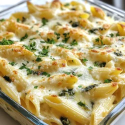 - 225 g Pasta (Penne oder Fusilli) - 1 Dose (400 g) Artischockenherzen, abgetropft und gehackt - 2 Tassen frischer Spinat, grob gehackt - 240 g Frischkäse, weich - 240 g Sauerrahm - 115 g geriebener Mozzarella-Käse, geteilt - 50 g geriebener Parmesan-Käse - 1/2 Teelöffel Knoblauchpulver - 1/2 Teelöffel Zwiebelpulver - 1/4 Teelöffel rote Pfefferflocken (optional) - Salz und schwarzer Pfeffer nach Geschmack - 1 Esslöffel Olivenöl - Frische Petersilie, gehackt (zum Garnieren) Die Pasta bildet die Basis des Gerichts. Ich empfehle Penne oder Fusilli, weil sie die Soße gut halten. Artischocken bringen einen einzigartigen Geschmack und eine zarte Textur. Frischer Spinat sorgt für Farbe und Nährstoffe. Frischkäse und Sauerrahm machen die Soße cremig und reichhaltig. Mozzarella und Parmesan geben einen köstlichen Käsegeschmack. Knoblauchpulver und Zwiebelpulver fügen Tiefe hinzu. Rote Pfefferflocken geben optional etwas Schärfe. Wähle frischen Spinat, der lebhaft grün aussieht. Die Blätter sollten knackig und nicht welk sein. Achte bei den Artischockenherzen darauf, dass sie in gutem Zustand sind und keine braunen Flecken haben. Wenn du Käse kaufst, greife zu hochwertigem Mozzarella und Parmesan. Diese haben besseren Geschmack und schmelzen besser. Frischkäse sollte weich sein, damit er sich gut vermischen lässt. {{ingredient_image_2}} Heize deinen Ofen auf 175 °C vor. Das sorgt dafür, dass dein Auflauf gleichmäßig gart. Ein vorgeheizter Ofen ist wichtig für die beste Textur. Bringe einen großen Topf mit gesalzenem Wasser zum Kochen. Füge 225 g Pasta hinzu. Koche die Pasta bis sie al dente ist, also bissfest. Das dauert meist etwa 8 bis 10 Minuten. Gieße die Pasta ab und stelle sie beiseite. Nimm eine große Rührschüssel. Gib 240 g weichen Frischkäse und 240 g Sauerrahm hinein. Füge 115 g geriebenen Mozzarella, 50 g Parmesan, 1/2 Teelöffel Knoblauchpulver und 1/2 Teelöffel Zwiebelpulver hinzu. Wenn du es schärfer magst, füge 1/4 Teelöffel rote Pfefferflocken hinzu. Mische alles gut, bis die Mischung glatt ist. Jetzt kommt die Pasta in die Soßenmischung. Füge die gekochte Pasta, 1 Dose gehackte Artischocken und 2 Tassen grob gehackten Spinat hinzu. Mische alles vorsichtig. Würze mit Salz und schwarzem Pfeffer nach Geschmack. Achte darauf, dass die Pasta gut mit der Soße bedeckt ist. Nimm eine 23x33 cm große Auflaufform und fettiere sie leicht mit 1 Esslöffel Olivenöl. Gieße die Pasta-Mischung in die Form. Verteile sie gleichmäßig, damit alles gleichmäßig gart. Streue die restlichen 115 g geriebenen Mozzarella gleichmäßig über die Pasta-Mischung. So wird dein Auflauf schön goldbraun und lecker. Stelle die Auflaufform in den vorgeheizten Ofen. Backe den Auflauf für 30 Minuten. Der Käse sollte sprudelnd und goldbraun sein. Lass den Auflauf nach dem Backen etwa 5 Minuten abkühlen. Das hilft der Soße, sich zu setzen. Garnier den Auflauf vor dem Servieren mit frisch gehackter Petersilie. Serviere ihn warm und genieße die köstlichen Aromen von Spinat und Artischocken. Ein häufiger Fehler ist, die Pasta zu lange zu kochen. Sie sollte al dente sein. Das bedeutet, dass sie beim Biss noch etwas fest ist. Wenn die Pasta zu weich ist, wird sie im Auflauf matschig. Ein weiterer Fehler ist, die Käsemischung nicht gut zu verrühren. Eine glatte Mischung sorgt für den besten Geschmack. Achten Sie auch darauf, die Artischocken gut abzutropfen. Zu viel Flüssigkeit macht das Gericht wässrig. Sie können das Rezept anpassen, um es einzigartig zu machen. Fügen Sie Hühnchen für mehr Protein hinzu. Für eine vegane Option verwenden Sie pflanzlichen Frischkäse und Sauerrahm. Tauschen Sie die Pasta gegen Zucchini-Nudeln aus, um eine leichtere Variante zu erhalten. Auch andere Gemüsesorten wie Paprika oder Brokkoli passen gut in den Auflauf. Um den Geschmack zu verstärken, probieren Sie frischen Knoblauch oder Zwiebeln. Diese geben dem Auflauf mehr Tiefe. Für etwas Schärfe können Sie die roten Pfefferflocken erhöhen. Auch ein Hauch von Zitronensaft kann die Aromen aufhellen. Experimentieren Sie mit Kräutern wie Oregano oder Basilikum. Diese bringen frische Noten in Ihr Gericht. Pro Tipps Pasta nicht überkochen: Achten Sie darauf, die Pasta al dente zu kochen, da sie im Auflauf weiter gart und zu weich werden kann. Variieren Sie die Käsesorten: Experimentieren Sie mit verschiedenen Käsesorten wie Gouda oder Cheddar für zusätzlichen Geschmack und Vielfalt. Frische Kräuter hinzufügen: Für zusätzlichen Geschmack können Sie frische Kräuter wie Basilikum oder Oregano in die Pasta-Mischung einarbeiten. Überbacken für die perfekte Kruste: Lassen Sie den Auflauf für die letzten 5 Minuten unter dem Grill stehen, um eine besonders goldbraune und knusprige Käsekruste zu erzielen. {{image_4}} Um den Spinach Artichoke Pasta Bake vegan zu machen, ersetze den Frischkäse und Sauerrahm. Nutze stattdessen vegane Alternativen aus Nussbasis oder Soja. Verwende auch pflanzlichen Mozzarella-Käse. So bleibt der Geschmack lecker und cremig. Achte darauf, dass die Artischocken und Pasta vegan sind. Für eine glutenfreie Version wähle glutenfreie Pasta. Dort gibt es viele Sorten, wie Reis- oder Linsenpasta. Achte darauf, dass alle anderen Zutaten ebenfalls glutenfrei sind. So kannst du den Auflauf ohne Sorge genießen. Du kannst den Auflauf nach deinem Geschmack anpassen. Füge gekochtes Hühnchen hinzu für mehr Protein. Auch andere Gemüse wie Paprika oder Zucchini passen gut. Das gibt dem Gericht noch mehr Farbe und Geschmack. Experimentiere mit verschiedenen Käsesorten für einen neuen Twist. Um deinen Spinach Artichoke Pasta Bake frisch zu halten, lagere ihn in einem luftdichten Behälter. Achte darauf, dass der Auflauf vollständig abgekühlt ist, bevor du ihn verschließt. Das verhindert Kondensation und hält die Textur gleichmäßig. Du kannst den Auflauf auch einfrieren. Schneide ihn in Portionen und lege sie in gefriergeeignete Behälter. So bleibt er bis zu drei Monate frisch. Wenn du ihn aufwärmen möchtest, lasse ihn im Kühlschrank auftauen. Backe ihn dann bei 175°C für etwa 20 Minuten. So wird er wieder heiß und lecker. Im Kühlschrank bleibt der Auflauf bis zu fünf Tage haltbar. Stelle sicher, dass er in einem luftdichten Behälter ist. Vor dem Servieren kannst du ihn einfach aufwärmen. So hast du schnell ein schmackhaftes Essen zur Hand. Die Zubereitung dauert insgesamt etwa 45 Minuten. Die Vorbereitungszeit beträgt 15 Minuten. Das Kochen der Pasta und das Mischen der Zutaten sind einfach und schnell. Das Backen im Ofen benötigt dann etwa 30 Minuten. So hast du schnell ein leckeres Gericht auf dem Tisch. Ja, du kannst frischen Spinat verwenden. Wasch ihn gut und hacke ihn grob. Frischer Spinat hat einen tollen Geschmack. Er wird beim Backen leicht welken und schön in die Soße einziehen. Achte darauf, ihn gut zu trocknen, damit das Gericht nicht zu wässrig wird. Um den Auflauf schärfer zu machen, füge mehr rote Pfefferflocken hinzu. Du kannst auch frische oder eingelegte Jalapeños verwenden. Diese bringen einen tollen Kick. Wenn du es richtig scharf magst, probiere scharfen Käse oder etwas Chili-Pulver. Ja, du kannst andere Käsesorten verwenden. Cheddar oder Gouda sind tolle Alternativen. Sie geben dem Auflauf einen anderen Geschmack. Du kannst auch eine Mischung aus verschiedenen Käsesorten ausprobieren. Das macht den Auflauf noch interessanter und leckerer. Diese Anleitung hat Ihnen gezeigt, welche frischen Zutaten Sie benötigen. Sie haben gelernt, wie Sie den Auflauf Schritt für Schritt zubereiten. Wir haben Tipps gegeben, um häufige Fehler zu vermeiden und Variationen zu erkunden. Richtiges Lagern und Aufwärmen Ihrer Reste sorgt für mehr Genuss. Denken Sie daran, dass kleine Anpassungen große Unterschiede machen können. Genießen Sie Ihren Pasta-Auflauf in vollen Zügen!