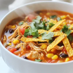 Für die Suppe brauchst du diese Hauptzutaten: - 450 g Hähnchenbrustfilets, entbeint und ohne Haut - 1 Liter Hühnerbrühe - 1 Dose (425 g) schwarze Bohnen, abgetropft und abgespült - 1 Dose (425 g) Mais, abgetropft - 1 Dose (400 g) gewürfelte Tomaten, mit Saft - 1 mittelgroße Zwiebel, gewürfelt - 2 Zehen Knoblauch, fein gehackt - 1 rote Paprika, gewürfelt Diese Zutaten geben deiner Suppe den vollen Geschmack. Das Hähnchen ist die Hauptquelle für Protein. Die Bohnen und der Mais sorgen für Ballaststoffe. Die Tomaten bringen Frische und Farbe ins Spiel. Die richtigen Gewürze machen alles besser. Hier sind die wichtigsten: - 1 Teelöffel gemahlener Kreuzkümmel - 1 Teelöffel Chilipulver - Salz und Pfeffer nach Geschmack Kreuzkümmel gibt der Suppe einen warmen, nussigen Geschmack. Chilipulver sorgt für die nötige Schärfe. Vergiss nicht, mit Salz und Pfeffer zu würzen. So schmeckt die Suppe richtig gut! Die Garnierungen machen dein Gericht noch besser. Hier sind meine Favoriten: - Saft von 1 Limette - Frischer Koriander, gehackt (zur Garnierung) - Tortillastreifen (gekauft oder selbstgemacht) Der Limettensaft bringt Frische. Der Koriander gibt einen tollen Geschmack. Die Tortillastreifen sorgen für einen knusprigen Biss. Diese Garnierungen machen die Suppe zu einem echten Highlight! {{ingredient_image_2}} Erhitze das Olivenöl in einem großen Topf. Füge die gewürfelte Zwiebel und die rote Paprika hinzu. Dünste sie etwa 5 Minuten lang, bis sie weich sind. Rühre dann den gehackten Knoblauch ein. Koche alles für eine weitere Minute. Der Duft wird dich ansprechen. Lege die Hähnchenbrustfilets in den Topf. Gieße die Hühnerbrühe dazu. Füge die schwarzen Bohnen, den Mais und die gewürfelten Tomaten hinzu. Streue den Kreuzkümmel und das Chilipulver darüber. Schmecke mit Salz und Pfeffer ab. Bringe die Mischung zum Kochen. Sobald die Suppe kocht, reduziere die Hitze auf niedrig. Decke den Topf ab und lasse die Suppe 20-25 Minuten köcheln. So wird das Hähnchen zart und saftig. Nimm das Hähnchen aus dem Topf. Zerkleinere es mit zwei Gabeln. Gib das zerkleinerte Hähnchen zurück in die Suppe. Rühre den Limettensaft unter die Suppe. Das gibt ihr eine frische Note. Lasse die Suppe noch 5 Minuten erhitzen. Jetzt ist die Suppe bereit zum Servieren. Schöpfe sie in Schalen und garniere sie mit Tortillastreifen und gehacktem Koriander. So bringt sie Farbe und Geschmack auf den Tisch. Ein häufiger Fehler ist, das Hähnchen nicht gut zu würzen. Das Hähnchen braucht Salz und Pfeffer, um den Geschmack zu verbessern. Achte darauf, die Zwiebeln und Paprika nicht zu lange zu dünsten. Sie sollten weich, aber nicht braun sein. Ein weiteres Problem ist, die Brühe nicht rechtzeitig zuzugeben. Das Hähnchen muss in der Brühe köcheln, damit es zart wird. Um die Aromen zu verbessern, füge frische Kräuter wie Koriander hinzu. Limettensaft bringt Frische. Du kannst auch etwas mehr Kreuzkümmel oder Chilipulver verwenden. Diese Gewürze geben der Suppe mehr Tiefe. Experimentiere mit zusätzlichen Zutaten wie Avocado oder Jalapeños für mehr Geschmack. Frische Zutaten sind der Schlüssel zu einer großartigen Suppe. Wähle frische Hähnchenbrustfilets und hochwertige Brühe. Achte darauf, dass die Tomaten aus der Dose reif sind. Frisches Gemüse, wie Paprika und Zwiebeln, machen einen großen Unterschied. Wenn möglich, kaufe lokale und saisonale Produkte. Pro Tipps Hähnchen marinieren: Marinieren Sie das Hähnchen einige Stunden vorher, um den Geschmack zu intensivieren und das Fleisch zarter zu machen. Gemüse variieren: Fühlen Sie sich frei, saisonales Gemüse wie Zucchini oder Karotten hinzuzufügen, um die Suppe noch nahrhafter zu machen. Garnierung anpassen: Experimentieren Sie mit verschiedenen Garnierungen wie Avocado oder Jalapeños für einen zusätzlichen Geschmacks-Kick. Vorratslagerung: Diese Suppe lässt sich hervorragend einfrieren. Teilen Sie sie in Portionen auf und genießen Sie sie später! {{image_4}} Wenn du eine vegetarische Variante der Hähnchen Tortilla Suppe möchtest, ersetze das Hähnchen mit Tofu oder Seitan. Diese Optionen sind proteinreich und nehmen gut den Geschmack der Brühe auf. Du kannst auch Tempeh verwenden. Diese Alternativen sorgen für eine leckere und nahrhafte Suppe, die jeder genießen kann. Die Bohnen sind wichtig für die Textur. Du kannst schwarze Bohnen durch Kidneybohnen oder Pinto-Bohnen ersetzen. Auch Kichererbsen sind eine gute Wahl. Für das Gemüse kannst du Zucchini, Karotten oder Spinat hinzufügen. Diese Gemüsesorten bringen Farbe und Nährstoffe in die Suppe. Die Schärfe ist leicht anpassbar. Wenn du es mild magst, verwende weniger Chilipulver. Du kannst auch frische Paprika verwenden, die weniger scharf ist. Für mehr Schärfe füge Jalapeños oder Cayennepfeffer hinzu. Achte darauf, die Schärfe nach deinem Geschmack zu justieren. Um die Reste deiner Hähnchen Tortilla Suppe zu lagern, lass sie zuerst abkühlen. Fülle sie dann in einen luftdichten Behälter. So bleibt die Suppe frisch. Du kannst sie im Kühlschrank bis zu drei Tage aufbewahren. Achte darauf, die Suppe nicht direkt nach dem Kochen zu kühlen. Dies kann zu einer ungleichmäßigen Temperatur führen. Wenn du die Suppe länger aufbewahren möchtest, kannst du sie einfrieren. Fülle die abgekühlte Suppe in einen gefrierfesten Behälter. Lass etwas Platz oben, da sich die Suppe beim Gefrieren ausdehnt. Im Gefrierfach hält sie bis zu drei Monate. Zum Auftauen stelle den Behälter einfach über Nacht in den Kühlschrank. Um die Suppe aufzuwärmen, gib sie in einen Topf. Erhitze sie bei mittlerer Hitze und rühre dabei gut um. Wenn die Suppe zu dick ist, füge etwas Wasser oder Brühe hinzu. Du kannst die Aromen auch mit einem Schuss Limettensaft auffrischen. Achte darauf, die Suppe nicht zu überhitzen, damit sie nicht anbrennt. Die Hähnchen Tortilla Suppe hält sich gut im Kühlschrank. Du kannst sie bis zu vier Tage aufbewahren. Stelle sicher, dass du sie in einem luftdichten Behälter aufbewahrst. So bleibt sie frisch und lecker. Wenn du die Suppe länger aufbewahren möchtest, friere sie ein. Ja, gefrorenes Hähnchen kann in dieser Suppe verwendet werden. Du musst es nicht vorher auftauen. Gib das gefrorene Hähnchen einfach in den Topf. Erhöhe die Kochzeit um etwa zehn Minuten. Das Hähnchen wird trotzdem zart und saftig. Zu dieser Suppe passen viele leckere Beilagen. Du kannst Tortillastreifen verwenden, die einen tollen Crunch geben. Avocado-Scheiben sind eine weitere gute Wahl. Sie bringen Cremigkeit. Auch frische Nachos oder ein einfacher grüner Salat passen gut dazu. Diese Hähnchen Tortilla Suppe ist einfach zuzubereiten und sehr lecker. Sie haben gelernt, welche Zutaten und Gewürze nötig sind. Auch die Zubereitungsschritte sind klar beschrieben. Achten Sie auf häufige Fehler und probieren Sie Variationen aus. Denken Sie daran, frische Zutaten verwenden und Reste richtig aufzubewahren. Kochspaß und schmackhafte Mahlzeiten warten auf Sie!