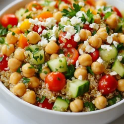 - 1 Tasse gekochter Quinoa - 1 Dose (425 g) Kichererbsen, abgetropft und abgespült - 1 Tasse Kirschtomaten, halbiert - 1 Gurke, gewürfelt - 1 rote Paprika, gewürfelt - 1/2 rote Zwiebel, fein gehackt - 1/4 Tasse frische Petersilie, gehackt - Saft von 1 Zitrone - 2 Esslöffel Olivenöl - 1 Teelöffel Kreuzkümmel - Salz und Pfeffer nach Geschmack Gekochter Quinoa und Kichererbsen sind die Hauptdarsteller in diesem Salat. Quinoa bringt eine nussige Note und viel Protein. Kichererbsen sind ebenfalls proteinreich und geben dem Salat eine tolle Textur. Frisches Gemüse macht den Salat bunt und knackig. Kirschtomaten fügen eine süße Note hinzu, während Gurke und rote Paprika für Frische sorgen. Rote Zwiebel gibt einen kleinen Zwiebelgeschmack, der gut harmoniert. Petersilie bringt Farbe und einen frischen Geschmack ins Spiel. Das Dressing ist einfach und lecker. Zitronensaft gibt einen spritzigen Kick. Olivenöl sorgt für eine schöne, glatte Konsistenz. Kreuzkümmel fügt eine würzige Note hinzu. Salz und Pfeffer runden alles ab. Diese Zutaten sind nicht nur gesund, sondern auch leicht zu finden. Sie machen den Salat zu einer perfekten Wahl für jede Mahlzeit. {{ingredient_image_2}} Zuerst mischen wir den gekochten Quinoa mit den Kichererbsen. Nimm eine große Rührschüssel. Gib die Tasse Quinoa und die Dose Kichererbsen hinein. Mische gut, bis alles gleichmäßig verteilt ist. Als Nächstes bereite das Gemüse vor. Halbiere die Kirschtomaten und würfle die Gurke und die rote Paprika. Hacke die rote Zwiebel fein. Füge dann alles zusammen mit der gehackten Petersilie zur Schüssel hinzu. Mische die Zutaten vorsichtig, um den Quinoa und die Kichererbsen nicht zu zerdrücken. Jetzt machen wir das Dressing. Nimm eine kleine Schüssel. Gib den Zitronensaft, das Olivenöl, den Kreuzkümmel, Salz und Pfeffer hinein. Verquirle alles gut. Das Dressing sollte gut vermischt sein, bevor du es über den Salat gießt. Gieße das Dressing über die Salatzutaten. Mische vorsichtig, bis alles gleichmäßig bedeckt ist. Wenn du Feta-Käse magst, streue ihn jetzt über den Salat. Mache einen leichten Toss, damit der Feta gut verteilt wird. Lass den Salat etwa 10 Minuten rasten. So ziehen die Aromen gut durch. Danach ist dein gesunder, proteinreicher Salat bereit zum Servieren! - Quinoa im Voraus kochen: Kochen Sie Quinoa einen Tag vorher. So sparen Sie Zeit. Gekochte Quinoa hält sich gut im Kühlschrank. Sie bleibt frisch und lecker. - Verwendung von frischen Kräutern: Frische Kräuter machen den Salat lebendig. Petersilie, Basilikum oder Schnittlauch sind tolle Optionen. Sie bringen Farbe und Geschmack in den Salat. - Präsentation in Einmachgläsern: Servieren Sie den Salat in Einmachgläsern. Es sieht toll aus und ist praktisch. Jeder bekommt eine Portion. Das macht das Essen einfach und sauber. - Garnierungen für zusätzlichen Geschmack: Garnieren Sie den Salat mit Zitronenspalten oder extra Petersilie. Es bietet einen schönen Kontrast und einen Frischekick. Diese kleinen Extras machen viel aus. - Portionen für größere Gruppen: Wenn Sie für viele Leute kochen, verdoppeln Sie die Zutaten. Der Salat ist einfach zu skalieren. So können Sie sicherstellen, dass jeder genug hat. Pro Tipps Frische Zutaten wählen: Verwenden Sie frisches Gemüse und Kräuter, um den Geschmack des Salats zu intensivieren. Quinoa richtig kochen: Achten Sie darauf, die Quinoa vor dem Kochen gründlich zu spülen, um Bitterstoffe zu entfernen. Dressing vorher zubereiten: Bereiten Sie das Dressing im Voraus zu, damit die Aromen gut durchziehen können. Variationen ausprobieren: Experimentieren Sie mit anderen Gemüsesorten oder Hülsenfrüchten, um neue Geschmackskombinationen zu entdecken. {{image_4}} Um den Salat noch sättigender zu machen, füge Tofu oder Tempeh hinzu. Diese Optionen sind eine großartige Proteinquelle. Du kannst sie einfach anbraten oder marinieren. Schneide sie in kleine Stücke und mische sie dann in den Salat. Nüsse und Samen sind ebenfalls eine perfekte Wahl. Mandeln, Walnüsse oder Sonnenblumenkerne bringen einen knusprigen Biss. Sie erhöhen den Nährstoffgehalt und geben mehr Textur. Streue einfach eine Handvoll Nüsse oder Samen über den Salat. Olivenöl-Dressings sind beliebt, aber du kannst auch andere Optionen ausprobieren. Ein Joghurt-Dressing macht den Salat cremiger. Für etwas Exotik nutze ein asiatisches Dressing mit Sojasauce und Sesamöl. Mediterrane Dressings mit Zitronensaft und Kräutern sind frisch und lecker. Sie passen gut zu den Aromen im Salat. Experimentiere mit verschiedenen Kombinationen, um deinen Favoriten zu finden. Verwende saisonales Gemüse, um den Salat abwechslungsreich zu halten. Im Frühling sind Spargel und Radieschen toll. Im Sommer kannst du Zucchini und frische Erbsen nutzen. Im Herbst sind Kürbis und Rüben perfekt. Für Feiertagsfrühstücke oder Barbecues kannst du den Salat anpassen. Füge frische Früchte wie Äpfel oder Granatapfelkerne hinzu. Diese sorgen für eine süße Note und eine festliche Farbe. Um den Salat frisch zu halten, sollten Sie ihn in einem luftdichten Behälter aufbewahren. Verwenden Sie Glasbehälter, da sie keine Chemikalien abgeben. Legen Sie ein Papiertuch oben hinein. Es nimmt die Feuchtigkeit auf und hält den Salat knackig. Lagern Sie den Salat im Kühlschrank. So bleibt er für einige Tage frisch. Der Salat ist im Kühlschrank etwa drei bis vier Tage haltbar. Achten Sie darauf, die Zutaten nicht zu lange stehen zu lassen. Wenn der Salat matschig oder unappetitlich aussieht, ist es besser, ihn wegzuwerfen. Feta-Käse kann die Haltbarkeit verringern. Daher sollten Sie ihn separat lagern, falls möglich. Für ein Mittagessen zum Mitnehmen füllen Sie den Salat in ein Einmachglas. Beginnen Sie mit dem Dressing am Boden. Dann schichten Sie die schwereren Zutaten, wie Kichererbsen und Quinoa. Fügen Sie die frischen Zutaten oben hinzu. So bleibt alles frisch bis zur Essenszeit. Diese Art der Vorbereitung macht auch das Essen einfach und Spaß. Quinoa und Kichererbsen sind echte Kraftpakete. Quinoa ist ein vollständiges Protein. Es hat alle neun Aminosäuren. Das macht es perfekt für Vegetarier. Kichererbsen sind reich an Ballaststoffen. Sie helfen, die Verdauung gesund zu halten. Beide Zutaten sind auch reich an Vitaminen und Mineralien. Sie fördern die Gesundheit des Herzens und unterstützen den Stoffwechsel. Ja, du kannst den Salat im Voraus machen! Ich empfehle, den Quinoa und die Kichererbsen am Vortag zu kochen. Das spart Zeit am Tag der Zubereitung. Bereite das Gemüse und das Dressing ebenfalls früher vor. Bewahre den Salat dann im Kühlschrank auf. Mische alles erst kurz vor dem Servieren. So bleibt der Salat frisch und knackig. Es gibt viele Möglichkeiten, den Salat proteinreicher zu gestalten. Du kannst Tofu oder Tempeh hinzufügen. Diese pflanzlichen Proteine sind lecker und nahrhaft. Auch Nüsse oder Samen sind eine gute Wahl. Mandeln, Walnüsse oder Chiasamen geben zusätzlichen Crunch. Du kannst auch mehr Kichererbsen oder Quinoa verwenden. So wird der Salat noch sättigender und nahrhafter. Dieser Salat bietet gesunde Zutaten wie Quinoa und Kichererbsen. Frisches Gemüse wie Tomaten und Gurken sorgt für Farbe und Geschmack. Das Dressing aus Zitronensaft und Gewürzen rundet alles ab. Ihr habt nun ein Rezept, das leicht variierbar ist. Mit zusätzlichen Proteinen oder saisonalem Gemüse könnt ihr euren eigenen Twist geben. Den Salat im Voraus zuzubereiten oder in Einmachgläsern zu servieren, macht es einfach. Dieser Salat ist nicht nur gesund, sondern auch flexibel und lecker. Probiert verschiedene Variationen aus und findet eure Lieblingskombination!