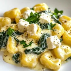 Für diese leckeren cremigen Gnocchi brauchst du: - 450 g Kartoffelgnocchi - 250 g frischer Spinat, grob gehackt - 150 g Feta-Käse, zerkrümelt - 240 ml Sahne - 1 Esslöffel Olivenöl - 2 Knoblauchzehen, fein gehackt - 1 Teelöffel Zitronenschale - Salz und Pfeffer nach Geschmack Jede Zutat spielt eine wichtige Rolle. Die Gnocchi sind weich und sättigend. Spinat bringt Frische. Feta gibt einen salzigen, cremigen Geschmack. Sahne macht alles schön reichhaltig. Die Gewürze sind einfach, aber wichtig. Du verwendest: - Salz - Pfeffer - 1/4 Teelöffel Muskatnuss (optional) Salz und Pfeffer sind Grundgewürze. Sie bringen die Aromen hervor. Muskatnuss fügt eine schöne Tiefe hinzu. Sie ist optional, aber ich empfehle sie. Du kannst die Gnocchi anpassen. Hier sind einige Optionen: - Frische Kräuter wie Petersilie oder Basilikum - Gehackte Tomaten für eine fruchtige Note - Andere Käsesorten wie Parmesan oder Ricotta Diese Variationen machen das Gericht spannender. Du kannst die Gnocchi nach deinem Geschmack gestalten. Sei kreativ und finde deine Lieblingskombination! {{ingredient_image_2}} Um die Gnocchi zuzubereiten, bringe einen großen Topf mit gesalzenem Wasser zum Kochen. Füge die 450 g Kartoffelgnocchi hinzu. Koche sie nach den Anweisungen auf der Verpackung. Warte, bis sie an die Oberfläche schwimmen, was etwa 2–3 Minuten dauert. Dann gieße sie ab und stelle sie beiseite. Erhitze 1 Esslöffel Olivenöl in einer großen Pfanne bei mittlerer Hitze. Füge 2 fein gehackte Knoblauchzehen hinzu und brate sie etwa 1 Minute lang an. Der Knoblauch sollte duften, aber nicht bräunen. Gieße dann 240 ml Sahne in die Pfanne. Bringe die Mischung zum sanften Köcheln. Rühre 1 Teelöffel Zitronenschale, Salz, Pfeffer und optional 1/4 Teelöffel Muskatnuss ein. Jetzt ist es Zeit für die wichtigsten Zutaten! Füge den grob gehackten Spinat (250 g) und den zerkrümelten Feta-Käse (150 g) langsam in die Pfanne ein. Koche alles, bis der Spinat verwelkt und der Käse anfängt zu schmelzen. Das dauert etwa 2–3 Minuten. Dann gib die gekochten Gnocchi in die Pfanne. Rühre vorsichtig, damit sich alles gut vermischt. Die Gnocchi sollen schön mit der cremigen Sauce überzogen sein. Schmecke die Mischung ab und füge nach Bedarf mehr Salz und Pfeffer hinzu. Serviere die Gnocchi heiß und garniere sie mit frischer Petersilie. Beim Kochen von Gnocchi gibt es einige häufige Fehler. Ein Fehler ist, die Gnocchi zu lange zu kochen. Achte darauf, dass sie nur 2-3 Minuten im Wasser bleiben. Wenn sie an die Oberfläche schwimmen, sind sie fertig. Ein weiterer Fehler ist, die Sauce zu stark zu erhitzen. Halte die Hitze niedrig, damit die Sahne nicht gerinnt. Um eine perfekte Sauce zu machen, gehe langsam vor. Erhitze das Olivenöl und die Knoblauchzehen zuerst. Wenn der Knoblauch duftet, füge die Sahne hinzu. Mische die Zitronenschale und die Gewürze gut ein. Lass die Sauce sanft köcheln. So bleibt sie cremig und lecker. Feta-Käse sorgt für den besten Geschmack. Er schmilzt schön und macht die Sauce reichhaltig. Du kannst die Zutaten nach deinem Geschmack anpassen. Magst du es schärfer? Füge rote Pfefferflocken hinzu. Für mehr Frische kannst du frischen Basilikum verwenden. Wenn du keinen Feta magst, probiere Parmesan oder Mozzarella. Vegetarier können zusätzliches Gemüse wie Erbsen oder Zucchini einbringen. So wird das Gericht noch bunter und gesünder. Pro Tipps Frischer Spinat: Verwenden Sie frischen Spinat für den besten Geschmack und die besten Nährstoffe. Tiefkühlspinat kann wässrig sein und die Textur der Sauce beeinträchtigen. Feta-Käse: Für mehr Geschmack und eine cremigere Konsistenz können Sie den Feta-Käse vor dem Hinzufügen leicht anbraten, um ihn zu rösten. Gnocchi al dente: Achten Sie darauf, die Gnocchi nicht zu lange zu kochen, damit sie al dente bleiben und nicht zerfallen. Zitronenschale: Die Zitronenschale bringt Frische und hebt die Aromen in der Sauce hervor. Nutzen Sie eine feine Reibe, um die Schale gleichmäßig zu verteilen. {{image_4}} Für eine vegetarische Variante können Sie den Feta-Käse durch eine pflanzliche Option ersetzen. Viele Marken bieten jetzt köstlichen veganen Feta an. Dieser bringt den gleichen salzigen Geschmack. Ersetzen Sie die Sahne durch Kokosmilch oder Sojasahne, um die Gerichte vegan zu gestalten. Diese Alternativen bieten eine ähnliche Cremigkeit. Sie können auch andere Gemüsesorten in das Rezept einfügen. Zum Beispiel passen Zucchini und Brokkoli gut zu Gnocchi. Schneiden Sie das Gemüse klein und braten Sie es zusammen mit dem Knoblauch an. Dies fügt Farbe und Nährstoffe hinzu. Auch Erbsen oder Paprika können das Gericht aufpeppen. Seien Sie kreativ mit den Gemüsesorten, die Sie mögen. Neben Feta gibt es viele Käsesorten, die Sie ausprobieren können. Ziegenkäse bringt eine frische Note. Parmesan kann die Sauce noch herzlicher machen. Nutzen Sie eine Mischung aus verschiedenen Käsesorten, um spannende Geschmäcker zu erzeugen. Achten Sie darauf, die Käsesorten gut zu schmelzen, damit die Sauce schön cremig bleibt. Nach dem Essen bleiben oft Gnocchi übrig. Lagere sie in einem luftdichten Behälter. Achte darauf, dass die Gnocchi gut abgekühlt sind. So vermeidest du, dass sie zusammenkleben. Du kannst auch etwas Öl darüber träufeln, um die Gnocchi zu schützen. Wenn du die Gnocchi wieder aufwärmst, kommt es auf die Methode an. Du kannst sie in einer Pfanne mit etwas Sahne oder Wasser erhitzen. So bleiben sie cremig und weich. Rühre sie vorsichtig um, damit sie nicht zerfallen. Mikrowelle ist auch eine Option, aber sie können austrocknen. Im Kühlschrank halten sich die übrig gebliebenen Gnocchi bis zu drei Tage. Stelle sicher, dass der Behälter gut verschlossen ist. Im Gefrierfach kannst du sie bis zu zwei Monate aufbewahren. Friere sie flach ein, damit sie nicht zusammenkleben. So hast du immer einen schnellen Snack bereit. Gnocchi kochen dauert nur etwa 2–3 Minuten. Du musst sie in sprudelndem, gesalzenem Wasser garen. Sie sind fertig, wenn sie an die Oberfläche schwimmen. Das ist ein guter Hinweis, dass sie bereit sind. Es ist einfach und schnell! Ja, du kannst die Gnocchi im Voraus zubereiten. Koche sie einfach und lasse sie abkühlen. Danach kannst du sie in einem Behälter im Kühlschrank aufbewahren. Sie bleiben frisch für etwa 1–2 Tage. Vor dem Servieren einfach aufwärmen. Wenn die Sauce zu dick ist, kannst du etwas Brühe oder Wasser hinzufügen. Rühre sie gut ein, bis die gewünschte Konsistenz erreicht ist. Eine andere Möglichkeit ist, etwas mehr Sahne hinzuzufügen. So bleibt die Sauce cremig. Zu cremigen Gnocchi passen viele Beilagen. Ein frischer Salat ist immer eine gute Wahl. Auch geröstetes Gemüse bringt schöne Aromen. Du kannst auch etwas knuspriges Brot dazu servieren. Das rundet das Gericht perfekt ab. Gnocchi sind vielseitig und lecker. Wir haben die Hauptzutaten, die Zubereitung und viele Tipps behandelt. Achte auf häufige Fehler und passe die Zutaten nach deinem Geschmack an. Variiere mit Gemüse oder Käsesorten für neue Ideen. Lagere die Reste richtig, damit sie frisch bleiben. Mit diesen Tipps wirst du perfekte Gnocchi zubereiten. Hab Spaß beim Kochen und Experimentieren in der Küche!