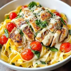Die Hauptzutaten für dieses Gericht sind einfach und frisch. Sie brauchen: - 2 Hähnchenbrustfilets, ohne Haut und Knochen - 250 g Fettuccine oder eine Pasta Ihrer Wahl - 1 Tasse Kirschtomaten, halbiert - 2 Tassen Babyspinat - 240 ml Schlagsahne - 120 ml getrocknete Tomaten, gehackt - 50 g geriebener Parmesan Die Gewürze und Öle sind wichtig, um den Geschmack zu heben. Sie benötigen: - 2 Esslöffel Olivenöl - 3 Knoblauchzehen, fein gehackt - 1 Teelöffel italienische Gewürzmischung - Salz und Pfeffer nach Geschmack Einige optionale Zutaten können das Gericht noch besser machen. Haben Sie diese zur Hand: - Frischer Basilikum zur Garnitur - Zusätzlicher Parmesan zum Bestreuen Diese Zutaten machen die Tuscan Chicken Pasta einfach und lecker. Sie sind leicht zu finden und frisch. So können Sie schnell ein tolles Gericht zaubern. {{ingredient_image_2}} Um die Pasta perfekt zu kochen, bringe einen großen Topf mit gesalzenem Wasser zum Kochen. Füge 250 g Fettuccine oder eine Pasta deiner Wahl hinzu. Koche die Nudeln nach den Anweisungen auf der Verpackung, bis sie al dente sind. Das dauert meist etwa 8 bis 10 Minuten. Danach gieße die Pasta ab und lege sie beiseite. Nimm zwei Hähnchenbrustfilets und würze sie mit Salz, Pfeffer und einer italienischen Gewürzmischung. Erhitze 2 Esslöffel Olivenöl in einer großen Pfanne bei mittlerer Hitze. Lege die Hähnchenbrustfilets in die Pfanne und brate sie 6 bis 7 Minuten pro Seite. Achte darauf, dass das Hähnchen gut durchgegart ist und nicht mehr rosa aussieht. Nimm das Hähnchen aus der Pfanne und schneide es in Streifen. In der gleichen Pfanne gibst du 3 fein gehackte Knoblauchzehen und 1 Tasse halbierte Kirschtomaten. Brate sie etwa 2 Minuten an, bis sie duften und die Tomaten weich sind. Dann füge 240 ml Schlagsahne und 120 ml gehackte, getrocknete Tomaten hinzu. Rühre gut um und lasse die Soße 2 bis 3 Minuten köcheln, bis sie leicht eindickt. Jetzt kommen die gekochten Nudeln und 2 Tassen Babyspinat in die Pfanne. Schwenke alles, bis der Spinat zusammenfällt und die Nudeln gut mit der Soße bedeckt sind. Füge die geschnittenen Hähnchenstreifen und 50 g geriebenen Parmesan hinzu. Rühre um, bis alles gut vermischt ist. Abschmecken und bei Bedarf mit Salz und Pfeffer nachwürzen. Um die Soße perfekt zu machen, achte auf eine gute Balance. Die Schlagsahne gibt Cremigkeit, während die getrockneten Tomaten einen intensiven Geschmack hinzufügen. Du kannst die Soße anpassen, indem du mehr oder weniger Sahne verwendest. Wenn du die Soße dicker magst, koche sie länger. Achte darauf, die Hitze nicht zu hoch zu stellen, damit die Soße nicht anbrennt. Die Kochzeit ist wichtig für das Hähnchen und die Pasta. Brate das Hähnchen bei mittlerer Hitze für 6-7 Minuten pro Seite. So bleibt es saftig. Die Pasta sollte al dente sein, damit sie nicht matschig wird. Teste die Nudeln ein paar Minuten vor der angegebenen Zeit. Wenn du die Pasta abgießt, behalte etwas Nudelwasser. Dieses Wasser kann helfen, die Soße zu binden. Präsentiere die Pasta in einer großen flachen Schüssel. Träufle etwas von der Soße darüber, um den Look zu verbessern. Frischer Basilikum bringt Farbe und Geschmack. Streue auch geriebenen Parmesan oben drauf. Das sieht nicht nur schön aus, sondern schmeckt auch gut. Ein Hauch von frisch gemahlenem Pfeffer vollendet das Gericht perfekt. Pro Tipps Hähnchen marinieren: Lassen Sie die Hähnchenbrustfilets vor dem Braten mindestens 30 Minuten in einer Mischung aus Olivenöl, Zitronensaft und italienischen Gewürzen marinieren, um mehr Geschmack zu erhalten. Frische Kräuter verwenden: Frische Kräuter wie Basilikum oder Oregano fügen dem Gericht eine aromatische Note hinzu. Geben Sie diese kurz vor dem Servieren hinzu, um ihren Geschmack zu bewahren. Pasta al dente kochen: Achten Sie darauf, die Pasta al dente zu kochen, damit sie in der Soße nicht zu weich wird. Die Pasta sollte noch einen leichten Biss haben, wenn Sie sie abgießen. Soße anpassen: Passen Sie die Konsistenz der Soße nach Ihrem Geschmack an, indem Sie bei Bedarf mehr Sahne oder etwas Nudelwasser hinzufügen, um eine cremigere Textur zu erzielen. {{image_4}} Wenn Sie eine vegetarische Option möchten, ersetzen Sie das Hähnchen. Tofu oder Seitan sind tolle Alternativen. Sie können auch Kichererbsen hinzufügen. Diese bieten einen guten Proteinanteil. Achten Sie darauf, sie gut zu würzen. Verwenden Sie die gleiche Menge wie beim Hähnchen. Das sorgt für den gleichen Geschmack und die Textur. Fettuccine ist lecker, aber andere Pastasorten passen auch gut. Penne, Fusilli oder sogar Zucchini-Nudeln sind tolle Optionen. Wählen Sie die Pasta, die Ihnen am besten gefällt. Kochen Sie sie nach den Anweisungen auf der Verpackung. Achten Sie darauf, die Kochzeit entsprechend anzupassen. Jeder hat eigene Vorlieben. Fügen Sie mehr Gemüse hinzu, wie Zucchini oder Paprika. Wenn Sie es schärfer mögen, probieren Sie rote Pfefferflocken. Sie können auch die Käsesorte ändern. Feta oder Mozzarella bringen einen anderen Geschmack. Seien Sie kreativ und passen Sie das Rezept an Ihren Geschmack an. Um Reste von Tuscan Chicken Pasta richtig zu lagern, lassen Sie das Gericht zuerst abkühlen. Füllen Sie die Pasta dann in einen luftdichten Behälter. Stellen Sie sicher, dass der Behälter gut verschlossen ist. So bleibt die Pasta frisch und lecker. Im Kühlschrank hält sich die Pasta etwa drei bis vier Tage. Achten Sie darauf, nicht zu viele Reste auf einmal zu machen, um die Qualität zu bewahren. Wenn Sie die Pasta länger aufbewahren möchten, können Sie sie einfrieren. Teilen Sie die Pasta in Portionen auf. Legen Sie die Portionen in gefriergeeignete Behälter oder Beutel. Drücken Sie die Luft heraus, um Gefrierbrand zu vermeiden. Tuscan Chicken Pasta kann bis zu drei Monate im Gefrierfach bleiben. Zum Auftauen legen Sie die Portionen einfach über Nacht in den Kühlschrank. Zum Aufwärmen der Pasta nehmen Sie die gewünschte Portion heraus. Geben Sie die Pasta in eine Pfanne oder Mikrowelle. Fügen Sie etwas Wasser oder Sahne hinzu, um die Soße wieder cremig zu machen. Erhitzen Sie die Pasta bei mittlerer Hitze, bis sie warm ist. In der Mikrowelle dauert es etwa zwei bis drei Minuten. Rühren Sie zwischendurch um, damit die Pasta gleichmäßig warm wird. So genießen Sie das Gericht, als wäre es frisch zubereitet. Tuscan Chicken Pasta bleibt im Kühlschrank etwa 3 bis 4 Tage frisch. Lagern Sie die Pasta in einem luftdichten Behälter, um den Geschmack zu erhalten. Wenn Sie die Pasta länger aufbewahren möchten, können Sie sie einfrieren. Achten Sie darauf, die Pasta in Portionen zu teilen. So können Sie sie leichter aufwärmen. Ja, frische Zutaten sind eine tolle Wahl! Verwenden Sie frischen Spinat anstelle von Babyspinat. Auch frische Kirschtomaten bringen mehr Geschmack. Achten Sie darauf, die frischen Zutaten gleich am Anfang zuzubereiten. So bleibt alles knackig und lecker. Zu Tuscan Chicken Pasta passen viele Beilagen gut. Sie können einen frischen grünen Salat servieren. Auch knuspriges Brot ist eine gute Wahl. Wenn Sie möchten, fügen Sie etwas geriebenen Parmesan hinzu. So runden Sie das Essen perfekt ab. In diesem Beitrag haben wir die Hauptzutaten, die Zubereitung und Tipps für Tuscan Chicken Pasta behandelt. Du hast erfahren, wie du die Pasta perfekt kochen und das Hähnchen schmackhaft zubereiten kannst. Wir haben auch Variationen und Lagerungshinweise besprochen. Das Gericht ist vielseitig und einfach. Egal, ob du es für dich machst oder Gäste bewirten möchtest, Tuscan Chicken Pasta wird immer gut ankommen. Probiere es aus und genieße die Aromen!