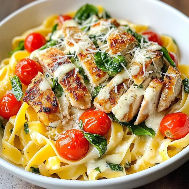 Die Hauptzutaten für dieses Gericht sind einfach und frisch. Sie brauchen: - 2 Hähnchenbrustfilets, ohne Haut und Knochen - 250 g Fettuccine oder eine Pasta Ihrer Wahl - 1 Tasse Kirschtomaten, halbiert - 2 Tassen Babyspinat - 240 ml Schlagsahne - 120 ml getrocknete Tomaten, gehackt - 50 g geriebener Parmesan Die Gewürze und Öle sind wichtig, um den Geschmack zu heben. Sie benötigen: - 2 Esslöffel Olivenöl - 3 Knoblauchzehen, fein gehackt - 1 Teelöffel italienische Gewürzmischung - Salz und Pfeffer nach Geschmack Einige optionale Zutaten können das Gericht noch besser machen. Haben Sie diese zur Hand: - Frischer Basilikum zur Garnitur - Zusätzlicher Parmesan zum Bestreuen Diese Zutaten machen die Tuscan Chicken Pasta einfach und lecker. Sie sind leicht zu finden und frisch. So können Sie schnell ein tolles Gericht zaubern. {{ingredient_image_2}} Um die Pasta perfekt zu kochen, bringe einen großen Topf mit gesalzenem Wasser zum Kochen. Füge 250 g Fettuccine oder eine Pasta deiner Wahl hinzu. Koche die Nudeln nach den Anweisungen auf der Verpackung, bis sie al dente sind. Das dauert meist etwa 8 bis 10 Minuten. Danach gieße die Pasta ab und lege sie beiseite. Nimm zwei Hähnchenbrustfilets und würze sie mit Salz, Pfeffer und einer italienischen Gewürzmischung. Erhitze 2 Esslöffel Olivenöl in einer großen Pfanne bei mittlerer Hitze. Lege die Hähnchenbrustfilets in die Pfanne und brate sie 6 bis 7 Minuten pro Seite. Achte darauf, dass das Hähnchen gut durchgegart ist und nicht mehr rosa aussieht. Nimm das Hähnchen aus der Pfanne und schneide es in Streifen. In der gleichen Pfanne gibst du 3 fein gehackte Knoblauchzehen und 1 Tasse halbierte Kirschtomaten. Brate sie etwa 2 Minuten an, bis sie duften und die Tomaten weich sind. Dann füge 240 ml Schlagsahne und 120 ml gehackte, getrocknete Tomaten hinzu. Rühre gut um und lasse die Soße 2 bis 3 Minuten köcheln, bis sie leicht eindickt. Jetzt kommen die gekochten Nudeln und 2 Tassen Babyspinat in die Pfanne. Schwenke alles, bis der Spinat zusammenfällt und die Nudeln gut mit der Soße bedeckt sind. Füge die geschnittenen Hähnchenstreifen und 50 g geriebenen Parmesan hinzu. Rühre um, bis alles gut vermischt ist. Abschmecken und bei Bedarf mit Salz und Pfeffer nachwürzen. Um die Soße perfekt zu machen, achte auf eine gute Balance. Die Schlagsahne gibt Cremigkeit, während die getrockneten Tomaten einen intensiven Geschmack hinzufügen. Du kannst die Soße anpassen, indem du mehr oder weniger Sahne verwendest. Wenn du die Soße dicker magst, koche sie länger. Achte darauf, die Hitze nicht zu hoch zu stellen, damit die Soße nicht anbrennt. Die Kochzeit ist wichtig für das Hähnchen und die Pasta. Brate das Hähnchen bei mittlerer Hitze für 6-7 Minuten pro Seite. So bleibt es saftig. Die Pasta sollte al dente sein, damit sie nicht matschig wird. Teste die Nudeln ein paar Minuten vor der angegebenen Zeit. Wenn du die Pasta abgießt, behalte etwas Nudelwasser. Dieses Wasser kann helfen, die Soße zu binden. Präsentiere die Pasta in einer großen flachen Schüssel. Träufle etwas von der Soße darüber, um den Look zu verbessern. Frischer Basilikum bringt Farbe und Geschmack. Streue auch geriebenen Parmesan oben drauf. Das sieht nicht nur schön aus, sondern schmeckt auch gut. Ein Hauch von frisch gemahlenem Pfeffer vollendet das Gericht perfekt. Pro Tipps Hähnchen marinieren: Lassen Sie die Hähnchenbrustfilets vor dem Braten mindestens 30 Minuten in einer Mischung aus Olivenöl, Zitronensaft und italienischen Gewürzen marinieren, um mehr Geschmack zu erhalten. Frische Kräuter verwenden: Frische Kräuter wie Basilikum oder Oregano fügen dem Gericht eine aromatische Note hinzu. Geben Sie diese kurz vor dem Servieren hinzu, um ihren Geschmack zu bewahren. Pasta al dente kochen: Achten Sie darauf, die Pasta al dente zu kochen, damit sie in der Soße nicht zu weich wird. Die Pasta sollte noch einen leichten Biss haben, wenn Sie sie abgießen. Soße anpassen: Passen Sie die Konsistenz der Soße nach Ihrem Geschmack an, indem Sie bei Bedarf mehr Sahne oder etwas Nudelwasser hinzufügen, um eine cremigere Textur zu erzielen. {{image_4}} Wenn Sie eine vegetarische Option möchten, ersetzen Sie das Hähnchen. Tofu oder Seitan sind tolle Alternativen. Sie können auch Kichererbsen hinzufügen. Diese bieten einen guten Proteinanteil. Achten Sie darauf, sie gut zu würzen. Verwenden Sie die gleiche Menge wie beim Hähnchen. Das sorgt für den gleichen Geschmack und die Textur. Fettuccine ist lecker, aber andere Pastasorten passen auch gut. Penne, Fusilli oder sogar Zucchini-Nudeln sind tolle Optionen. Wählen Sie die Pasta, die Ihnen am besten gefällt. Kochen Sie sie nach den Anweisungen auf der Verpackung. Achten Sie darauf, die Kochzeit entsprechend anzupassen. Jeder hat eigene Vorlieben. Fügen Sie mehr Gemüse hinzu, wie Zucchini oder Paprika. Wenn Sie es schärfer mögen, probieren Sie rote Pfefferflocken. Sie können auch die Käsesorte ändern. Feta oder Mozzarella bringen einen anderen Geschmack. Seien Sie kreativ und passen Sie das Rezept an Ihren Geschmack an. Um Reste von Tuscan Chicken Pasta richtig zu lagern, lassen Sie das Gericht zuerst abkühlen. Füllen Sie die Pasta dann in einen luftdichten Behälter. Stellen Sie sicher, dass der Behälter gut verschlossen ist. So bleibt die Pasta frisch und lecker. Im Kühlschrank hält sich die Pasta etwa drei bis vier Tage. Achten Sie darauf, nicht zu viele Reste auf einmal zu machen, um die Qualität zu bewahren. Wenn Sie die Pasta länger aufbewahren möchten, können Sie sie einfrieren. Teilen Sie die Pasta in Portionen auf. Legen Sie die Portionen in gefriergeeignete Behälter oder Beutel. Drücken Sie die Luft heraus, um Gefrierbrand zu vermeiden. Tuscan Chicken Pasta kann bis zu drei Monate im Gefrierfach bleiben. Zum Auftauen legen Sie die Portionen einfach über Nacht in den Kühlschrank. Zum Aufwärmen der Pasta nehmen Sie die gewünschte Portion heraus. Geben Sie die Pasta in eine Pfanne oder Mikrowelle. Fügen Sie etwas Wasser oder Sahne hinzu, um die Soße wieder cremig zu machen. Erhitzen Sie die Pasta bei mittlerer Hitze, bis sie warm ist. In der Mikrowelle dauert es etwa zwei bis drei Minuten. Rühren Sie zwischendurch um, damit die Pasta gleichmäßig warm wird. So genießen Sie das Gericht, als wäre es frisch zubereitet. Tuscan Chicken Pasta bleibt im Kühlschrank etwa 3 bis 4 Tage frisch. Lagern Sie die Pasta in einem luftdichten Behälter, um den Geschmack zu erhalten. Wenn Sie die Pasta länger aufbewahren möchten, können Sie sie einfrieren. Achten Sie darauf, die Pasta in Portionen zu teilen. So können Sie sie leichter aufwärmen. Ja, frische Zutaten sind eine tolle Wahl! Verwenden Sie frischen Spinat anstelle von Babyspinat. Auch frische Kirschtomaten bringen mehr Geschmack. Achten Sie darauf, die frischen Zutaten gleich am Anfang zuzubereiten. So bleibt alles knackig und lecker. Zu Tuscan Chicken Pasta passen viele Beilagen gut. Sie können einen frischen grünen Salat servieren. Auch knuspriges Brot ist eine gute Wahl. Wenn Sie möchten, fügen Sie etwas geriebenen Parmesan hinzu. So runden Sie das Essen perfekt ab. In diesem Beitrag haben wir die Hauptzutaten, die Zubereitung und Tipps für Tuscan Chicken Pasta behandelt. Du hast erfahren, wie du die Pasta perfekt kochen und das Hähnchen schmackhaft zubereiten kannst. Wir haben auch Variationen und Lagerungshinweise besprochen. Das Gericht ist vielseitig und einfach. Egal, ob du es für dich machst oder Gäste bewirten möchtest, Tuscan Chicken Pasta wird immer gut ankommen. Probiere es aus und genieße die Aromen!