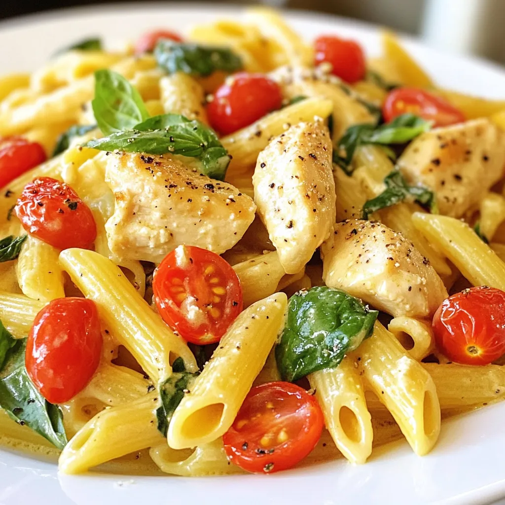 Um dieses leckere Gericht zu machen, brauchst du folgende Hauptzutaten: - 2 Hähnchenbrustfilets, in Stücke geschnitten - Salz und Pfeffer nach Geschmack - 2 Esslöffel Olivenöl - 1 Teelöffel Knoblauchpulver - 1 Teelöffel italienische Gewürzmischung - 1 Tasse Kirschtomaten, halbiert - 1 Tasse gewürfelter roter Paprika - 3 Knoblauchzehen, fein gehackt - 4 Tassen natriumreduzierte Hühnerbrühe - 225 Gramm Penne-Nudeln - 1 Tasse Sahne - 1 Tasse geriebener Parmesan - 1 Tasse frischer Spinat - Frische Basilikumblätter zur Garnitur Diese Zutaten machen dein Gericht nahrhaft und köstlich. Das Hähnchen ist eine tolle Proteinquelle und die Nudeln sorgen für Sättigung. Für den besten Geschmack sind die Gewürze wichtig. Hier sind einige Tipps: - Knoblauchpulver: Gibt einen starken, herzhaften Geschmack. - Italienische Gewürzmischung: Diese Mischung bringt viele Aromen. Sie enthält oft Oregano und Thymian. - Salz und Pfeffer: Sie sind die Grundgewürze. Sie heben den Geschmack aller Zutaten hervor. Die Kombination dieser Gewürze macht das Gericht besonders lecker und aromatisch. Frische Zutaten machen dein Gericht noch besser. Hier sind einige Vorschläge: - Frischer Spinat: Er bringt Farbe und Nährstoffe. Du kannst auch Mangold verwenden. - Kirschtomaten: Sie sind süß und saftig. Alternativ kannst du auch andere Tomatensorten nutzen. - Roter Paprika: Er gibt dem Gericht einen süßen Geschmack. Gelber oder grüner Paprika sind ebenfalls möglich. Nutze frische Zutaten, um den Geschmack zu verbessern und das Gericht gesünder zu machen. {{ingredient_image_2}} Zuerst bereiten wir die Hähnchenbrust vor. Du brauchst zwei Hähnchenbrustfilets. Schneide sie in mundgerechte Stücke. Würze die Hähnchenstücke mit Salz, Pfeffer, Knoblauchpulver und italienischer Gewürzmischung. Diese Gewürze geben dem Gericht viel Geschmack. Ich empfehle, die Hähnchenstücke für etwa 5-7 Minuten in Olivenöl zu braten, bis sie goldbraun sind. Danach nimm das Hähnchen aus dem Topf und stelle es beiseite. Jetzt kommt das Gemüse. Füge die halbierten Kirschtomaten und den gewürfelten roten Paprika in den gleichen Topf hinzu. Brate das Gemüse für 3-4 Minuten, bis es weich wird. Der Duft wird dich anziehen! Danach gib den fein gehackten Knoblauch dazu. Koche ihn für eine Minute, bis er gut riecht. Dieser Schritt bringt das Aroma richtig zur Geltung. Jetzt geht’s weiter mit der Pasta! Gieße die Hühnerbrühe in den Topf und füge die Penne-Nudeln hinzu. Rühre alles gut um. Bring es dann zum sanften Kochen. Reduziere die Hitze und lasse das Ganze 10-12 Minuten köcheln, bis die Nudeln al dente sind. Vergiss nicht, zwischendurch umzurühren! Wenn die Nudeln gar sind, füge die Sahne und den geriebenen Parmesan hinzu. Rühre alles um, bis es schön cremig wird. Gib das angebratene Hähnchen und den frischen Spinat zurück in den Topf. Rühre um, bis der Spinat zusammenfällt. Das dauert etwa 2-3 Minuten. Probiere das Gericht und passe die Gewürze an, falls nötig. Jetzt ist dein One Pot Marry Me Chicken Pasta fertig. Garniere es mit frischen Basilikumblättern und genieße! Um die beste Cremigkeit zu erreichen, benutze frische Sahne. Sie macht das Gericht reichhaltig. Achte darauf, die Sahne am Ende hinzuzufügen. So bleibt sie schön glatt. Rühre die Sahne gut ein, bis sie schmilzt. Der Parmesan verstärkt den cremigen Geschmack. Du kannst auch etwas Nudelwasser hinzufügen. Das macht die Sauce noch geschmeidiger. Variiere die Gewürze nach deinem Geschmack. Probiere geräucherten Paprika für ein rauchiges Aroma. Du kannst auch frische Kräuter wie Thymian oder Oregano nutzen. Sie geben dem Gericht frische Noten. Für einen scharfen Kick füge rote Pfefferflocken hinzu. Denke daran, mit den Gewürzen vorsichtig zu sein. Du kannst immer mehr hinzufügen, aber es ist schwer, den Geschmack zu mildern. Ein häufiger Fehler ist, die Nudeln zu lange zu kochen. Achte darauf, sie al dente zu garen. Rühre die Mischung häufig um, damit nichts anbrennt. Wenn die Pasta zu trocken erscheint, füge mehr Brühe hinzu. Ein weiterer Fehler ist, die Sahne zu früh hinzuzufügen. Das kann sie gerinnen lassen. Halte dich an die Schritte für das beste Ergebnis. Pro Tipps Hähnchen marinieren: Marinieren Sie das Hähnchen einige Stunden vorher in einer Mischung aus Olivenöl, Zitronensaft und Kräutern, um den Geschmack zu intensivieren. Frische Kräuter verwenden: Fügen Sie frische Kräuter wie Oregano oder Thymian hinzu, um einen zusätzlichen Geschmacksboost zu erzielen. Gemüse variieren: Experimentieren Sie mit verschiedenen Gemüsesorten wie Zucchini oder Brokkoli, um mehr Farbe und Nährstoffe in das Gericht zu bringen. Resteverwertung: Verwenden Sie übrig gebliebene Pasta für köstliche Salate oder als Füllung für Aufläufe am nächsten Tag. {{image_4}} Wenn du die One Pot Marry Me Chicken Pasta ohne Fleisch machen möchtest, ist das einfach. Ersetze das Hähnchen durch Tofu oder Kichererbsen. Tofu gibt dir eine tolle Textur. Kichererbsen fügen Proteine und Ballaststoffe hinzu. Du kannst auch mehr Gemüse verwenden. Zum Beispiel Zucchini, Brokkoli oder Karotten. Diese machen das Gericht bunt und gesund. So bleibt der Geschmack lecker und frisch. Meeresfrüchte sind eine tolle Option für eine besondere Note. Du kannst Garnelen, Muscheln oder Lachs verwenden. Brate die Meeresfrüchte einfach in Olivenöl an, bevor du das Gemüse hinzufügst. Achte darauf, die Garzeit anzupassen. Garnelen brauchen nur ein paar Minuten. Muscheln und Lachs sollten ebenfalls nicht zu lange kochen. So bleiben sie zart und saftig. Diese Variante bringt einen Hauch vom Meer auf den Tisch. Die Wahl der Nudeln kann das Gericht verändern. Verwende Spaghetti, Farfalle oder sogar zarte Reisnudeln. Jede Nudelsorte hat ihren eigenen Charme. Spaghetti sind klassisch und beliebt. Farfalle haben eine schöne Form und machen das Gericht hübsch. Reisnudeln sind glutenfrei und leicht. Wähle die Nudeln, die dir am besten gefallen. Die Kochzeit kann sich ändern, also prüfe die Anleitung auf der Verpackung. So gelingt dir die perfekte Pasta jedes Mal. Um die Reste von One Pot Marry Me Chicken Pasta frisch zu halten, bewahre sie in einem luftdichten Behälter auf. Lass das Gericht zuerst auf Raumtemperatur abkühlen. So vermeidest du Kondenswasser, das die Pasta matschig macht. Du kannst die Reste bis zu drei Tage im Kühlschrank lagern. Achte darauf, den Behälter gut zu verschließen. Wenn du die Reste aufwärmen möchtest, gibt es einige einfache Tipps. Erhitze die Pasta in einem Topf bei mittlerer Hitze. Füge einen Schuss Hühnerbrühe oder Sahne hinzu, um die Cremigkeit zu erhalten. Rühre die Pasta regelmäßig um, damit sie gleichmäßig warm wird. Du kannst auch die Mikrowelle nutzen. Gib die Pasta in eine mikrowellengeeignete Schüssel. Decke sie mit einem feuchten Papiertuch ab, um ein Austrocknen zu verhindern. Im Kühlschrank bleibt die One Pot Marry Me Chicken Pasta bis zu drei Tage frisch. Wenn du sie länger aufbewahren möchtest, friere die Reste ein. In einem luftdichten Behälter hält sie sich bis zu drei Monate im Gefrierschrank. Zum Auftauen lass die Pasta über Nacht im Kühlschrank. So bleibt der Geschmack am besten erhalten. Um die Sauce dicker zu machen, kannst du folgende Schritte ausprobieren: - Füge mehr Parmesan hinzu. - Lass die Sauce länger köcheln. - Mische etwas Stärke mit Wasser, um eine Paste zu bilden. - Rühre die Paste in die Sauce ein und koche sie kurz auf. Diese Optionen helfen, die cremige Konsistenz zu erreichen, die du möchtest. Ja, du kannst andere Gemüsesorten hinzufügen, um das Gericht zu variieren. Hier sind einige Vorschläge: - Zucchini: Sie bringt eine frische Note. - Brokkoli: Für zusätzlichen Crunch und Nährstoffe. - Pilze: Sie geben einen herzhaften Geschmack. Achte darauf, das Gemüse so zuzubereiten, dass es nicht zu weich wird. Das sorgt für einen guten Biss. Ja, dieses Rezept eignet sich gut für Meal Prepping. Du kannst die Pasta in Portionen aufteilen und in luftdichten Behältern im Kühlschrank aufbewahren. Hier sind einige Tipps: - Lass die Pasta vor dem Kühlen etwas abkühlen. - Die Reste halten sich bis zu 4 Tage im Kühlschrank. - Du kannst die Portionen einfach aufwärmen, wenn du Hunger hast. So hast du immer ein schnelles und leckeres Essen zur Hand. In diesem Blogbeitrag haben wir die besten Zutaten für One Pot Marry Me Chicken Pasta behandelt. Wir haben die Zubereitung von Hähnchen und Gemüse besprochen. Die Tipps zur perfekten Cremigkeit und Variationen wie vegetarische Optionen jeztzt sind wichtig. Beachte auch die Lagerungshinweise für Reste. Diese Mahlzeit bietet viele Möglichkeiten und ist einfach zu machen. Mit diesen Schritten gelingt dir ein tolles Gericht. Probiere es aus und genieße jeden Bissen!