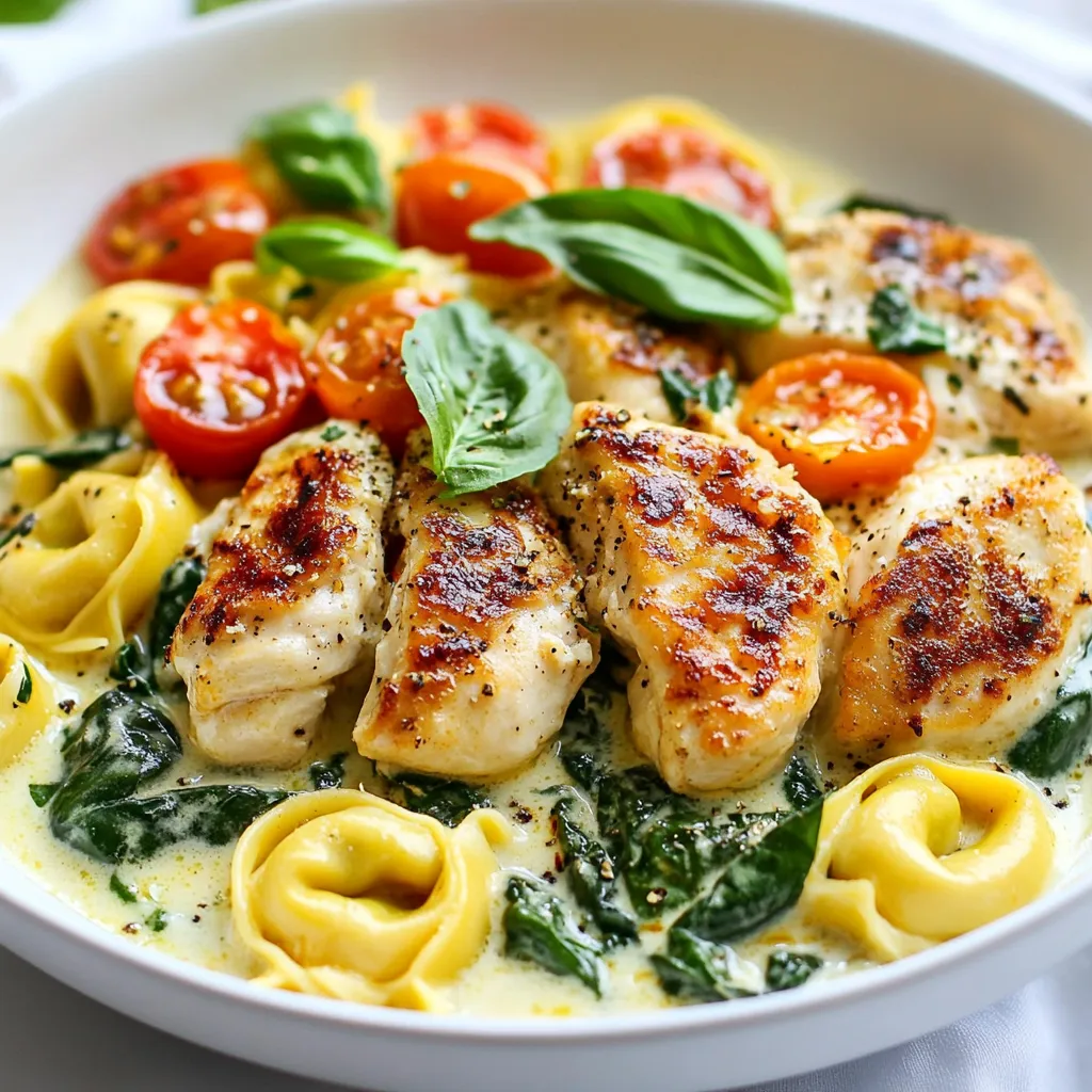 Für dieses Gericht brauchen Sie: - 2 Hähnchenbrustfilets, ohne Haut und Knochen - 1 Teelöffel Knoblauchpulver - 1 Teelöffel italienische Gewürzmischung - Salz und schwarzer Pfeffer nach Geschmack - 2 Esslöffel Olivenöl - 1 Tasse Kirschtomaten, halbiert - 1 Tasse Schlagsahne - 1 Tasse Hühnerbrühe - 1 Tasse frischer Spinat - 1 Packung (9 oz) Käse-Tortellini - ½ Tasse geriebener Parmesan - Frische Basilikumblätter zur Garnierung Diese Zutaten machen das Gericht einfach und schmackhaft. Die Gewürze sind wichtig. Sie bringen den Geschmack hervor. Knoblauchpulver und italienische Gewürzmischung geben Tiefe. Das Olivenöl hilft, das Hähnchen schön zu braten. Verwenden Sie frisches Salz und Pfeffer für den besten Geschmack. Sie können frische Zutaten verwenden, um das Gericht noch besser zu machen. Zum Beispiel, frische Kirschtomaten geben Süße. Frischer Spinat sorgt für eine schöne Farbe und Nährstoffe. Die Basilikumblätter am Ende machen das Gericht frisch und duftend. Experimentieren Sie mit verschiedenen frischen Kräutern, um neue Aromen zu entdecken. {{ingredient_image_2}} Zuerst nimmst du die Hähnchenbrustfilets. Diese sollten ohne Haut und Knochen sein. Würze sie auf beiden Seiten mit Knoblauchpulver, italienischer Gewürzmischung, Salz und Pfeffer. Das Hähnchen sollte gut gewürzt sein, um viel Geschmack zu haben. Erhitze das Olivenöl in einer großen Pfanne bei mittlerer Hitze. Lege die gewürzten Hähnchenbrustfilets in die Pfanne. Brate sie etwa 6-7 Minuten auf jeder Seite. Sie sollten goldbraun und durchgegart sein. Nimm das Hähnchen aus der Pfanne und lege es beiseite. Gib die halbierten Kirschtomaten in die gleiche Pfanne. Brate sie etwa 2-3 Minuten an, bis sie weich werden. Gieße dann die Schlagsahne und Hühnerbrühe in die Pfanne. Mische alles gut und bringe es zum Köcheln. Reduziere die Hitze, damit die Soße nicht anbrennt. Jetzt ist es Zeit, die Tortellini hinzuzufügen. Gib die Tortellini in die Pfanne und koche sie nach Packungsanweisung. Das dauert etwa 3-5 Minuten. Achte darauf, dass sie al dente sind, also noch einen kleinen Biss haben. Nach dem Kochen der Tortellini kannst du den frischen Spinat und den geriebenen Parmesan hinzufügen. Rühre alles gut um, bis der Spinat zusammenfällt und der Käse in der Soße schmilzt. Das bringt eine cremige Textur und tollen Geschmack. Schneide das gegarte Hähnchen in Scheiben. Gib es vorsichtig zurück in die Pfanne und vermenge alles gut. Lass alles eine weitere Minute köcheln, um es durchzuwärmen. Serviere das Gericht warm und garniere es mit frischen Basilikumblättern. Dies gibt dem Gericht einen schönen Farbkontrast und zusätzlichen Geschmack. Wenn Sie gesündere Optionen wünschen, gibt es viele Möglichkeiten. - Verwenden Sie Hähnchenbrust ohne Haut. - Ersetzen Sie Sahne durch griechischen Joghurt. - Wählen Sie Vollkorn-Tortellini für mehr Ballaststoffe. - Fügen Sie mehr Gemüse hinzu, wie Zucchini oder Brokkoli. Für zartes Hähnchen gibt es einige Tricks. - Lassen Sie das Hähnchen vor dem Kochen Raumtemperatur erreichen. - Würzen Sie es rechtzeitig, damit die Aromen einziehen. - Braten Sie es bei mittlerer Hitze, um ein Anbrennen zu vermeiden. - Lassen Sie das Hähnchen nach dem Braten kurz ruhen, damit der Saft bleibt. Das Rezept ist sehr anpassungsfähig. - Fügen Sie scharfe Paprika für mehr Hitze hinzu. - Verwenden Sie verschiedene Käsesorten wie Mozzarella oder Feta. - Experimentieren Sie mit Kräutern wie Oregano oder Petersilie. - Ersetzen Sie Spinat durch Mangold oder Rucola für einen anderen Geschmack. Pro Tipps Hähnchen marinieren: Lassen Sie die Hähnchenbrustfilets mindestens 30 Minuten marinieren, um den Geschmack zu intensivieren und das Fleisch zarter zu machen. Frischer Spinat: Fügen Sie den Spinat erst am Ende des Kochvorgangs hinzu, um seine leuchtende Farbe und Nährstoffe zu erhalten. Variationen bei den Tomaten: Experimentieren Sie mit verschiedenen Tomatensorten, wie z.B. sonnengereiften Tomaten oder getrockneten Tomaten, um zusätzliche Geschmacksnuancen zu erzielen. Parmesan für den perfekten Geschmack: Verwenden Sie frisch geriebenen Parmesan anstelle von vorgeriebenem Käse, um eine bessere Konsistenz und einen intensiveren Geschmack zu erhalten. {{image_4}} Wenn du die Hähnchenbrust weglässt, wird das Gericht vegetarisch. Du kannst anstelle des Hähnchens gebratene Champignons oder Zucchini verwenden. Diese Zutaten geben einen tollen Geschmack. Füge mehr frischen Spinat hinzu, um die Nährstoffe zu steigern. So bleibt das Gericht lecker und nahrhaft. Tortellini sind toll, aber du kannst auch andere Pasta verwenden. Penne oder Fusilli sind gute Alternativen. Diese Formen nehmen die Soße gut auf. Wenn du eine glutenfreie Option suchst, probiere glutenfreie Pasta. Sie schmeckt gut und passt prima zu diesem Rezept. Um das Gericht aufregender zu gestalten, füge interessante Zutaten hinzu. Geröstete Paprika oder Oliven geben einen neuen Geschmack. Du kannst auch ein wenig Feta-Käse oder frische Kräuter wie Oregano verwenden. Diese Zutaten machen dein Gericht einzigartig. So wird das Essen zum Erlebnis! Um die Reste von Marry Me Chicken Tortellini richtig zu lagern, lege sie in einen luftdichten Behälter. Achte darauf, dass die Reste schnell abkühlen, bevor du sie in den Kühlschrank stellst. So vermeidest du Bakterienwachstum. Du kannst die Reste auch portionieren. So ist es einfacher, sie später zu verwenden. Beim Aufwärmen ist es wichtig, die Tortellini sanft zu erwärmen. Du kannst die Reste in einem Topf oder in der Mikrowelle aufwärmen. Wenn du sie in der Mikrowelle erhitzt, füge etwas Hühnerbrühe oder Wasser hinzu, damit die Soße nicht zu dick wird. Rühre die Mischung gut um, damit sie gleichmäßig warm wird. Im Kühlschrank halten sich die Reste etwa 3 bis 4 Tage. Stelle sicher, dass der Kühlschrank kühl genug ist. Im Gefrierschrank kannst du die Reste bis zu 3 Monate lagern. Achte darauf, die Reste gut zu verpacken, um Gefrierbrand zu vermeiden. So bleiben die Aromen frisch und lecker. Ja, gefrorene Tortellini sind ideal. Sie sind schnell und einfach in der Zubereitung. Kochen Sie sie einfach direkt in der Soße. Achten Sie darauf, die Kochzeit auf der Packung zu beachten. Gefrorene Tortellini brauchen oft etwas länger, bis sie gar sind. So sparen Sie Zeit und Aufwand. Die Zubereitung dauert etwa 30 Minuten. Sie benötigen etwa 10 Minuten für die Vorbereitung und 20 Minuten zum Kochen. Das Gericht ist schnell und perfekt für einen Wochentag. Wenn Sie alles bereit haben, können Sie im Handumdrehen ein leckeres Gericht zaubern. Zu Marry Me Chicken Tortellini passen viele Beilagen gut. Ein frischer grüner Salat ist eine gute Wahl. Sie können auch knuspriges Brot oder eine Gemüsebeilage dazu servieren. Diese Optionen ergänzen das Gericht wunderbar und bringen Farbe auf den Teller. Zusammenfassend haben wir die Hauptzutaten für Marry Me Chicken Tortellini erkundet. Die Schritt-für-Schritt-Anleitung macht das Kochen einfach. Tipps geben dir gesunde Alternativen und Anpassungsmöglichkeiten. Du kannst auch spannende Variationen ausprobieren. Beachte die Lagerinformationen, um Reste richtig aufzubewahren. Mit diesem Wissen kannst du ein leckeres Gericht zubereiten, das allen schmeckt. Viel Spaß beim Kochen und Genießen!