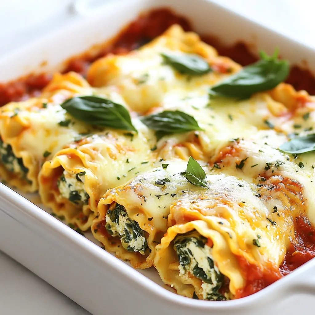 - 9 Lasagneblätter - 2 Tassen frischer Spinat, grob gehackt - 1 Tasse Ricotta-Käse - 1 Tasse Mozzarella-Käse, gerieben - 1/2 Tasse Parmesan-Käse, gerieben - 1 großes Ei - 2 Tassen Marinara-Sauce - 2 Esslöffel Olivenöl - 1 Teelöffel Knoblauchpulver - Salz und Pfeffer nach Geschmack - Frische Basilikumblätter zum Garnieren (optional) Die Kombination dieser Zutaten bietet viele Nährstoffe. Spinat liefert viel Eisen und Vitamine. Ricotta hat wertvolle Proteine und Kalzium. Mozzarella ist eine gute Quelle für Fett und Eiweiß. Parmesan gibt zusätzlichen Geschmack und Kalzium. Diese Lasagne-Rollen sind also nicht nur lecker, sondern auch nahrhaft. Beim Kauf frischer Zutaten achte ich auf folgende Punkte: - Spinat: Wähle leuchtend grüne Blätter ohne braune Stellen. - Käse: Kaufe Käse am besten frisch und aus der Kühlabteilung. - Eier: Suche nach Eiern mit frischer Schale und ohne Risse. - Basilikum: Wähle knackige Blätter mit frischem Duft. Diese Tipps helfen, die besten Zutaten für deine Lasagne-Rollen zu finden. Frische Zutaten machen den Unterschied! {{ingredient_image_2}} Heize den Ofen auf 190°C vor. Das sorgt dafür, dass deine Lasagne nach dem Füllen perfekt gebacken wird. Fülle einen großen Topf mit Salzwasser und bringe es zum Kochen. Das Salzwasser hilft, die Lasagneblätter nicht zusammenzukleben. Koche die Lasagneblätter nach den Anweisungen auf der Verpackung. Achte darauf, sie nicht zu lange zu kochen. Wenn sie fertig sind, gieße sie ab und lasse sie kurz abkühlen. In einer mittelgroßen Schüssel kombiniere den grob gehackten Spinat, den Ricotta-Käse, die Hälfte des geriebenen Mozzarella-Käses, den Parmesan-Käse und das Ei. Füge auch das Knoblauchpulver sowie Salz und Pfeffer hinzu. Vermenge alles gut, bis eine gleichmäßige Mischung entsteht. Diese Füllung ist reich und cremig. Sie gibt den Lasagne-Rollen einen tollen Geschmack. Jetzt kommt der spaßige Teil! Nimm ein Lasagneblatt und gebe einen großzügigen Löffel der Käse-Spinat-Mischung darauf. Rolle das Blatt vorsichtig von einem Ende zum anderen auf. Lege jede aufgerollte Lasagne mit der Naht nach unten in eine vorbereitete Auflaufform. Wiederhole diesen Vorgang mit den restlichen Blättern und der Füllung. Verteile eine dünne Schicht Marinara-Sauce gleichmäßig auf dem Boden der Auflaufform. Das gibt zusätzlichen Geschmack und hält die Rollen saftig. Gieße die restliche Marinara-Sauce über die aufgerollten Lasagne. Bestreue alles mit dem übrigen Mozzarella-Käse, bevor du das Gericht im Ofen backst. Beim Kochen von Lasagne-Rollen gibt es einige häufige Fehler. Hier sind die wichtigsten: - Lasagneblätter nicht richtig kochen: Wenn die Blätter zu fest sind, lassen sie sich schwer rollen. Kochen Sie sie nur bis sie al dente sind. - Überfüllung der Lasagneblätter: Zu viel Füllung macht das Rollen schwierig. Ein großzügiger Löffel reicht aus. - Fehlende Soße am Boden: Wenn Sie die Marinara-Sauce nicht verwenden, kleben die Rollen fest. Eine dünne Schicht ist wichtig. Die Füllung ist der Schlüssel zur perfekten Lasagne-Rolle. Hier sind einige Tipps: - Ricotta richtig abtropfen: Tauchen Sie den Käse in ein Sieb, um überschüssige Flüssigkeit zu entfernen. So bleibt die Füllung fest. - Spinat gut ausdrücken: Nach dem Hacken sollten Sie den Spinat gut auspressen. Zu viel Wasser macht die Füllung matschig. - Ei zur Bindung nutzen: Das Ei hilft, die Füllung zusammenzuhalten. Verwenden Sie ein großes Ei für die beste Konsistenz. Die Backzeit ist entscheidend für den Geschmack. Hier sind einige Hinweise: - Vorheizen nicht vergessen: Heizen Sie den Ofen auf 190°C vor, bevor Sie die Lasagne-Rollen hineinlegen. - Alufolie verwenden: Decken Sie das Gericht zuerst ab. So bleibt die Feuchtigkeit erhalten. - Folie nach 25 Minuten entfernen: Nach 25 Minuten Backzeit sollten Sie die Folie abnehmen. So wird der Käse goldbraun und knusprig. Mit diesen Tipps gelingt Ihre Drei-Käse-Spinat-Lasagne perfekt! Pro Tipps Lasagneblätter vorkochen: Kochen Sie die Lasagneblätter nur al dente, damit sie beim Backen nicht zu weich werden und ihre Form behalten. Spinat gut abtropfen: Stellen Sie sicher, dass der gehackte Spinat gut abgetropft ist, um überschüssige Feuchtigkeit zu vermeiden, die die Lasagne wässrig machen könnte. Variieren Sie die Käsesorten: Experimentieren Sie mit verschiedenen Käsesorten wie Gouda oder Feta für einen einzigartigen Geschmack und eine interessante Textur. Garnitur für zusätzlichen Geschmack: Fügen Sie vor dem Servieren frische Kräuter wie Oregano oder Thymian hinzu, um das Aroma zu verstärken und das Gericht optisch aufzupeppen. {{image_4}} Die Drei-Käse-Spinat-Lasagne-Rollen sind einfach anpassbar. Möchten Sie etwas mehr Gemüse? Fügen Sie Zucchini oder Paprika hinzu. Diese Gemüsesorten bringen Farbe und Nährstoffe. Sie können auch frische Pilze verwenden, um einen herzhaften Geschmack zu erzielen. Achten Sie darauf, das Gemüse vorher leicht zu dünsten. So bleibt es zart und saftig. Obwohl Ricotta, Mozzarella und Parmesan die Hauptdarsteller sind, können Sie kreativ sein. Feta-Käse bringt einen salzigen Kick. Oder verwenden Sie Gouda für eine rauchige Note. Vergessen Sie nicht, dass der Käse auch die Konsistenz beeinflusst. Experimentieren Sie mit verschiedenen Sorten, um Ihren perfekten Geschmack zu finden. Kräuter und Gewürze machen einen großen Unterschied. Fügen Sie frischen Oregano oder Thymian hinzu, um mehr Aroma zu schaffen. Eine Prise Muskatnuss kann der Füllung Tiefe geben. Wenn Sie es scharf mögen, probieren Sie rote Pfefferflocken. Frische Basilikumblätter als Garnitur runden das Gericht ab und bringen Frische. So wird jede Portion zu einem kleinen Fest! Um die Drei-Käse-Spinat-Lasagne-Rollen frisch zu halten, verwende einen luftdichten Behälter. So kannst du die Rollen bis zu drei Tage im Kühlschrank lagern. Es ist wichtig, dass die Lasagne-Rollen gut abgekühlt sind, bevor du sie in den Behälter gibst. So vermeidest du Kondenswasser und matschige Rollen. Wenn du die Lasagne-Rollen für später aufbewahren möchtest, kannst du sie einfrieren. Wickele jede Rolle einzeln in Frischhaltefolie. Lege die Rollen dann in einen Gefrierbeutel. So bleiben sie bis zu drei Monate frisch. Um sie wieder aufzuwärmen, lasse sie über Nacht im Kühlschrank auftauen. Dann kannst du sie für 20 Minuten bei 180°C im Ofen backen, bis sie heiß sind. Hast du noch Reste von der Füllung oder der Marinara-Sauce? Bewahre diese ebenfalls in luftdichten Behältern auf. Die Füllung hält sich etwa zwei Tage im Kühlschrank. Die Marinara-Sauce bleibt bis zu einer Woche frisch. Du kannst sie auch einfrieren. So hast du immer eine leckere Basis für zukünftige Gerichte. Die Zubereitung der Drei-Käse-Spinat-Lasagne-Rollen dauert insgesamt etwa 50 Minuten. Die Vorbereitungszeit beträgt etwa 25 Minuten. In dieser Zeit kochen Sie die Lasagneblätter und bereiten die Käse-Spinat-Füllung vor. Anschließend backen Sie die Rollen für weitere 25 bis 30 Minuten. Diese Zeit ist perfekt, um den Käse schön zu schmelzen und goldbraun zu werden. Ja, Sie können die Lasagne-Rollen im Voraus vorbereiten. Bereiten Sie die Füllung und rollen Sie die Lasagneblätter ein. Legen Sie sie dann in die Auflaufform und decken Sie diese ab. Sie können die Rollen bis zu 24 Stunden im Kühlschrank aufbewahren. Vor dem Backen sollten Sie die Formen jedoch auf Raumtemperatur bringen. So sparen Sie Zeit, wenn Sie das Gericht servieren möchten. Zu den Drei-Käse-Spinat-Lasagne-Rollen passen viele Beilagen. Ein frischer grüner Salat mit einem leichten Dressing ist eine gute Wahl. Auch knuspriges Baguette eignet sich perfekt, um die leckere Marinara-Sauce aufzutunken. Wenn Sie etwas mehr möchten, probieren Sie gebratenes Gemüse oder eine einfache Gemüsesuppe. Diese Beilagen ergänzen den Geschmack der Lasagne-Rollen und sorgen für eine ausgewogene Mahlzeit. Die Drei-Käse-Spinat-Lasagne-Rollen bieten eine einfache und leckere Mahlzeit. Wir haben die Zutaten, die Zubereitungsschritte und hilfreiche Tipps besprochen. Es ist wichtig, frische Zutaten zu wählen und häufige Fehler zu vermeiden. Du kannst die Lasagne nach deinem Geschmack anpassen und richtig lagern. Diese Rolle ist nicht nur schmackhaft, sondern auch nahrhaft. Probiere sie aus und genieße die Vielfalt dieses Gerichts. Kochen macht Spaß und mit guten Tipps gelingt es dir leichter!