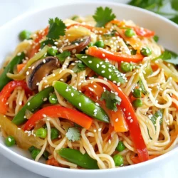 Für die Sesam-Ingwer-Nudel-Pfanne brauchst du: - 225 g Reisnudeln - 2 Esslöffel Sesamöl - 1 Esslöffel frischer Ingwer, gerieben - 2 Knoblauchzehen, gehackt - 1 rote Paprika, in Streifen geschnitten - 200 g Zuckerschoten, abgezupft - 1 Karotte, in feine Streifen geschnitten - 100 g Shiitake-Pilze, in Scheiben geschnitten - 3 Frühlingszwiebeln, in Ringe geschnitten - 3 Esslöffel Sojasoße (oder Tamari für glutenfrei) - 1 Esslöffel Reisessig - 1 Esslöffel Sesamsamen - Frischer Koriander, zum Garnieren Diese Zutaten sorgen für einen tollen Geschmack und eine schöne Textur. Frisches Gemüse macht deine Nudel-Pfanne besonders lecker. Achte auf folgende Punkte: - Wähle knusprige Zuckerschoten ohne schwarze Flecken. - Die Paprika sollte glänzend und fest sein. - Achte darauf, dass die Karotten eine lebendige Farbe haben. - Shiitake-Pilze müssen fest und frei von Flecken sein. Frisches Gemüse bringt mehr Geschmack und Nährstoffe in dein Gericht. Wenn du glutenfrei essen möchtest, gibt es tolle Alternativen. Du kannst Tamari statt Sojasoße verwenden. Tamari hat einen ähnlichen Geschmack, ist aber ohne Weizen. Achte darauf, dass die Marke, die du wählst, glutenfrei ist. So kannst du die Nudel-Pfanne genießen, ohne dir Sorgen um Gluten zu machen. {{ingredient_image_2}} Um die Reisnudeln perfekt zu kochen, bringe einen großen Topf mit Wasser zum Kochen. Gib die Reisnudeln hinein und koche sie nach den Anweisungen auf der Verpackung. Das dauert in der Regel etwa 3 bis 5 Minuten. Wenn sie al dente sind, gieße sie ab. Spüle die Nudeln unter kaltem Wasser, um den Kochprozess zu stoppen. So bleiben sie schön fest und kleben nicht zusammen. Lege die Nudeln beiseite, während du das Gemüse vorbereitest. Nimm dir einen großen Wok oder eine Pfanne. Stelle sie auf mittlere bis hohe Hitze. Gib 2 Esslöffel Sesamöl hinein und lasse es heiß werden. Achte darauf, dass das Öl nicht raucht. Ein gut erhitztes Öl sorgt für einen tollen Geschmack und hilft, das Gemüse schnell zu braten. Es gibt einen schönen nussigen Geschmack, der perfekt mit den anderen Zutaten harmoniert. Sobald das Sesamöl heiß ist, füge 1 Esslöffel geriebenen Ingwer und 2 gehackte Knoblauchzehen hinzu. Brate sie für etwa 30 Sekunden an, bis sie aromatisch sind. Der Duft wird deinen Raum füllen! Jetzt ist es Zeit, das Gemüse hinzuzufügen. Gib die geschnittene rote Paprika, 200 g Zuckerschoten, die in Streifen geschnittene Karotte und 100 g Shiitake-Pilze in die Pfanne. Rühre alles gut um und brate das Gemüse 4 bis 5 Minuten lang. Es sollte zart, aber noch knackig sein. Jetzt kannst du die vorbereiteten Reisnudeln dazugeben. Mische sie vorsichtig mit dem Gemüse, bis alles gut verteilt ist. Träufle 3 Esslöffel Sojasoße und 1 Esslöffel Reisessig über die Nudel-Mischung. Rühre gut um, damit die Soße alles gleichmäßig bedeckt. Lass das Gericht noch 2 bis 3 Minuten kochen, damit die Aromen gut einziehen können. Schließlich rühre die geschnittenen Frühlingszwiebeln und 1 Esslöffel Sesamsamen unter. Deine Pfanne sieht jetzt schon köstlich aus! Ein häufiger Fehler ist, die Reisnudeln zu lange zu kochen. Sie sollten al dente sein, also bissfest. Wenn sie zu weich sind, werden sie matschig. Ein weiterer Fehler ist, die Nudeln nach dem Kochen nicht abzuspülen. Das Wasser entfernt das überschüssige Stärkepulver. So kleben die Nudeln nicht zusammen. Achten Sie darauf, das Wasser gut abtropfen zu lassen. Das Gericht erhält viel Geschmack durch Sojasoße und Reisessig. Sie können auch etwas Chiliöl für Schärfe hinzufügen. Eine Prise Zucker sorgt für eine süße Note. Experimentieren Sie mit verschiedenen Gewürzen. Knoblauch und Ingwer sind sehr aromatisch. Frischer Koriander verleiht dem Gericht ein frisches Aroma. Lassen Sie Ihrer Kreativität freien Lauf! Für eine glutenfreie Version nutzen Sie Tamari statt Sojasoße. Veganer können Tofu als Proteinquelle hinzufügen. Wenn Sie auf Kohlenhydrate achten, verwenden Sie Zucchini-Nudeln. Das Gericht bleibt bunt und lecker. Achten Sie darauf, frisches Gemüse zu wählen. Gemüse kann je nach Saison und Vorliebe angepasst werden. So bleibt das Gericht immer spannend und schmackhaft. Pro Tipps Nudeln richtig kochen: Achte darauf, die Reisnudeln nur al dente zu kochen, damit sie beim Braten nicht zu weich werden. Gemüse frisch halten: Brate das Gemüse nur kurz, damit es knackig bleibt und die Aromen erhalten bleiben. Variationen ausprobieren: Füge zusätzliches Gemüse oder Proteinquellen wie Tofu oder Hähnchen hinzu, um das Gericht zu variieren. Garnierungen verwenden: Frischer Koriander und Sesamsamen verleihen dem Gericht nicht nur Geschmack, sondern auch eine ansprechende Präsentation. {{image_4}} Du kannst dein Gericht aufpeppen, indem du Protein hinzufügst. Huhn oder Tofu sind großartige Optionen. Wenn du Huhn verwendest, schneide es in kleine Stücke. Brate es zuerst in der Pfanne an, bevor du das Gemüse hinzufügst. Tofu kann gleich nach dem Anbraten des Knoblauchs und Ingwers hinzugefügt werden. Das gibt dir eine tolle Textur und mehr Geschmack. Denke daran, den Tofu gut zu würzen, um ihn noch schmackhafter zu machen. Für eine vegetarische oder vegane Version bleibe einfach bei den Zutaten aus dem Rezept. Du hast viele Gemüsearten, die du verwenden kannst. Zucchini, Brokkoli oder Pak Choi passen perfekt. Diese Gemüse bieten nicht nur Farbe, sondern auch wichtige Nährstoffe. Wenn du eine vegane Sojasoße verwendest, bleibt das Gericht komplett pflanzlich. So bleibt es gesund und lecker. In der asiatischen Küche gibt es eine Vielzahl von Gemüsesorten, die du nutzen kannst. Versuche Mangold oder Bok Choy für einen anderen Geschmack. Auch Bambussprossen oder Wasserkastanien bringen einen knackigen Biss ins Gericht. Diese Zutaten geben dir die Möglichkeit, das Rezept nach deinem Geschmack zu variieren. Experimentiere mit verschiedenen Kombinationen, um neue Aromen zu entdecken. Um Reste der Sesam-Ingwer-Nudel-Pfanne gut zu lagern, benutze einen luftdichten Behälter. Lass die Nudelpfanne zuerst abkühlen, bevor du sie hineinlegst. So bleibt der Geschmack frisch. Du kannst die Reste bis zu drei Tage im Kühlschrank aufbewahren. Achte darauf, die Nudelpfanne nicht zu lange stehen zu lassen, um die Qualität zu sichern. Wenn du die Nudelpfanne länger aufbewahren möchtest, kannst du sie einfrieren. Teile die Nudelpfanne in Portionen auf. Verwende gefriergeeignete Behälter oder Beutel. So bleibt die Nudelpfanne bis zu drei Monate im Gefrierfach frisch. Achte darauf, die Luft aus den Beuteln zu drücken, um Gefrierbrand zu vermeiden. Um die Reste wieder aufzufrischen, kannst du sie einfach in einer Pfanne erhitzen. Füge etwas Wasser oder Sojasoße hinzu, um die Nudeln feucht zu halten. Erhitze sie bei mittlerer Hitze. Alternativ kannst du die Nudelpfanne auch in der Mikrowelle aufwärmen. Decke den Behälter ab, um das Austrocknen zu verhindern. So schmeckt dein Gericht fast wie frisch zubereitet! Die Reste der Sesam-Ingwer-Nudel-Pfanne sind im Kühlschrank bis zu drei Tage haltbar. Bewahre sie in einem luftdichten Behälter auf. So bleiben die Aromen frisch. Achte darauf, dass die Nudeln nicht zu lange stehen. Sie können matschig werden. Ja, du kannst das Rezept im Voraus zubereiten. Koche die Nudeln und bereite das Gemüse vor. Halte die Teile getrennt, bis du bereit bist zu servieren. So bleibt alles frisch und knackig. Wenn du das Gericht aufwärmst, füge etwas Wasser hinzu. Das hilft, die Nudeln nicht austrocknen zu lassen. Statt Reisnudeln kannst du auch andere Nudeln verwenden. Mie-Nudeln oder sogar Zucchini-Nudeln sind gute Alternativen. Sie bringen eine neue Textur ins Gericht. Achte darauf, die Garzeit anzupassen. Jeder Nudeltitel hat unterschiedliche Kochzeiten. Die Sesam-Ingwer-Nudel-Pfanne bietet viele gesunde Optionen und Variationen. Wir haben die Hauptzutaten und wichtige Kochtipps betrachtet. Frisches Gemüse und glutenfreie Sojasoße sind wichtig für den Genuss. Die Lagerung kann einfach sein, wenn du die Tipps befolgst. Egal ob du Fleisch oder Gemüse verwendest, dieses Gericht ist sehr anpassbar. Denke daran, beim Kochen die häufigsten Fehler zu vermeiden. So zauberst du immer wieder leckere Mahlzeiten auf den Tisch.