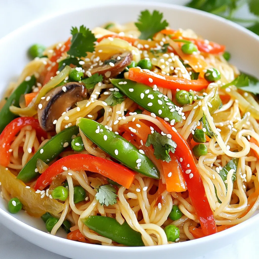 Für die Sesam-Ingwer-Nudel-Pfanne brauchst du: - 225 g Reisnudeln - 2 Esslöffel Sesamöl - 1 Esslöffel frischer Ingwer, gerieben - 2 Knoblauchzehen, gehackt - 1 rote Paprika, in Streifen geschnitten - 200 g Zuckerschoten, abgezupft - 1 Karotte, in feine Streifen geschnitten - 100 g Shiitake-Pilze, in Scheiben geschnitten - 3 Frühlingszwiebeln, in Ringe geschnitten - 3 Esslöffel Sojasoße (oder Tamari für glutenfrei) - 1 Esslöffel Reisessig - 1 Esslöffel Sesamsamen - Frischer Koriander, zum Garnieren Diese Zutaten sorgen für einen tollen Geschmack und eine schöne Textur. Frisches Gemüse macht deine Nudel-Pfanne besonders lecker. Achte auf folgende Punkte: - Wähle knusprige Zuckerschoten ohne schwarze Flecken. - Die Paprika sollte glänzend und fest sein. - Achte darauf, dass die Karotten eine lebendige Farbe haben. - Shiitake-Pilze müssen fest und frei von Flecken sein. Frisches Gemüse bringt mehr Geschmack und Nährstoffe in dein Gericht. Wenn du glutenfrei essen möchtest, gibt es tolle Alternativen. Du kannst Tamari statt Sojasoße verwenden. Tamari hat einen ähnlichen Geschmack, ist aber ohne Weizen. Achte darauf, dass die Marke, die du wählst, glutenfrei ist. So kannst du die Nudel-Pfanne genießen, ohne dir Sorgen um Gluten zu machen. {{ingredient_image_2}} Um die Reisnudeln perfekt zu kochen, bringe einen großen Topf mit Wasser zum Kochen. Gib die Reisnudeln hinein und koche sie nach den Anweisungen auf der Verpackung. Das dauert in der Regel etwa 3 bis 5 Minuten. Wenn sie al dente sind, gieße sie ab. Spüle die Nudeln unter kaltem Wasser, um den Kochprozess zu stoppen. So bleiben sie schön fest und kleben nicht zusammen. Lege die Nudeln beiseite, während du das Gemüse vorbereitest. Nimm dir einen großen Wok oder eine Pfanne. Stelle sie auf mittlere bis hohe Hitze. Gib 2 Esslöffel Sesamöl hinein und lasse es heiß werden. Achte darauf, dass das Öl nicht raucht. Ein gut erhitztes Öl sorgt für einen tollen Geschmack und hilft, das Gemüse schnell zu braten. Es gibt einen schönen nussigen Geschmack, der perfekt mit den anderen Zutaten harmoniert. Sobald das Sesamöl heiß ist, füge 1 Esslöffel geriebenen Ingwer und 2 gehackte Knoblauchzehen hinzu. Brate sie für etwa 30 Sekunden an, bis sie aromatisch sind. Der Duft wird deinen Raum füllen! Jetzt ist es Zeit, das Gemüse hinzuzufügen. Gib die geschnittene rote Paprika, 200 g Zuckerschoten, die in Streifen geschnittene Karotte und 100 g Shiitake-Pilze in die Pfanne. Rühre alles gut um und brate das Gemüse 4 bis 5 Minuten lang. Es sollte zart, aber noch knackig sein. Jetzt kannst du die vorbereiteten Reisnudeln dazugeben. Mische sie vorsichtig mit dem Gemüse, bis alles gut verteilt ist. Träufle 3 Esslöffel Sojasoße und 1 Esslöffel Reisessig über die Nudel-Mischung. Rühre gut um, damit die Soße alles gleichmäßig bedeckt. Lass das Gericht noch 2 bis 3 Minuten kochen, damit die Aromen gut einziehen können. Schließlich rühre die geschnittenen Frühlingszwiebeln und 1 Esslöffel Sesamsamen unter. Deine Pfanne sieht jetzt schon köstlich aus! Ein häufiger Fehler ist, die Reisnudeln zu lange zu kochen. Sie sollten al dente sein, also bissfest. Wenn sie zu weich sind, werden sie matschig. Ein weiterer Fehler ist, die Nudeln nach dem Kochen nicht abzuspülen. Das Wasser entfernt das überschüssige Stärkepulver. So kleben die Nudeln nicht zusammen. Achten Sie darauf, das Wasser gut abtropfen zu lassen. Das Gericht erhält viel Geschmack durch Sojasoße und Reisessig. Sie können auch etwas Chiliöl für Schärfe hinzufügen. Eine Prise Zucker sorgt für eine süße Note. Experimentieren Sie mit verschiedenen Gewürzen. Knoblauch und Ingwer sind sehr aromatisch. Frischer Koriander verleiht dem Gericht ein frisches Aroma. Lassen Sie Ihrer Kreativität freien Lauf! Für eine glutenfreie Version nutzen Sie Tamari statt Sojasoße. Veganer können Tofu als Proteinquelle hinzufügen. Wenn Sie auf Kohlenhydrate achten, verwenden Sie Zucchini-Nudeln. Das Gericht bleibt bunt und lecker. Achten Sie darauf, frisches Gemüse zu wählen. Gemüse kann je nach Saison und Vorliebe angepasst werden. So bleibt das Gericht immer spannend und schmackhaft. Pro Tipps Nudeln richtig kochen: Achte darauf, die Reisnudeln nur al dente zu kochen, damit sie beim Braten nicht zu weich werden. Gemüse frisch halten: Brate das Gemüse nur kurz, damit es knackig bleibt und die Aromen erhalten bleiben. Variationen ausprobieren: Füge zusätzliches Gemüse oder Proteinquellen wie Tofu oder Hähnchen hinzu, um das Gericht zu variieren. Garnierungen verwenden: Frischer Koriander und Sesamsamen verleihen dem Gericht nicht nur Geschmack, sondern auch eine ansprechende Präsentation. {{image_4}} Du kannst dein Gericht aufpeppen, indem du Protein hinzufügst. Huhn oder Tofu sind großartige Optionen. Wenn du Huhn verwendest, schneide es in kleine Stücke. Brate es zuerst in der Pfanne an, bevor du das Gemüse hinzufügst. Tofu kann gleich nach dem Anbraten des Knoblauchs und Ingwers hinzugefügt werden. Das gibt dir eine tolle Textur und mehr Geschmack. Denke daran, den Tofu gut zu würzen, um ihn noch schmackhafter zu machen. Für eine vegetarische oder vegane Version bleibe einfach bei den Zutaten aus dem Rezept. Du hast viele Gemüsearten, die du verwenden kannst. Zucchini, Brokkoli oder Pak Choi passen perfekt. Diese Gemüse bieten nicht nur Farbe, sondern auch wichtige Nährstoffe. Wenn du eine vegane Sojasoße verwendest, bleibt das Gericht komplett pflanzlich. So bleibt es gesund und lecker. In der asiatischen Küche gibt es eine Vielzahl von Gemüsesorten, die du nutzen kannst. Versuche Mangold oder Bok Choy für einen anderen Geschmack. Auch Bambussprossen oder Wasserkastanien bringen einen knackigen Biss ins Gericht. Diese Zutaten geben dir die Möglichkeit, das Rezept nach deinem Geschmack zu variieren. Experimentiere mit verschiedenen Kombinationen, um neue Aromen zu entdecken. Um Reste der Sesam-Ingwer-Nudel-Pfanne gut zu lagern, benutze einen luftdichten Behälter. Lass die Nudelpfanne zuerst abkühlen, bevor du sie hineinlegst. So bleibt der Geschmack frisch. Du kannst die Reste bis zu drei Tage im Kühlschrank aufbewahren. Achte darauf, die Nudelpfanne nicht zu lange stehen zu lassen, um die Qualität zu sichern. Wenn du die Nudelpfanne länger aufbewahren möchtest, kannst du sie einfrieren. Teile die Nudelpfanne in Portionen auf. Verwende gefriergeeignete Behälter oder Beutel. So bleibt die Nudelpfanne bis zu drei Monate im Gefrierfach frisch. Achte darauf, die Luft aus den Beuteln zu drücken, um Gefrierbrand zu vermeiden. Um die Reste wieder aufzufrischen, kannst du sie einfach in einer Pfanne erhitzen. Füge etwas Wasser oder Sojasoße hinzu, um die Nudeln feucht zu halten. Erhitze sie bei mittlerer Hitze. Alternativ kannst du die Nudelpfanne auch in der Mikrowelle aufwärmen. Decke den Behälter ab, um das Austrocknen zu verhindern. So schmeckt dein Gericht fast wie frisch zubereitet! Die Reste der Sesam-Ingwer-Nudel-Pfanne sind im Kühlschrank bis zu drei Tage haltbar. Bewahre sie in einem luftdichten Behälter auf. So bleiben die Aromen frisch. Achte darauf, dass die Nudeln nicht zu lange stehen. Sie können matschig werden. Ja, du kannst das Rezept im Voraus zubereiten. Koche die Nudeln und bereite das Gemüse vor. Halte die Teile getrennt, bis du bereit bist zu servieren. So bleibt alles frisch und knackig. Wenn du das Gericht aufwärmst, füge etwas Wasser hinzu. Das hilft, die Nudeln nicht austrocknen zu lassen. Statt Reisnudeln kannst du auch andere Nudeln verwenden. Mie-Nudeln oder sogar Zucchini-Nudeln sind gute Alternativen. Sie bringen eine neue Textur ins Gericht. Achte darauf, die Garzeit anzupassen. Jeder Nudeltitel hat unterschiedliche Kochzeiten. Die Sesam-Ingwer-Nudel-Pfanne bietet viele gesunde Optionen und Variationen. Wir haben die Hauptzutaten und wichtige Kochtipps betrachtet. Frisches Gemüse und glutenfreie Sojasoße sind wichtig für den Genuss. Die Lagerung kann einfach sein, wenn du die Tipps befolgst. Egal ob du Fleisch oder Gemüse verwendest, dieses Gericht ist sehr anpassbar. Denke daran, beim Kochen die häufigsten Fehler zu vermeiden. So zauberst du immer wieder leckere Mahlzeiten auf den Tisch.