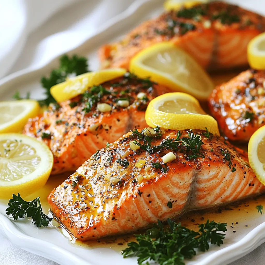 Für diesen gebackenen Lachs brauchst du: - 4 Lachsfilets - 2 Esslöffel Olivenöl - 2 Esslöffel frischer Zitronensaft - 1 Esslöffel Ahornsirup Diese Zutaten sind einfach zu finden. Der Lachs ist das Herzstück. Er liefert Geschmack und Nährstoffe. Die Gewürze sind wichtig für den Geschmack. Du benötigst: - 2 Teelöffel Knoblauchpulver - 1 Teelöffel Zwiebelpulver - 1 Teelöffel geräuchertes Paprikapulver - 1 Teelöffel getrockneten Thymian - Salz und Pfeffer nach Geschmack Diese Gewürze bringen den Lachs zum Leuchten. Sie ergänzen die Marinade perfekt. Garnituren machen das Gericht schön. Verwende: - Zitronenscheiben zur Garnitur - Frische Petersilie, gehackt, zur Garnitur Du kannst auch Beilagen wie gemischte Blattsalate oder geröstetes Gemüse hinzufügen. Sie machen das Essen bunt und lecker. {{ingredient_image_2}} Heize deinen Ofen auf 200°C (400°F) vor. Während der Ofen aufheizt, kannst du die Marinade zubereiten. Nimm eine kleine Schüssel und gib 2 Esslöffel Olivenöl, 2 Esslöffel frischen Zitronensaft und 1 Esslöffel Ahornsirup hinein. Füge 2 Teelöffel Knoblauchpulver, 1 Teelöffel Zwiebelpulver, 1 Teelöffel geräuchertes Paprikapulver und 1 Teelöffel getrockneten Thymian hinzu. Mische alles gut. Vergiss nicht, Salz und Pfeffer nach Geschmack einzufügen. Lege 4 Lachsfilets in eine flache Schale. Gieße die marinierte Mischung gleichmäßig über die Filets. Achte darauf, dass alle Seiten gut bedeckt sind. Lass die Lachsfilets mindestens 15 Minuten ruhen. So können sie die Aromen richtig aufnehmen und intensiv schmecken. Lege ein Backblech mit Backpapier oder Aluminiumfolie aus. Platziere die marinierten Lachsfilets mit der Hautseite nach unten darauf. Backe den Lachs 15 bis 20 Minuten im vorgeheizten Ofen. Er ist fertig, wenn er sich leicht mit einer Gabel zerteilen lässt. Nimm das Blech aus dem Ofen und lass den Lachs ein paar Minuten ruhen. Garniere ihn mit frischer Petersilie und Zitronenscheiben. Jetzt ist dein köstlicher gebackener Lachs bereit zum Servieren. Um den perfekten Lachs zu backen, achte auf die Marinade. Diese Mischung aus Olivenöl, Zitronensaft und Gewürzen macht den Fisch saftig und geschmackvoll. Lasse die Lachsfilets mindestens 15 Minuten in der Marinade ziehen. Das gibt dem Lachs Zeit, die Aromen aufzunehmen. Die richtige Backzeit ist ebenfalls wichtig. Backe den Lachs bei 200°C für 15 bis 20 Minuten. So bleibt er zart und wird nicht trocken. Ein häufiger Fehler ist, den Lachs zu lange zu backen. Achte darauf, dass er sich leicht mit einer Gabel zerteilen lässt. Wenn du ihn zu lange im Ofen lässt, wird er trocken. Ein weiterer Fehler ist, die Marinade nicht gut zu vermischen. Eine homogene Mischung sorgt dafür, dass alle Aromen gleichmäßig verteilt sind. Verwende immer frische Zutaten. Alte Gewürze können den Geschmack beeinträchtigen. Die Präsentation macht das Gericht noch ansprechender. Serviere den gebackenen Lachs auf einem Bett aus gemischtem Grün. Das gibt Farbe und macht es interessant. Du kannst auch geröstetes Gemüse dazugeben. Es sieht hübsch aus und schmeckt lecker. Garnieren mit frischer Petersilie und Zitronenscheiben macht das Gericht frisch und einladend. Pro Tipps Frische Zutaten verwenden: Achte darauf, frischen Lachs und frische Kräuter zu verwenden, um den besten Geschmack zu erzielen. Marinade länger einwirken lassen: Wenn du Zeit hast, lasse die Lachsfilets bis zu einer Stunde in der Marinade, damit sie noch mehr Geschmack aufnehmen. Temperatur prüfen: Nutze ein Fleischthermometer, um sicherzustellen, dass der Lachs eine Innentemperatur von 63°C (145°F) erreicht hat, bevor du ihn servierst. Beilagen abstimmen: Serviere den Lachs mit passenden Beilagen wie Quinoa oder einem frischen Salat, um das Gericht abzurunden. {{image_4}} Eine Marinade macht den gebackenen Lachs besonders lecker. Du kannst kreativ sein! Probiere andere Zutaten aus. Eine Honig-Senf-Marinade gibt einen süßen und würzigen Geschmack. Mische 2 Esslöffel Honig, 1 Esslöffel Dijon-Senf, und etwas Zitronensaft. Eine Teriyaki-Marinade mit Sojasauce und Ingwer bringt asiatische Aromen. Experimentiere und finde deinen Favoriten! Die Beilagen machen dein Gericht komplett. Für einen frischen Geschmack serviere den Lachs mit grünem Salat. Geröstetes Gemüse wie Zucchini und Paprika passen auch gut. Ein Kartoffelpüree ist eine tolle, cremige Ergänzung. Denke auch an Quinoa oder Reis als gesunde Option. Die Auswahl ist groß! Du kannst auch andere Fische verwenden. Forelle oder Kabeljau sind gute Alternativen. Diese Fische haben einen milden Geschmack und nehmen Marinade gut auf. Achte auf die Garzeit, da sie unterschiedlich sein kann. So bleibt dein Gericht abwechslungsreich und spannend! Um die Reste deines gebackenen Lachses frisch zu halten, lege sie in einen luftdichten Behälter. Dies verhindert, dass Luft und Feuchtigkeit eindringen. Du kannst den Lachs auch in Frischhaltefolie einwickeln. Stelle sicher, dass der Lachs vollständig abgekühlt ist, bevor du ihn lagerst. So bleibt die Qualität länger erhalten. Gebackener Lachs hält sich im Kühlschrank etwa 3 bis 4 Tage. Wenn du ihn länger aufbewahren möchtest, friere ihn ein. Im Gefrierschrank hält er bis zu 6 Monate. Achte darauf, ihn gut zu verpacken, damit er keine Frostbrand bekommt. Das sorgt dafür, dass der Geschmack frisch bleibt. Wenn du den Lachs aufwärmen möchtest, mache es im Ofen. Heize den Ofen auf 175°C (350°F) vor. Lege den Lachs auf ein Backblech und decke ihn mit Aluminiumfolie ab. So trocknet er nicht aus. Erwärme ihn für etwa 10 bis 15 Minuten. Du kannst ihn auch in der Mikrowelle aufwärmen, aber achte darauf, ihn nicht zu lange zu erhitzen. So bleibt die Textur besser. Um zu vermeiden, dass der Lachs trocken wird, verwende frische Zutaten und achte auf die Backzeit. Marinade ist wichtig! Sie hilft, den Fisch saftig zu halten. Lasse die Lachsfilets mindestens 15 Minuten in der Marinade ziehen. Backe den Lachs nicht länger als 20 Minuten. Prüfe mit einer Gabel, ob er leicht auseinanderfällt. Wenn das passiert, ist er perfekt. Ja, du kannst gefrorenen Lachs verwenden. Achte darauf, ihn vorher gut aufzutauen. Lege den Lachs über Nacht in den Kühlschrank oder tau ihn schnell in kaltem Wasser auf. Marinieren kannst du ihn wie frisch gefangenen Lachs. Das Backen bleibt gleich und schmeckt trotzdem lecker. Zu gebackenem Lachs passen viele Beilagen. Probiere: - Geröstetes Gemüse wie Brokkoli oder Karotten - Ein frischer grüner Salat mit Zitronen-Dressing - Quinoa oder Reis als Beilage - Kartoffelpüree für einen herzhaften Geschmack Diese Beilagen ergänzen den Lachs perfekt und machen das Gericht bunt und einladend. Zusammenfassend haben wir die besten Zutaten und eine Schritt-für-Schritt-Anleitung für gebackenen Lachs betrachtet. Du hast auch Tipps gelernt, um Fehler zu vermeiden und den Lachs perfekt zu präsentieren. Variationen zeigen, wie kreativ du sein kannst, während du die Reste richtig lagerst und aufwärmst. Denke daran, dass frischer Lachs gut zubereitet sein muss, um nicht trocken zu werden. Nutze diese Ideen, um dein nächstes Gericht einfach und köstlich zu gestalten. Guten Appetit!
