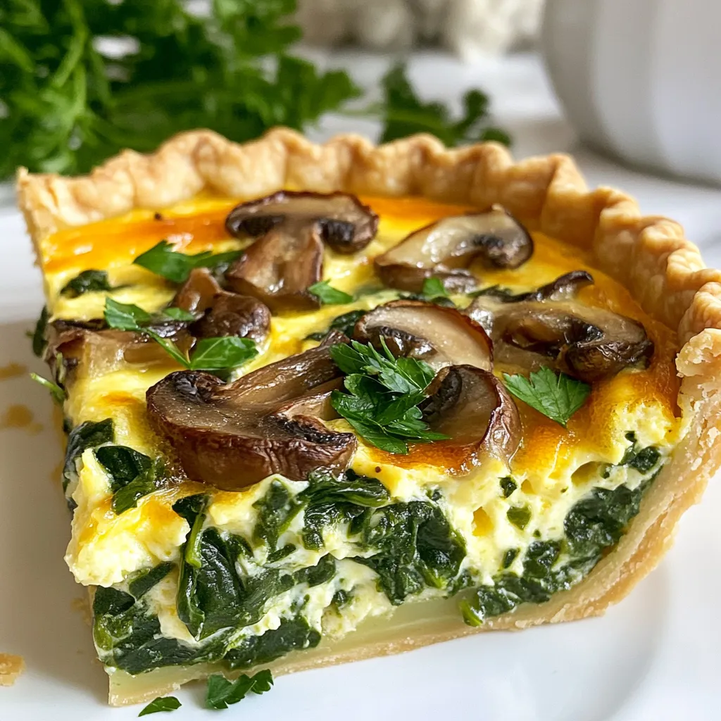 Für eine köstliche Spinach Mushroom Quiche brauche ich folgende Zutaten: - 1 fertig gekaufter Mürbeteig (oder selbstgemacht, wenn gewünscht) - 2 Tassen frischer Spinat, grob gehackt - 1 Tasse Champignons, in Scheiben geschnitten (z.B. Cremini oder weiße Champignons) - 1 kleine Zwiebel, fein gehackt - 3 große Eier - 1 Tasse Schlagsahne - 1 Tasse geriebener Käse (z.B. Gruyère oder Cheddar) Diese Hauptzutaten bilden die Basis für den vollen Geschmack der Quiche. Frischer Spinat und Pilze geben eine tolle Note, während die Eier und die Sahne für eine cremige Textur sorgen. Für den perfekten Geschmack verwende ich: - 1 Teelöffel Knoblauchpulver - 1 Teelöffel Salz - ½ Teelöffel schwarzer Pfeffer - Eine Prise Muskatnuss (optional) - 2 Esslöffel Olivenöl Die Gewürze bringen die Aromen zusammen. Knoblauchpulver und Muskatnuss geben der Quiche eine besondere Tiefe. Olivenöl sorgt beim Anbraten der Zwiebel und Pilze für einen schönen Geschmack. Die Wahl des Mürbeteigs ist wichtig. Ein fertiger Teig spart Zeit. Wenn ich mehr Zeit habe, mache ich gerne meinen eigenen Mürbeteig. Ein selbstgemachter Teig hat oft eine bessere Textur und einen frischeren Geschmack. Der Teig sollte gut ausgerollt und gleichmäßig in die Quicheform gedrückt werden. So wird die Quiche gleichmäßig gebacken und bekommt eine schöne Form. {{ingredient_image_2}} Heize deinen Ofen auf 190 °C vor. Das ist wichtig, damit die Quiche gleichmäßig bäckt. Bereite deinen Mürbeteig vor. Lege ihn in eine Quicheform und steche den Boden mit einer Gabel ein. So bleibt der Teig beim Backen schön flach. Erhitze 2 Esslöffel Olivenöl in einer großen Pfanne bei mittlerer Hitze. Füge die fein gehackte Zwiebel hinzu. Sautiere sie für 2-3 Minuten, bis sie klar ist. Dann gib die in Scheiben geschnittenen Champignons dazu. Brate sie für 5-7 Minuten, bis sie weich und goldbraun sind. Rühre den grob gehackten Spinat ein. Koche weiter, bis der Spinat verwelkt ist. Nimm die Pfanne vom Herd und lasse die Mischung kurz abkühlen. In einer Rührschüssel verquirlst du 3 große Eier mit 1 Tasse Schlagsahne. Füge 1 Teelöffel Knoblauchpulver, 1 Teelöffel Salz, ½ Teelöffel schwarzen Pfeffer und eine Prise Muskatnuss hinzu. Rühre alles gut zusammen. Gib die abgekühlte Spinat-Pilz-Mischung in die Schüssel. Füge 1 Tasse geriebenen Käse hinzu. Mische alles vorsichtig, bis es gut vermengt ist. Gieße die Füllung gleichmäßig in den vorbereiteten Mürbeteig. Backe die Quiche im vorgeheizten Ofen für 30-35 Minuten. Die Füllung sollte fest sein und die Oberfläche leicht goldbraun. Nimm die Quiche aus dem Ofen und lasse sie 10 Minuten abkühlen. Dann kannst du sie in Stücke schneiden und servieren. Ein häufiger Fehler ist, die Quiche zu lange zu backen. Achten Sie darauf, dass die Füllung in der Mitte fest ist. Überbacken kann die Quiche trocken machen. Ein weiterer Fehler ist die Verwendung von zu viel Wasser im Spinat. Lassen Sie den Spinat gut abtropfen, um eine matschige Füllung zu vermeiden. Für eine cremige Füllung sind die Eier und die Sahne wichtig. Mischen Sie diese gut, bis sie schaumig sind. Fügen Sie die Käseart Ihrer Wahl hinzu, um Geschmack und Textur zu variieren. Gruyère gibt eine nussige Note, während Cheddar würziger ist. Die richtige Menge an Käse sorgt zudem für eine schöne Konsistenz. Um die Quiche ansprechend zu servieren, schneiden Sie sie in gleichmäßige Stücke. Garnieren Sie die Stücke mit frischer Petersilie oder Schnittlauch. Ein bunter Beilagensalat bringt Farbe auf den Teller und macht das Gericht lebendiger. Servieren Sie die Quiche warm für den besten Geschmack. Pro Tipps Frischer Spinat: Verwenden Sie frischen Spinat anstelle von gefrorenem, um den besten Geschmack und die beste Textur zu erzielen. Käsevariationen: Experimentieren Sie mit verschiedenen Käsearten wie Feta oder Mozzarella für unterschiedliche Geschmacksrichtungen. Teigvorbereitung: Vor dem Befüllen der Quiche kann der Mürbeteig leicht vorgebacken werden, um ein durchweichen zu verhindern. Aromastärkung: Fügen Sie Kräuter wie Thymian oder Oregano zur Füllung hinzu, um den Geschmack zu intensivieren. {{image_4}} Wenn Sie eine vegane Quiche machen möchten, ersetzen Sie die Eier durch einen pflanzlichen Ersatz. Ein beliebter Ersatz ist Chia-Samen oder Leinsamen. Mischen Sie einfach 3 Esslöffel Wasser mit 1 Esslöffel Chia oder Leinsamen. Lassen Sie es kurz quellen, bis es dick wird. Verwenden Sie auch pflanzliche Sahne anstelle von Schlagsahne. So bleibt der cremige Geschmack erhalten. Sie können die Quiche leicht anpassen, indem Sie mehr Gemüse hinzufügen. Brokkoli, Paprika oder Zucchini passen gut. Diese Gemüsesorten bringen neue Farben und Texturen in die Quiche. Achten Sie darauf, sie vor der Zugabe in der Pfanne leicht anzubraten. Das hilft, die Aromen zu entfalten und die Feuchtigkeit zu reduzieren. Der Käse spielt eine große Rolle im Geschmack. Probieren Sie verschiedene Käsesorten aus, um neue Aromen zu entdecken. Feta oder Ziegenkäse verleihen der Quiche einen salzigen Kick. Mozzarella sorgt für eine schöne, schmelzende Textur. Mischen Sie auch verschiedene Käsesorten, um eine reichhaltige Geschmacksvielfalt zu erhalten. Um die Frische der Quiche zu bewahren, lagern Sie sie im Kühlschrank. Decken Sie die Quiche gut ab. Verwenden Sie Frischhaltefolie oder einen luftdichten Behälter. So bleibt die Quiche länger frisch und lecker. Wenn Sie Reste aufwärmen, nutzen Sie den Ofen für die beste Qualität. Heizen Sie den Ofen auf 180 °C (350 °F) vor. Stellen Sie die Quiche für etwa 10 bis 15 Minuten hinein. So wird der Boden knusprig und die Füllung warm. Mikrowelle geht auch, aber der Boden wird weich. Die Quiche hält sich im Kühlschrank für 3 bis 4 Tage. Wenn Sie die Quiche länger aufbewahren möchten, frieren Sie sie ein. Wickeln Sie sie gut ein oder legen Sie sie in einen Gefrierbehälter. So bleibt die Quiche bis zu 2 Monate frisch. Zum Auftauen einfach über Nacht im Kühlschrank lassen. Die Quiche braucht etwa 30-35 Minuten im Ofen. Sie ist fertig, wenn die Füllung fest ist und die Oberseite goldbraun aussieht. Prüfen Sie die Quiche nach 30 Minuten. Lassen Sie sie dann kurz abkühlen, bevor Sie sie schneiden. Ja, Sie können die Quiche im Voraus zubereiten. Bereiten Sie sie bis zu dem Punkt vor, an dem sie gebacken werden sollte. Wickeln Sie sie gut ein und stellen Sie sie in den Kühlschrank. Wenn Sie bereit sind zu backen, nehmen Sie die Quiche heraus. Backen Sie sie dann wie gewohnt, aber vielleicht etwas länger. Viele Beilagen passen gut zu dieser Quiche. Hier sind einige Vorschläge: - Ein frischer, bunter Salat - Ein Hauch von Joghurt-Dip - Ein einfaches Tomatensalat - Ein Stück frisches Baguette Diese Beilagen ergänzen den Geschmack der Quiche und machen das Essen noch leckerer. Eine Quiche mit Spinat und Pilzen ist einfach zuzubereiten. Wir haben die Hauptzutaten, Gewürze und den Mürbeteig besprochen. Die Schritt-für-Schritt-Anleitung zeigt dir, wie du bei der Zubereitung richtig vorgehst. Tipps helfen dir, häufige Fehler zu vermeiden. Du hast auch mehr über vegane Alternativen und Lagerung gelernt. Vertraue auf diese Tipps für eine perfekte Quiche. Du wirst bald Freunde und Familie beeindrucken!