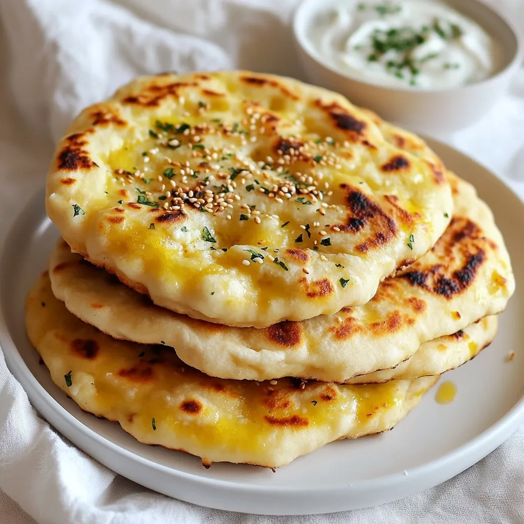 Cottage Cheese Flatbread braucht einige einfache Zutaten. Hier sind die Hauptzutaten: - 1 Tasse Hüttenkäse - 1 ½ Tassen Weizenmehl - 1 Teelöffel Backpulver - ½ Teelöffel Salz - 1 Esslöffel Olivenöl - ½ Tasse Wasser Der Hüttenkäse macht den Fladen weich und lecker. Weizenmehl gibt dem Teig Struktur. Das Backpulver hilft dem Teig, schön zu gehen. Salz verbessert den Geschmack, während das Olivenöl für einen feinen Geschmack sorgt. Wasser hilft, die richtige Konsistenz zu erreichen. Um das Flatbread zu verfeinern, füge einige optionale Zutaten hinzu: - 1 Esslöffel Sesamsamen (optional) - ½ Teelöffel Knoblauchpulver (optional) Sesamsamen geben einen tollen Crunch. Sie fügen auch einen nussigen Geschmack hinzu. Knoblauchpulver bringt ein wenig Würze. Beide Zutaten sind leicht und machen dein Flatbread noch interessanter. Cottage Cheese Flatbread hat viele gesunde Vorteile. Es ist eine gute Quelle für Eiweiß. Hüttenkäse enthält viele Nährstoffe, die wichtig sind. Dazu gehören Kalzium, Vitamin B12 und Phosphor. Diese Nährstoffe sind gut für die Knochen und das Herz. Das Flatbread ist auch relativ kalorienarm. Es kann eine gute Wahl für Snacks oder Beilagen sein. Du kannst es leicht in eine ausgewogene Mahlzeit integrieren. Mit frischen Kräutern und gesunden Dips wird es noch besser! {{ingredient_image_2}} Um den Teig für dein Cottage Cheese Flatbread zu machen, brauchst du eine große Rührschüssel. Füge den Hüttenkäse, Weizenmehl, Backpulver, Salz und Olivenöl hinzu. Mische alles gut. Rühre so lange, bis sich ein weicher Teig bildet. Wenn der Teig zu trocken ist, kannst du nach und nach Wasser hinzufügen. Achte darauf, dass der Teig gut formbar wird. Nun kommt der spaßige Teil: das Kneten. Lege den Teig auf eine leicht bemehlte Fläche. Knete ihn für etwa 2-3 Minuten. Der Teig sollte glatt und elastisch sein. Teile den Teig in 4-6 gleich große Portionen. Forme jede Portion zu einer kleinen Kugel. Diese Kugeln werden später die Flatbreads. Erhitze eine antihaftbeschichtete Pfanne oder Grillplatte auf mittlerer Hitze. Drücke jede Teigkugel flach, bis sie etwa 0,5 cm dick ist. Wenn du magst, streue Sesamsamen oder Knoblauchpulver darauf und drücke sie leicht ein. Lege die Flatbreads in die Pfanne. Backe sie für 2-3 Minuten auf jeder Seite, bis sie goldbraun sind. Halte die gebackenen Fladen unter einem sauberen Küchentuch warm, während du die restlichen Fladen backst. Um die perfekte Teigkonsistenz zu erreichen, beginne mit der Mischung aus Hüttenkäse und Mehl. Achte darauf, dass der Teig nicht zu trocken oder feucht wird. Wenn der Teig bröckelig ist, füge schrittweise Wasser hinzu. Er sollte weich, aber formbar sein. Knete den Teig für 2-3 Minuten. Dies macht ihn glatt und elastisch. Für die besten Ergebnisse nutze eine antihaftbeschichtete Pfanne oder Grillplatte. Erhitze sie auf mittlerer Stufe. Backe jeden Fladen für 2-3 Minuten auf jeder Seite, bis sie goldbraun sind. Dies sorgt für eine schöne Kruste. Halte die Fladen warm unter einem Küchentuch, während du die anderen zubereitest. Präsentiere die warmen Fladen mit einem Kräuter-Joghurtdip oder Hummus. Staple sie auf einer Platte und dekoriere mit frischen Kräutern. Dies macht die Präsentation lebendig und einladend. Du kannst auch Sesamsamen oder Kräuter auf die Fladen streuen, bevor du sie backst. Sie sehen nicht nur toll aus, sondern schmecken auch besser! Pro Tipps Teigkonsistenz anpassen: Füge das Wasser nach und nach hinzu, um die perfekte Konsistenz für den Teig zu erreichen. Der Teig sollte weich, aber nicht klebrig sein. Variationen ausprobieren: Experimentiere mit verschiedenen Kräutern oder Gewürzen im Teig, um den Fladen eine persönliche Note zu verleihen. Rosmarin oder Thymian sind tolle Optionen! Richtige Hitze verwenden: Achte darauf, dass die Pfanne nicht zu heiß ist, um ein Anbrennen der Fladen zu vermeiden. Mittlere Hitze sorgt für eine gleichmäßige Bräunung. Fladen frisch halten: Halte die gebackenen Fladen unter einem Küchentuch warm, damit sie weich und angenehm bleiben, bis alle Fladen zubereitet sind. {{image_4}} Du kannst deinem Cottage Cheese Flatbread mehr Geschmack geben, indem du verschiedene Kräuter und Gewürze hinzufügst. Petersilie und Schnittlauch sind großartig, aber auch Basilikum und Oregano passen gut. Füge einen Teelöffel getrocknete Kräuter hinzu, um einen neuen Geschmack zu kreieren. Du kannst sogar etwas Paprika oder Cayennepfeffer für eine scharfe Note verwenden. Experimentiere mit deinen Lieblingsgewürzen, um das Flatbread einzigartig zu machen. Das Flatbread schmeckt besonders gut mit Dips. Ein Kräuter-Joghurtdip ist einfach zuzubereiten. Mische Joghurt mit frischen Kräutern, etwas Zitronensaft und einer Prise Salz. Hummus ist eine weitere tolle Wahl. Du kannst auch das Flatbread mit frischem Gemüse, wie Karotten und Gurken, servieren. Staple die Flatbreads auf einem schönen Teller und dekoriere sie mit Kräutern für eine lebendige Präsentation. Wenn du glutenfrei kochen möchtest, gibt es einfache Alternativen. Ersetze das Weizenmehl durch eine glutenfreie Mehlmischung. Achte darauf, dass die Mischung für Brot geeignet ist. Du kannst auch Mandelmehl oder Kokosmehl verwenden. Diese Mehle können den Geschmack leicht verändern, aber sie sind lecker. Mische die glutenfreien Mehle mit etwas Xanthan, um die Textur zu verbessern. So kannst du das Flatbread genießen, ohne Gluten zu verwenden. Die Cottage Cheese Flatbreads sind einfach zu lagern. Lass die Fladen zuerst abkühlen. Lege sie dann in einen luftdichten Behälter. So bleiben sie frisch. Du kannst sie im Kühlschrank bis zu drei Tage aufbewahren. Wenn du sie länger aufbewahren möchtest, friere sie ein. Um die Flatbreads einzufrieren, lege sie zwischen Lagen von Backpapier. So kleben sie nicht zusammen. Verwende einen gefrierfesten Beutel oder Behälter. Im Gefrierfach halten sie bis zu drei Monate. Wenn du bereit bist, sie zu essen, nimm sie einfach heraus. Um die Fladen wieder zu erwärmen, kannst du sie in einer Pfanne erhitzen. Erhitze die Pfanne ohne Öl. Lege die Flatbreads für ein bis zwei Minuten hinein. So werden sie schön warm und knusprig. Du kannst sie auch im Ofen bei 180 Grad Celsius für fünf Minuten aufwärmen. Cottage Cheese Flatbreads sind frisch am besten. Sie halten sich etwa 2-3 Tage im Kühlschrank. Bewahre sie in einem luftdichten Behälter auf. So bleiben sie weich und lecker. Wenn du sie länger aufbewahren willst, friere sie ein. Gefroren bleiben sie bis zu 3 Monate frisch. Lass sie vor dem Essen einfach auftauen und erwärmen. Ja, du kannst andere Käsesorten verwenden! Frischkäse oder Ricotta sind gute Alternativen. Sie geben dem Fladen einen anderen Geschmack und eine andere Textur. Experimentiere mit verschiedenen Käsesorten, um deinen Lieblingsgeschmack zu finden. Achte darauf, die Menge ähnlich zu halten, etwa eine Tasse Käse. So bleibt der Fladen weich und lecker. Du findest viele Rezeptideen online. Websites wie Pinterest oder Food Blogs bieten tolle Inspiration. Suche nach "Cottage Cheese Rezepte" oder "Fladenbrot Rezepte". Auch Kochbücher über einfache Gerichte sind hilfreich. Wenn du neue Ideen ausprobieren willst, schau dir auch meine anderen Rezepte an. Sie sind alle einfach und schmackhaft! Cottage Cheese Flatbreads sind einfach zuzubereiten und nährstoffreich. Wir haben die Hauptzutaten, die Zubereitung und Tipps für den perfekten Teig betrachtet. Vergessen Sie nicht die Variationen und die richtigen Lagerhinweise. Mit diesen Infos können Sie leckere Flatbreads herstellen und genießen. Experimentieren Sie mit Gewürzen und Dips, um neue Geschmackserlebnisse zu entdecken. Kochen macht Spaß und mit diesen Flatbreads machen Sie jeden Tag zu etwas Besonderem. Viel Freude beim Ausprobieren!