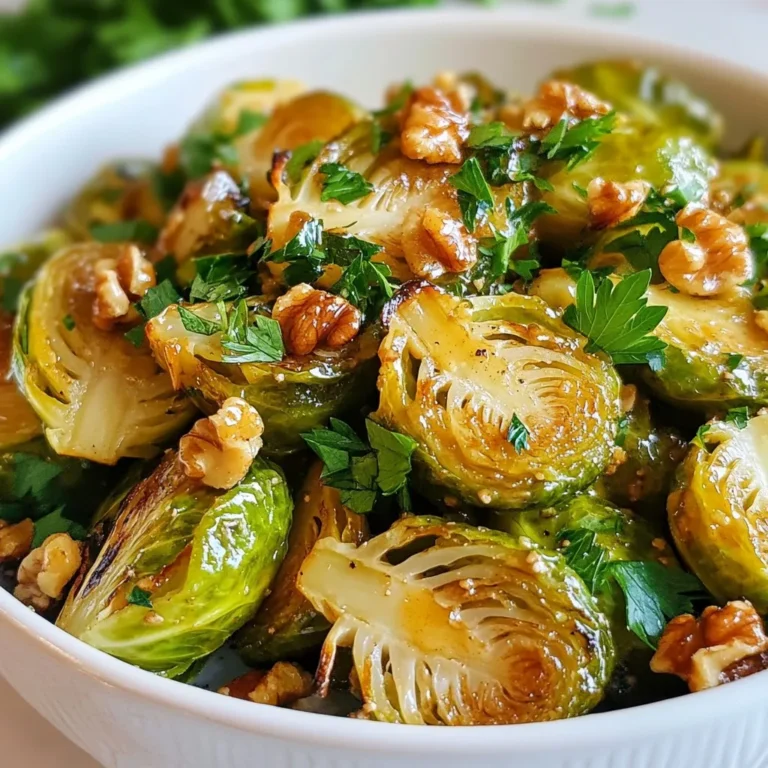 Für dieses köstliche Gericht benötigst du folgende Hauptzutaten: - 450 g Rosenkohl, geputzt und halbiert - 3 Esslöffel Honig - 2 Esslöffel Dijon-Senf - 2 Esslöffel Olivenöl - 1 Teelöffel Apfelessig - Salz und Pfeffer nach Geschmack Diese Zutaten geben dem Rosenkohl einen süßen und herzhaften Geschmack. Der Honig sorgt für eine schöne Karamellisierung, während der Dijon-Senf einen würzigen Kick hinzufügt. Um noch mehr Geschmack zu erhalten, kannst du diese optionalen Zutaten hinzufügen: - 60 g geröstete Walnüsse, grob gehackt - 2 Esslöffel frische Petersilie, gehackt zum Garnieren Die Walnüsse bringen einen tollen Crunch. Die Petersilie fügt Frische und Farbe hinzu, was das Gericht noch ansprechender macht. Die Zutaten in diesem Rezept bieten viele Vorteile: - Rosenkohl ist reich an Vitaminen und Ballaststoffen. Er unterstützt die Verdauung. - Honig hat natürliche Antioxidantien und gibt dir einen Energieschub. - Dijon-Senf hat weniger Kalorien als viele andere Saucen und bringt Geschmack. - Olivenöl ist gesund für das Herz und enthält gesunde Fette. Diese Kombination macht Honig-Senf Rosenkohl nicht nur lecker, sondern auch nahrhaft. {{ingredient_image_2}} Heize deinen Ofen auf 200°C vor. Dies sorgt für die perfekte Rösttemperatur. Bereite alle Zutaten vor. Du benötigst: - 450 g Rosenkohl, geputzt und halbiert - 3 Esslöffel Honig - 2 Esslöffel Dijon-Senf - 2 Esslöffel Olivenöl - 1 Teelöffel Apfelessig - Salz und Pfeffer nach Geschmack - 60 g geröstete Walnüsse, grob gehackt (optional) - 2 Esslöffel frische Petersilie, gehackt zum Garnieren Sorge dafür, dass alles bereit ist, bevor du beginnst. So arbeitest du schnell und effizient. In einer kleinen Schüssel vermische den Honig, Dijon-Senf, Olivenöl und Apfelessig. Füge Salz und Pfeffer hinzu. Rühre alles gut um, bis die Mischung schön glatt ist. Diese Sauce verleiht dem Rosenkohl einen tollen, süßen und würzigen Geschmack. Nehme eine große Schüssel. Gib die halbierten Rosenkohl hinein. Gieße die Honig-Senf-Mischung über den Rosenkohl. Mische alles gut durch, bis die Rosenkohl gleichmäßig beschichtet sind. Lege die gewürzten Rosenkohl auf ein mit Backpapier belegtes Backblech. Röste sie im Ofen für 20-25 Minuten. Mische den Rosenkohl nach 10 Minuten um, damit sie gleichmäßig garen. Sie sind fertig, wenn sie zart und karamellisiert sind. Nehme den Rosenkohl aus dem Ofen. Wenn du magst, füge jetzt die gerösteten Walnüsse hinzu. Mische sie vorsichtig unter den Rosenkohl. Das gibt einen tollen Crunch. Übertrage alles auf eine Servierplatte. Garniere den Rosenkohl mit frischer Petersilie. Das sieht schön aus und schmeckt frisch. Voilà, dein Honig-Senf Rosenkohl ist bereit zum Genießen! Die Röstzeit ist entscheidend für den Geschmack der Honig-Senf Rosenkohl. Rösten Sie den Rosenkohl bei 200°C für 20-25 Minuten. Achten Sie darauf, sie nach 10-12 Minuten zu wenden. So erhalten sie eine gleichmäßige Bräunung und einen tollen Geschmack. Wenn sie außen knusprig und innen zart sind, sind sie perfekt! Die Honig-Senf-Sauce ist sehr anpassbar. Für eine schärfere Note können Sie mehr Dijon-Senf hinzufügen. Mögen Sie es süßer? Fügen Sie einen Esslöffel mehr Honig hinzu. Für eine fruchtigere Variante probieren Sie etwas Orangen- oder Zitronensaft. Diese kleinen Änderungen machen einen großen Unterschied im Geschmack! Garnieren Sie den Rosenkohl mit frischer Petersilie für Farbe und Frische. Geröstete Walnüsse fügen einen leckeren Crunch hinzu. Wenn Sie eine Beilage suchen, passt Quinoa oder ein einfacher grüner Salat gut dazu. Diese Kombinationen machen Ihr Gericht noch vielseitiger und schmackhafter! Pro Tipps Rosenkohl blanchieren: Blanchieren Sie den Rosenkohl vor dem Rösten für 3-4 Minuten in kochendem Wasser. Dies verkürzt die Garzeit und sorgt dafür, dass der Rosenkohl gleichmäßiger röstet. Honigvariationen: Experimentieren Sie mit verschiedenen Honigsorten, wie beispielsweise Lavendel- oder Orangenblütenhonig, um dem Gericht eine besondere Note zu verleihen. Walnüsse rösten: Rösten Sie die Walnüsse vor dem Hinzufügen zum Rosenkohl in einer trockenen Pfanne, um ihren Geschmack und Crunch zu intensivieren. Petersilie frisch halten: Fügen Sie die frische Petersilie erst kurz vor dem Servieren hinzu, um ihre leuchtende Farbe und Frische zu bewahren. {{image_4}} Um Honig-Senf Rosenkohl vegan zu machen, ersetzen Sie den Honig. Nutzen Sie Ahornsirup oder Agavensirup. Diese Alternativen geben eine süße Note. Sie bleiben auch gesund und lecker. Vermischen Sie die Süße mit Dijon-Senf. So bleibt der Geschmack gleich. Nüsse können viel zur Textur beitragen. Probieren Sie Mandeln oder Haselnüsse. Sie geben einen tollen Crunch. Sonnenblumenkerne sind auch eine gute Option. Sie sind leicht und nussig im Geschmack. Fügen Sie die Nüsse 5 Minuten vor dem Ende hinzu. So bleiben sie knackig und frisch. Rosenkohl lässt sich gut mit anderem Gemüse kombinieren. Möhren oder Süßkartoffeln passen gut dazu. Diese Gemüsesorten bringen Farbe und Süße. Auch Blumenkohl oder Brokkoli sind tolle Optionen. Mischen Sie verschiedene Gemüse für mehr Vielfalt. Rösten Sie alles zusammen für einen tollen Geschmack. Wenn du nach dem Essen noch Rosenkohl übrig hast, bewahre ihn in einem luftdichten Behälter auf. So bleibt der Geschmack erhalten. Lass den Rosenkohl zuerst auf Raumtemperatur abkühlen. Dann packe ihn gut ein. Er hält sich so etwa 3 bis 5 Tage im Kühlschrank. Um deinen Rosenkohl wieder warm zu machen, benutze den Ofen oder die Pfanne. Der Ofen macht die Röschen wieder knusprig. Heize ihn auf 180°C vor. Lege den Rosenkohl auf ein Blech und backe ihn 10 bis 15 Minuten. In der Pfanne kannst du etwas Öl hinzufügen und den Rosenkohl bei mittlerer Hitze etwa 5 bis 7 Minuten braten. So bleibt der Geschmack frisch. Im Kühlschrank bleibt der Honig-Senf Rosenkohl etwa 3 bis 5 Tage frisch. Wenn du ihn länger aufbewahren willst, friere ihn ein. Im Gefrierschrank hält er sich bis zu 3 Monate. Achte darauf, ihn in einem sicheren Behälter einzufrieren. So bleibt die Qualität gut. Wenn du ihn auftauen willst, lege ihn einfach über Nacht in den Kühlschrank. Die Zubereitung von Honig-Senf Rosenkohl dauert insgesamt etwa 35 Minuten. Davon sind 10 Minuten für die Vorbereitung und 20-25 Minuten für das Rösten im Ofen. Es ist schnell und einfach, sodass du in kurzer Zeit ein leckeres Gericht hast. Ja, du kannst gefrorenen Rosenkohl verwenden. Achte darauf, ihn vorher nicht zu tauen. Röste ihn direkt aus dem Gefrierfach. Die Röstzeit könnte etwas länger sein, also achte darauf, dass er gut durchgegart ist. Honig-Senf Rosenkohl passt wunderbar zu vielen Beilagen. Hier sind einige Ideen: - Gebratenes Hähnchen - Lachsfilet - Quinoa-Salat - Kartoffelpüree Diese Optionen ergänzen den süßen und herzhaften Geschmack des Rosenkohls. Ja, du kannst die Honig-Senf-Sauce im Voraus zubereiten. Mische die Zutaten und bewahre sie in einem luftdichten Behälter im Kühlschrank auf. So sparst du Zeit, wenn du das Gericht zubereitest. Die Sauce bleibt frisch und lecker für bis zu einer Woche. Honig-Senf Rosenkohl ist einfach und lecker. Mit den richtigen Zutaten und Schritten gelingt dir das Gericht mühelos. Du kannst auch Variationen ausprobieren, um es deinem Geschmack anzupassen. Die Aufbewahrung ist easy, sodass du Reste genießen kannst. Denk an die Tipps für die perfekte Zubereitung. Experimentiere mit neuen Aromen, um deine Mahlzeit zu bereichern. So wird jeder Biss ein Genuss. Bereite diesen Rosenkohl das nächste Mal mit Freunden oder der Familie zu!