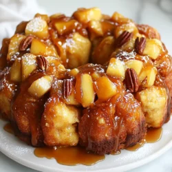 Für dein Karamell-Apfel-Monkey-Bread brauchst du: - 3 Tassen Biscuit-Teig (fertig gekauft oder selbstgemacht) - 2 mittelgroße Äpfel, geschält, entkernt und in kleine Stücke geschnitten - 1 Tasse Brauner Zucker - 1/2 Tasse Zucker - 2 Teelöffel Zimt - 1/2 Tasse ungesalzene Butter, geschmolzen - 1/2 Tasse Karamellsauce (fertig gekauft oder selbstgemacht) - 1/2 Teelöffel Vanilleextrakt - Optional: gehackte Nüsse (wie Pecannüsse oder Walnüsse) für zusätzlichen Crunch Wenn du keine Äpfel magst, kannst du Birnen verwenden. Sie sind süß und saftig. Für eine andere Note, probiere Pfirsiche oder Beeren. Diese Früchte bringen frische Aromen. Anstelle von Karamellsauce kannst du auch Schokoladensauce nehmen. Es gibt dem Monkey Bread eine andere, aber leckere Richtung. Wenn du glutenfrei bist, nutze glutenfreien Biscuit-Teig. Viele Marken bieten tolle Optionen an. Für das beste Ergebnis empfehle ich, Granny Smith Äpfel zu verwenden. Sie sind süß und sauer zugleich. Ihr fester Biss bleibt beim Backen erhalten. Du kannst auch Honeycrisp Äpfel wählen. Sie sind knackig und süß, perfekt für unser Rezept. Vermeide weiche Äpfel wie Red Delicious. Diese zerfallen beim Backen und das wollen wir nicht! {{ingredient_image_2}} Zuerst heize deinen Ofen auf 175°C vor. Fette dann eine Bundt-Form gut ein. Du kannst Butter oder ein antihaftbeschichtetes Spray benutzen. In einer großen Schüssel schneidest du die Äpfel in kleine Stücke. Mische sie mit 1/4 Tasse Zucker und 1 Teelöffel Zimt. Rühre alles gut um, damit die Äpfel gleichmäßig beschichtet sind. In einer anderen Schüssel vermischst du den restlichen Zucker, den braunen Zucker und den verbleibenden Teelöffel Zimt. Stelle diese Mischung zur Seite. Jetzt schneide den Biscuit-Teig in Viertel und forme kleine Kugeln. Tauche jede Teigkugel in die geschmolzene Butter. Danach wälze sie in der Zuckermischung, bis sie gut bedeckt sind. Lege die Hälfte der Teigkugeln gleichmäßig auf den Boden der Bundt-Form. Streue die Hälfte der Apfelmischung darüber. Füge dann die restlichen Teigkugeln hinzu. Zum Schluss lege die restliche Apfelmischung oben auf. Gieße die geschmolzene Butter gleichmäßig über die Schichten und träufle die Karamellsauce darüber. Backe das Monkey Bread 30-35 Minuten, bis es goldbraun ist. Ein Zahnstochertest sollte sauber herauskommen. Der Zahnstochertest ist einfach. Stecke einen Zahnstocher in die Mitte des Monkey Breads. Wenn er sauber herauskommt, ist das Monkey Bread fertig. Wenn er noch Teig hat, backe es weiter. Überprüfe es alle paar Minuten. So stellst du sicher, dass es nicht trocken wird. Lass das Monkey Bread nach dem Backen etwa 10 Minuten abkühlen. Dann stürze es auf eine Servierplatte. Um die beste Textur für dein Caramel Apple Monkey Bread zu erreichen, achte auf die folgenden Punkte: - Verwende frische Äpfel, die knackig sind. - Wähle einen hochwertigen Biscuit-Teig. Er sollte locker und leicht sein. - Backe das Monkey Bread nicht zu lange. Es soll schön saftig bleiben. Um dein Monkey Bread frisch zu halten, gibt es einfache Tricks: - Wickel es in Frischhaltefolie, wenn es abgekühlt ist. - Lagere es in einem luftdichten Behälter. - Stelle sicher, dass es an einem kühlen Ort steht, um Schimmel zu vermeiden. Hier sind einige Hacks, die dir Zeit sparen: - Bereite die Äpfel am Vortag vor. So sparst du Zeit beim Backen. - Nutze fertigen Biscuit-Teig. Das geht schnell und ist einfach. - Mische die Zuckermischung und die Karamellsauce im Voraus. So bist du schnell bereit zum Backen. Pro Tipps Äpfel wählen: Verwende süße, knackige Äpfel wie Fuji oder Honeycrisp für das beste Geschmackserlebnis. Teig vorbereiten: Stelle sicher, dass der Biscuit-Teig kalt ist, bevor du ihn in Kugeln formst, um eine bessere Textur zu erreichen. Butter richtig verwenden: Lass die geschmolzene Butter etwas abkühlen, bevor du die Teigkugeln eintauchst, damit sie nicht zu weich werden. Servieren: Lass das Monkey Bread leicht abkühlen, bevor du es stürzt, damit es seine Form behält und nicht auseinanderfällt. {{image_4}} Du kannst dein Karamell-Apfel-Monkey-Bread leicht verändern. Probiere Birnen oder Pflaumen aus. Diese Früchte haben einen süßen Geschmack und passen gut zu Karamell. Schneide sie klein, genau wie die Äpfel. Du kannst auch gemischte Beeren verwenden. Sie bringen Frische und Farbe. Für eine vegane Version verwende pflanzliche Butter und Karamellsauce. Ersetze die Eier im Biscuit-Teig mit Apfelmus. Das gibt Feuchtigkeit und Süße. Achte darauf, dass alle Zutaten pflanzlich sind. So kannst du die gleiche Freude ohne tierische Produkte genießen. Die Karamellsauce ist der Star in diesem Rezept. Du kannst sie selbst machen oder kaufen. Für einen besonderen Kick probiere salzige Karamellsauce. Sie schafft einen tollen Kontrast zur Süße der Äpfel. Du kannst auch Ahornsirup verwenden, wenn du einen anderen Geschmack möchtest. Experimentiere mit verschiedenen Karamellarten, um dein Monkey Bread zu verfeinern. Um dein Caramel Apple Monkey Bread frisch zu halten, lege es in einen luftdichten Behälter. Eine Frischhaltefolie funktioniert auch gut. So bleibt das Brot weich und feucht. Stelle es an einen kühlen Ort, aber nicht in den Kühlschrank. Der Kühlschrank kann das Brot austrocknen. Monkey Bread hält sich bei richtiger Lagerung etwa 2 bis 3 Tage. Wenn du es länger aufbewahren möchtest, kannst du es einfrieren. In einem luftdichten Behälter bleibt es bis zu 2 Monate frisch. Denke daran, das Brot vollständig abkühlen zu lassen, bevor du es einfrierst. Um das Monkey Bread wieder warm zu machen, heize den Ofen auf 150°C vor. Lege das Brot in eine Auflaufform und decke es mit Alufolie ab. So bleibt es saftig. Erwärme es für etwa 10 bis 15 Minuten. Du kannst auch die Mikrowelle nutzen. Stelle das Monkey Bread für 30 Sekunden bei mittlerer Hitze ein. Überprüfe es und erwärme es nach Bedarf. Um Caramel Apple Monkey Bread zu machen, beginne mit dem Vorheizen des Ofens auf 175°C. Fette eine Bundt-Form ein. Mische dann die geschnittenen Äpfel mit Zucker und Zimt. In einer anderen Schüssel vermische den braunen Zucker und den restlichen Zimt. Schneide den Biscuit-Teig in kleine Stücke und forme sie zu Kugeln. Tauche jede Kugel in geschmolzene Butter und wälze sie in der Zuckermischung. Schichte die Teigkugeln und die Apfelmischung in die Form. Gieße die geschmolzene Butter und Karamellsauce darüber. Backe das Ganze 30-35 Minuten, bis es goldbraun ist. Ja, du kannst Caramel Apple Monkey Bread vorab vorbereiten und einfrieren. Bereite alles bis zur Schichtung in der Bundt-Form vor. Decke die Form gut ab und friere sie ein. Wenn du bereit bist, das Monkey Bread zu backen, lasse es über Nacht im Kühlschrank auftauen. Backe es dann wie gewohnt. So hast du ein schnelles Dessert für besondere Anlässe. Wenn dein Monkey Bread nicht aufgeht, könnte es mehrere Gründe geben. Überprüfe zuerst die Frische des Biscuit-Teigs. Wenn er abgelaufen ist, wird das Ergebnis nicht gut sein. Achte darauf, dass dein Ofen die richtige Temperatur hat. Ein Ofenthermometer kann hier helfen. Wenn du alle Schritte befolgt hast und es immer noch nicht aufgeht, kann die Teigkonsistenz zu fest sein. In diesem Fall versuche, etwas mehr Flüssigkeit hinzuzufügen. In diesem Artikel haben wir die besten Zutaten und Schritte für Monkey Bread erkundet. Sie wissen jetzt, welche Äpfel ideal sind und wie man den perfekten Teig zubereitet. Wir haben auch Tipps gegeben, wie das Monkey Bread frisch bleibt. Denken Sie daran, mit verschiedenen Früchten und Karamell-Optionen zu experimentieren. Wenn Sie Fragen haben, finden Sie hilfreiche Antworten in den FAQs. Viel Spaß beim Backen und Genießen Ihres Monkey Bread!