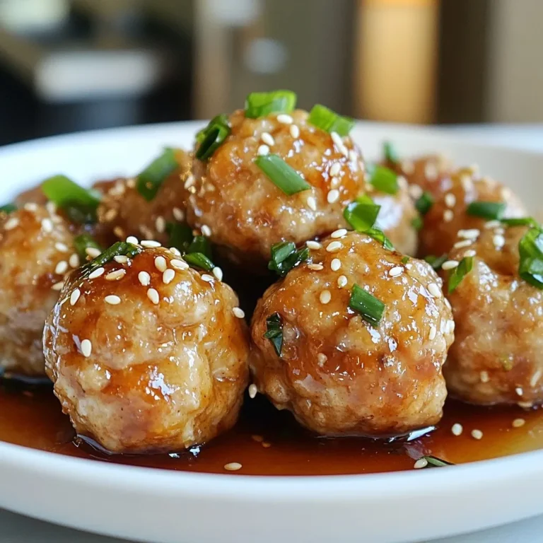 Für die Sesam-Ingwer-Hühnchen-Fleischbällchen benötigst du folgende Zutaten: - 450 g gemahlenes Hühnchen - 60 g Semmelbrösel - 60 g Frühlingszwiebeln, fein gehackt - 2 Esslöffel frischer Ingwer, gehackt - 2 Esslöffel Knoblauch, gehackt - 2 Esslöffel Sojasauce - 1 Esslöffel Sesamöl - 1 Esslöffel Honig - 1 Teelöffel Sesamsamen - Salz und Pfeffer nach Geschmack - 1 Ei, verquirlt - 2 Esslöffel Pflanzenöl (zum Braten) Jede dieser Zutaten bringt einen einzigartigen Geschmack und Textur in die Fleischbällchen. Das gemahlene Hühnchen ist die Hauptzutat. Es gibt den Bällchen eine zarte Konsistenz. Die Semmelbrösel helfen, die Mischung zu binden. Frühlingszwiebeln fügen eine frische Note hinzu. Frischer Ingwer und Knoblauch sorgen für einen tollen Geschmack. Sojasauce und Sesamöl bringen Umami und Tiefe. Honig fügt eine süße Note hinzu, die gut balanciert. Die Gewürze sind einfach, aber wichtig. Du verwendest Salz und Pfeffer für die Basis. Diese Gewürze bringen den Geschmack des Huhns hervor. Sesamsamen geben einen knusprigen Biss und einen nussigen Geschmack. Sie sind auch perfekt zum Garnieren. Die Kombination aus Ingwer und Knoblauch sorgt für ein tolles Aroma. Sojasauce und Sesamöl verstärken den asiatischen Flair. Für dieses Rezept brauchst du einige einfache Küchenutensilien: - Große Rührschüssel - Esslöffel und Teelöffel zum Messen - Schneidebrett und scharfes Messer - Pfanne für das Braten - Küchenpapier zum Abtropfen Diese Utensilien machen die Vorbereitung und das Kochen leicht. Eine große Rührschüssel ist wichtig, um alle Zutaten gut zu vermengen. Ein scharfes Messer hilft beim Hacken der Zwiebeln, des Ingwers und des Knoblauchs. Die Pfanne sollte groß genug sein, um die Fleischbällchen gleichmäßig zu braten. Küchenpapier ist nützlich, um überschüssiges Öl zu entfernen. {{ingredient_image_2}} Zuerst nehme ich eine große Rührschüssel. Ich gebe 450 g gemahlenes Hühnchen hinein. Dann füge ich 60 g Semmelbrösel und 60 g fein gehackte Frühlingszwiebeln dazu. Der frische Ingwer ist wichtig, also nehme ich 2 Esslöffel und hacke ihn fein. Ebenso mache ich 2 Esslöffel gehackten Knoblauch bereit. Jetzt kommen 2 Esslöffel Sojasauce und 1 Esslöffel Sesamöl dazu. Um die Mischung zu süßen, gebe ich 1 Esslöffel Honig hinzu. Ein Teelöffel Sesamsamen sorgt für Crunch. Ich würze mit Salz und Pfeffer. Zum Schluss füge ich 1 verquirltes Ei hinzu und knete alles gut durch. Jetzt forme ich die Mischung zu Fleischbällchen. Mit meinen Händen nehme ich etwas von der Mischung. Ich forme kleine Bällchen, etwa so groß wie ein Golfball. Achte darauf, dass die Bällchen gleichmäßig sind. Sie sollten gut zusammenhalten. Ich erhitze eine große Pfanne bei mittlerer Hitze. Dann füge ich 2 Esslöffel Pflanzenöl hinzu. Die Fleischbällchen lege ich vorsichtig in die Pfanne. Ich achte darauf, die Pfanne nicht zu überfüllen. Jetzt brate ich die Fleischbällchen 5 bis 7 Minuten lang. Ich drehe sie gelegentlich, bis sie goldbraun sind. Die Innentemperatur sollte 74 °C erreichen. Nach dem Braten lege ich die Bällchen auf einen Teller mit Küchenpapier. So kann das überschüssige Öl abtropfen. Jetzt sind sie bereit zum Servieren! Um deine Sesam-Ingwer-Hühnchen-Fleischbällchen perfekt zu machen, achte auf die Mischung. Verwende frische Zutaten. Frisch gehackter Ingwer und Knoblauch geben mehr Geschmack. Mische alle Zutaten gut, damit sich die Aromen verbinden. Forme gleichmäßige Fleischbällchen, etwa so groß wie ein Golfball. So garen sie gleichmäßig und werden schön knusprig. Ein häufiger Fehler ist, die Pfanne zu überfüllen. Das führt dazu, dass die Fleischbällchen dampfen statt braten. Brate sie in kleinen Portionen, um eine goldbraune Kruste zu erreichen. Achte auch auf die Innentemperatur. Sie sollte 74 °C erreichen, damit das Hähnchen sicher ist. Lass die Bällchen nach dem Braten auf Küchenpapier abtropfen, um überschüssiges Öl zu entfernen. Serviere die Fleischbällchen auf einem großen Teller. Garniere sie mit frischen Frühlingszwiebeln und Sesamsamen für einen schönen Farbkontrast. Du kannst auch eine Schüssel Sojasauce danebenstellen. Das gibt deinen Gästen die Möglichkeit, die Bällchen nach ihrem Geschmack zu dippen. Für eine kreative Note kannst du sie auf Spieße stecken und als Fingerfood anbieten. Pro Tipps Frische Zutaten verwenden: Frischer Ingwer und frische Frühlingszwiebeln verleihen den Fleischbällchen einen intensiveren Geschmack. Fleischbällchen gleichmäßig formen: Achte darauf, die Fleischbällchen gleichmäßig groß zu formen, damit sie gleichmäßig garen. Richtige Hitze: Stelle sicher, dass das Öl heiß genug ist, bevor du die Fleischbällchen hinzufügst, um eine schöne goldbraune Kruste zu erzielen. Variationen ausprobieren: Experimentiere mit verschiedenen Kräutern und Gewürzen, um die Fleischbällchen nach deinem Geschmack anzupassen. {{image_4}} Du kannst die Sesam-Ingwer-Hühnchen Fleischbällchen auf zwei Arten zubereiten: gebacken oder frittiert. Die gebackene Version ist gesünder. Sie hat weniger Fett und ist einfach zuzubereiten. Heize den Ofen auf 200 °C vor. Lege die Fleischbällchen auf ein Backblech und backe sie 20 Minuten. Drehe sie nach 10 Minuten um, damit sie gleichmäßig garen. Die frittierten Fleischbällchen sind knuspriger. Sie haben einen tollen Geschmack, aber mehr Fett. Wenn du kein Hühnchen magst, probiere Rinderhack oder Putenhack. Diese Varianten haben einen anderen Geschmack und sind ebenso lecker. Für eine vegetarische Option kannst du auch Kichererbsen oder Tofu nutzen. Zerdrücke sie und mische sie mit den anderen Zutaten. So bekommst du einen tollen, fleischfreien Genuss. Für glutenfreie Fleischbällchen nutze glutenfreie Semmelbrösel. So bleibt der Geschmack gleich, ohne Gluten. Wenn du vegan kochst, ersetze das Ei durch einen Löffel Leinsamen und Wasser. Mische einen Esslöffel Leinsamen mit drei Esslöffeln Wasser und lasse es 5 Minuten quellen. Das gibt der Mischung die nötige Bindung. So kannst du alle Diäten berücksichtigen und dennoch köstliche Fleischbällchen genießen. Lagern Sie die Fleischbällchen in einem luftdichten Behälter. Stellen Sie sicher, dass sie vollständig abgekühlt sind, bevor Sie sie verpacken. So bleibt die Frische länger erhalten. Sie können die Bällchen im Kühlschrank bis zu drei Tage aufbewahren. Achten Sie darauf, sie nicht zu lange stehen zu lassen, um die beste Qualität zu sichern. Um übrig gebliebene Fleischbällchen einzufrieren, lassen Sie sie zuerst abkühlen. Legen Sie sie dann auf ein Backblech und frieren Sie sie für zwei Stunden ein. Sobald sie fest sind, packen Sie die Bällchen in einen Gefrierbeutel. Beschriften Sie den Beutel mit dem Datum. Die Fleischbällchen bleiben bis zu drei Monate frisch. So haben Sie immer einen schnellen Snack zur Hand. Zum Erwärmen von gefrorenen Fleischbällchen, nehmen Sie sie aus dem Gefrierbeutel. Lassen Sie sie im Kühlschrank über Nacht auftauen. Dann können Sie sie in einer Pfanne bei mittlerer Hitze erwärmen. Sie können auch die Mikrowelle verwenden. Stellen Sie sicher, dass die Innentemperatur 74 °C erreicht. Servieren Sie die Reste mit Sojasauce oder in einem Salat. Die Fleischbällchen halten sich im Kühlschrank bis zu drei Tage. Bewahre sie in einem luftdichten Behälter auf. So bleiben sie frisch und lecker. Wenn du sie länger aufbewahren möchtest, friere sie ein. Im Gefrierschrank halten sie bis zu drei Monate. Ja, du kannst die Fleischbällchen im Voraus zubereiten. Mache sie einfach und stelle sie in den Kühlschrank. Du kannst sie sogar ungebraten einfrieren. So hast du immer eine schnelle Mahlzeit zur Hand. Brate sie dann einfach frisch, wenn du Hunger hast. Die besten Beilagen sind Reis oder Quinoa. Diese passen gut zu den Aromen. Auch gedünstetes Gemüse ist toll. Du kannst Brokkoli, Karotten oder Zucchini verwenden. Ein frischer Salat ist ebenfalls eine gute Wahl. So hast du eine ausgewogene Mahlzeit. Du hast nun alles, was du für köstliche Sesam-Ingwer-Hühnchen-Fleischbällchen brauchst. Wir haben die Zutaten, die Anleitung und hilfreiche Tipps besprochen. Variationen sind einfach umzusetzen, und du kannst die Bällchen gut lagern oder einfrieren. Indem du diese Schritte befolgst, wirst du die perfekten Fleischbällchen zubereiten. Denke daran, deine Kreationen immer anzupassen und frisch zu genießen. Viel Freude beim Kochen und Ausprobieren!