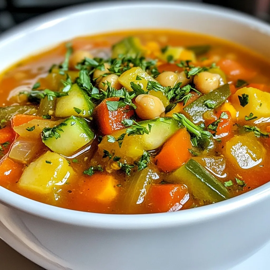 Um einen herzhaften vegetarischen Eintopf zu machen, brauchen Sie: - 2 Esslöffel Olivenöl - 1 mittlere Zwiebel, gewürfelt - 2 Karotten, in Scheiben geschnitten - 2 Stangen Sellerie, gewürfelt - 3 Knoblauchzehen, fein gehackt - 1 Zucchini, gewürfelt - 1 Paprika (jede Farbe), gehackt - 1 Tasse grüne Bohnen, putzbar und in mundgerechte Stücke geschnitten - 1 Dose (425 g) gewürfelte Tomaten (mit Saft) - 4 Tassen Gemüsebrühe - 1 Teelöffel getrockneter Thymian - 1 Teelöffel geräuchertes Paprikapulver - 1 Lorbeerblatt - Salz und Pfeffer nach Geschmack - 1 Dose (425 g) Kichererbsen, abgespült und abgetropft - 2 Tassen frischer Spinat oder Grünkohl - Frische Petersilie, zum Garnieren Diese Zutaten bringen viel Geschmack und Farbe in den Eintopf. Die Gewürze sind wichtig für den Geschmack. Ich benutze: - Getrockneter Thymian: Er gibt einen warmen, erdigen Geschmack. - Geräuchertes Paprikapulver: Es bringt eine leichte Rauchnote. - Lorbeerblatt: Es fügt Tiefe hinzu. - Salz und Pfeffer: Sie sind Grundgewürze, die alles abrunden. Diese Gewürze machen den Eintopf besonders lecker und aromatisch. Ein paar Dinge sind nützlich, um den Eintopf zu genießen: - Ein großer Topf: Um all das Gemüse gut zu kochen. - Tiefen Schalen: Für das Servieren des Eintopfs. - Knuspriges Brot: Ideal, um die Brühe aufzunehmen. - Frische Petersilie: Zum Garnieren und für den letzten Schliff. Diese Beilagen machen das Essen noch schöner und schmackhafter. {{ingredient_image_2}} Zuerst bereiten wir alle Zutaten vor. Das macht das Kochen einfacher und schneller. Hier ist, was du brauchst: - 2 Esslöffel Olivenöl - 1 mittlere Zwiebel, gewürfelt - 2 Karotten, in Scheiben geschnitten - 2 Stangen Sellerie, gewürfelt - 3 Knoblauchzehen, fein gehackt - 1 Zucchini, gewürfelt - 1 Paprika (jede Farbe), gehackt - 1 Tasse grüne Bohnen, putzbar und in mundgerechte Stücke geschnitten - 1 Dose (425 g) gewürfelte Tomaten (mit Saft) - 4 Tassen Gemüsebrühe - 1 Teelöffel getrockneter Thymian - 1 Teelöffel geräuchertes Paprikapulver - 1 Lorbeerblatt - Salz und Pfeffer nach Geschmack - 1 Dose (425 g) Kichererbsen, abgespült und abgetropft - 2 Tassen frischer Spinat oder Grünkohl - Frische Petersilie, zum Garnieren Ich empfehle, alles vorher zu schneiden und bereit zu stellen. So sparst du Zeit beim Kochen. Jetzt erhitzt du das Olivenöl in einem großen Topf bei mittlerer Hitze. Füge die gewürfelte Zwiebel hinzu und brate sie für 3-4 Minuten. Sie sollte glasig werden. Dann kommen die geschnittenen Karotten und der Sellerie dazu. Koche alles für weitere 5 Minuten. Die Gemüse sollten weich, aber nicht matschig sein. Jetzt rührst du den gehackten Knoblauch ein. Brate ihn für 1 Minute an, bis er duftet. Das bringt viel Geschmack in den Eintopf. Füge dann die gewürfelte Zucchini und die gehackte Paprika hinzu. Brate alles für 3-4 Minuten an. Nun kommt der spannende Teil! Gib die Dose gewürfelte Tomaten und die Gemüsebrühe in den Topf. Rühre alles gut um. Jetzt füge die grünen Bohnen, den Thymian, das geräucherte Paprikapulver, das Lorbeerblatt sowie Salz und Pfeffer hinzu. Bringe den Eintopf zum sanften Köcheln. Setze den Deckel auf und lasse ihn 20-25 Minuten köcheln. So können sich die Aromen gut vermischen. Nach dieser Zeit gibst du die Kichererbsen und den frischen Spinat oder Grünkohl dazu. Koche alles weitere 5-7 Minuten. Die Blätter sollten jetzt schön zart sein. Vergiss nicht, das Lorbeerblatt vor dem Servieren zu entfernen. Überprüfe die Gewürze und passe sie nach deinem Geschmack an. Serviere den Eintopf in tiefen Schalen und garniere ihn mit frisch gehackter Petersilie. Das macht ihn noch schöner! Um den Eintopf zu perfektionieren, achte auf die Frische der Zutaten. Nutze frisches Gemüse für mehr Geschmack. Schneide das Gemüse gleichmäßig, damit es gleichmäßig gart. Wenn du die Zwiebel zuerst brätst, wird der Eintopf süßer und voller Aromen. Ein weiterer Tipp ist, die Gewürze früh hinzuzufügen. So können sie ihre Aromen gut entfalten. Du kannst auch einen Schuss Zitronensaft kurz vor dem Servieren hinzufügen. Das bringt Frische in jeden Bissen. Ein häufiger Fehler ist, das Gemüse zu lange zu garen. Achte darauf, dass das Gemüse noch bissfest bleibt. Zu viel Salz kann den Eintopf ruinieren. Füge es langsam hinzu und probiere oft. Ein weiterer Fehler ist, die Brühe nicht ausreichend zu würzen. Achte darauf, dass die Brühe stark genug ist. Verwende Gemüsebrühe mit viel Geschmack. Wenn du die Kichererbsen hinzufügst, rühre sanft, um sie nicht zu zerdrücken. Serviere den Eintopf in tiefen Schalen, um die Brühe gut zu halten. Garniere mit frisch gehackter Petersilie für einen schönen Farbkontrast. Ein Stück knuspriges Brot dazu macht das Essen noch besser. Du kannst den Eintopf auch mit einem Spritzer Olivenöl verfeinern. Das gibt einen zusätzlichen Geschmackskick. Wenn du Gäste hast, richte den Eintopf in kleinen Portionen an. So sieht es appetitlicher aus und jeder kann probieren. Profi-Tipps Frische Zutaten: Verwenden Sie frisches Gemüse, um den besten Geschmack und die beste Nährstoffdichte zu erzielen. Saisonale Produkte sind oft am schmackhaftesten. Aromen intensivieren: Um den Eintopf noch aromatischer zu machen, lassen Sie ihn länger köcheln. Das gibt den Gewürzen und Zutaten Zeit, ihre Aromen vollständig zu entfalten. Variationen ausprobieren: Fühlen Sie sich frei, das Gemüse je nach Saison oder Vorliebe zu variieren. Fenchel, Kürbis oder Süßkartoffeln können ebenfalls großartige Ergänzungen sein. Einlegen für die Reste: Wenn Sie Reste haben, lassen Sie den Eintopf abkühlen und bewahren Sie ihn in luftdichten Behältern im Kühlschrank auf. Er schmeckt am nächsten Tag oft noch besser! {{image_4}} Wenn du es eilig hast, kannst du die Kochzeit verkürzen. Nutze vorgegarte oder gefrorene Gemüse. Du kannst auch eine Dose Bohnen hinzufügen, um Protein zu sparen. Hier sind schnelle Ideen: - Verwende Tiefkühlgemüse - Ersetze frische Bohnen durch Dosenbohnen - Füge einen Löffel Pesto hinzu Diese Variationen bringen Geschmack und reduzieren die Kochzeit. Dieser Eintopf ist von Natur aus vegan. Achte darauf, dass die Brühe glutenfrei ist, wenn nötig. Du kannst auch andere Zutaten verwenden: - Ersetze Kichererbsen durch Linsen für mehr Ballaststoffe. - Verwende Kokosmilch für eine cremige Note. Diese Anpassungen machen den Eintopf für alle geeignet. Nutze saisonales Gemüse für den besten Geschmack. Im Frühling passen junge Erbsen oder Spargel gut dazu. Im Herbst sind Kürbis oder Süßkartoffeln ideal. Hier sind einige Zutaten: - Frischer Spinat im Frühling - Kürbis im Herbst - Karotten und Sellerie im Winter Diese saisonalen Zutaten bringen Vielfalt und Frische in deinen Eintopf. Wenn Sie Eintopf übrig haben, lassen Sie ihn zuerst auf Zimmertemperatur abkühlen. Dann füllen Sie ihn in einen luftdichten Behälter. So bleibt er frisch. Sie können den Eintopf bis zu 4 Tage im Kühlschrank aufbewahren. Achten Sie darauf, dass der Behälter gut verschlossen ist. So schützen Sie den Eintopf vor Gerüchen und anderen Lebensmitteln. Sie können den Eintopf auch einfrieren. Füllen Sie ihn in gefriergeeignete Behälter oder Beutel. Lassen Sie dabei etwas Platz, denn der Eintopf dehnt sich aus. So bleibt er bis zu 3 Monate frisch. Zum Auftauen legen Sie den gefrorenen Eintopf einfach in den Kühlschrank. So taut er langsam auf und bleibt lecker. Um den Eintopf wieder zu erwärmen, geben Sie ihn in einen Topf. Erhitzen Sie ihn bei mittlerer Hitze, bis er heiß ist. Rühren Sie dabei regelmäßig um, damit er nicht anbrennt. Sie können auch etwas Wasser oder Brühe hinzufügen, wenn er zu dick ist. Eine andere Möglichkeit ist die Mikrowelle. Geben Sie den Eintopf in eine mikrowellengeeignete Schüssel. Erwärmen Sie ihn in kurzen Intervallen, bis er die gewünschte Temperatur erreicht. Der Eintopf bleibt im Kühlschrank etwa 3 bis 5 Tage frisch. Achten Sie darauf, ihn in einem luftdichten Behälter aufzubewahren. So bleibt er länger gut. Wenn Sie ihn länger aufbewahren möchten, können Sie ihn einfrieren. Tiefgefroren hält er bis zu 3 Monate. Denken Sie daran, ihn vor dem Servieren vollständig aufzutauen. Ja, gefrorenes Gemüse ist eine tolle Option. Es ist oft frisch eingefroren und behält viele Nährstoffe. Fügen Sie das gefrorene Gemüse einfach direkt in den Eintopf. Sie müssen keine zusätzliche Zeit zum Auftauen einplanen. Es wird beim Kochen zart und lecker. Zu diesem Eintopf passen viele Beilagen gut. Knuspriges Brot ist eine der besten Optionen. Es hilft, die Brühe aufzunehmen. Reis oder Quinoa sind ebenfalls gute Begleiter. Sie machen die Mahlzeit sättigender. Frischer Salat bringt einen schönen Kontrast. Auch ein einfacher grüner Salat passt hervorragend. Ein vegetarischer Eintopf ist einfach zuzubereiten. Wir haben die Hauptzutaten, Gewürze und Beilagen besprochen. Die Schritt-für-Schritt-Anleitung hilft Ihnen beim Garen und Finalisieren. Tipps helfen, häufige Fehler zu vermeiden und das Geschmackserlebnis zu verbessern. Variationen bieten Ihnen noch mehr Möglichkeiten, den Eintopf anzupassen. Denken Sie auch an die Lagerung, um Reste optimal zu nutzen. Testen Sie die Rezepte und bringen Sie Geschmack in Ihre Küche!