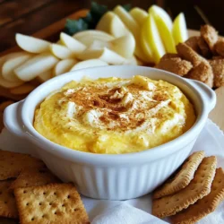 - 1 Block (225 g) Frischkäse, weich - 240 g Kürbispüree - 60 g Puderzucker - 1/2 Teelöffel gemahlener Zimt - 1/4 Teelöffel gemahlene Muskatnuss - 1/4 Teelöffel Vanilleextrakt - Zimtkekse, Butterkekse und Apfelscheiben zum Dippen Um einen großartigen Kürbis Cheesecake Dip zu machen, brauchst du einfache Zutaten. Der Hauptbestandteil ist Frischkäse. Er gibt dem Dip die cremige Basis. Das Kürbispüree bringt den tollen Geschmack. Puderzucker macht es süß und lecker. Die Gewürze sind wichtig. Zimt gibt Wärme und Muskatnuss fügt eine besondere Note hinzu. Vanilleextrakt rundet alles ab. Diese Aromen machen den Dip besonders lecker. Für das Eintunken kannst du viele Optionen wählen. Zimtkekse sind süß und knusprig. Butterkekse passen gut dazu. Frische Apfelscheiben bringen Frische und einen knackigen Biss. Du kannst kreativ sein und alles ausprobieren, was dir gefällt! {{ingredient_image_2}} Beginne mit einem Block weichem Frischkäse. Nimm ihn aus der Verpackung und lege ihn in eine Schüssel. Mit einem elektrischen Mixer rührst du den Frischkäse glatt und cremig. Das dauert nur ein paar Minuten. Achte darauf, dass keine Klumpen bleiben. Das ist die Basis für deinen Dip! Jetzt kommt der Spaß! Füge 240 Gramm Kürbispüree hinzu. Dazu kommen 60 Gramm Puderzucker, 1/2 Teelöffel gemahlenen Zimt, 1/4 Teelöffel gemahlene Muskatnuss und 1/4 Teelöffel Vanilleextrakt. Rühre alles gut um, bis die Mischung schön glatt ist. Die Gewürze geben dem Dip einen tollen Geschmack! Jetzt ist es Zeit für die Schlagsahne. Nimm 240 Gramm Schlagsahne und hebe sie vorsichtig unter die Kürbismischung. Das macht den Dip luftig und leicht. Wenn alles gut vermischt ist, fülle den Dip in eine Servierschüssel. Decke ihn ab und lasse ihn mindestens 30 Minuten im Kühlschrank ruhen. So verbinden sich die Aromen perfekt. Um den Dip cremig und leicht zu machen, sollten Sie den Frischkäse gut rühren. Nutzen Sie einen elektrischen Mixer. Dadurch wird der Frischkäse schön glatt. Fügen Sie dann das Kürbispüree und die anderen Zutaten hinzu. Achten Sie darauf, alles gut zu vermengen. Zum Schluss heben Sie die Schlagsahne vorsichtig unter. So bleibt die Mischung luftig und leicht. Die Zubereitung des Dips dauert nur etwa 10 Minuten. Planen Sie zusätzlich 30 Minuten ein, damit die Aromen gut durchziehen. Während dieser Zeit können Sie die Dippoptionen vorbereiten, wie Zimtkekse oder Apfelscheiben. So haben Sie alles bereit, wenn der Dip fertig ist. Um den Dip ansprechend zu präsentieren, können Sie ihn garnieren. Eine Prise Zimt obendrauf sieht toll aus. Auch einige Kürbiskerne geben einen schönen Kontrast. Das macht den Dip nicht nur lecker, sondern auch optisch ansprechend. Pro Tipps Frischkäse vorbereiten: Lassen Sie den Frischkäse vor der Verwendung auf Raumtemperatur kommen, um eine glattere Konsistenz zu erzielen. Kürbispüree selbst machen: Für einen intensiveren Geschmack können Sie frisches Kürbispüree aus geröstetem Kürbis anstelle von Dosen-Kürbispüree verwenden. Variationen des Dips: Experimentieren Sie mit verschiedenen Gewürzen wie Ingwer oder Nelken, um dem Dip eine persönliche Note zu verleihen. Serviervorschlag: Servieren Sie den Dip in einer dekorativen Schüssel und garnieren Sie ihn mit einigen Kürbiskernen oder einer Zimtbestäubung für eine ansprechende Präsentation. {{image_4}} Für glutenfreie oder vegane Varianten gibt es viele einfache Optionen. Sie können den Frischkäse durch pflanzliche Alternativen ersetzen. Ein weicher Cashew-Käse oder ein Soja-Frischkäse sind gute Optionen. Verwenden Sie für den Puderzucker eine glutenfreie Mischung. Achten Sie auch auf die Kekse, die Sie servieren. Viele Marken bieten glutenfreie Kekse an, die gut zum Dip passen. Möchten Sie den Dip aufpeppen? Fügen Sie Karamellsoße hinzu. Das gibt dem Dip eine süße Note. Alternativ können Sie auch geschmolzene Schokolade einrühren. Das macht ihn extra dekadent. Für einen besonderen Touch probieren Sie einen Schuss Espresso oder einen Hauch von Ingwer. Diese Aromen bringen eine neue Dimension in den Dip. Servieren Sie den Dip mit verschiedenen Früchten. Apfelscheiben sind klassisch, aber Birnen oder Trauben passen auch gut. Zimtkekse und Butterkekse sind immer ein Hit. Sie können auch Brezeln für einen salzigen Kontrast verwenden. Wenn Sie etwas Ausgefallenes wollen, versuchen Sie es mit Schokoladenkeksen. Sie machen den Dip noch verführerischer. Um den Kürbis Cheesecake Dip frisch zu halten, lege ihn in einen luftdichten Behälter. Der Kühlschrank ist der beste Ort dafür. Stelle sicher, dass der Dip gut abgedeckt ist, um das Eindringen von Gerüchen zu vermeiden. So bleibt der Geschmack lange erhalten. Der Dip bleibt im Kühlschrank etwa 5 bis 7 Tage frisch. Achte darauf, ihn vor dem Servieren gut umzurühren. Wenn du einen leichten Farbwechsel bemerkst, ist das normal. Der Dip kann trotzdem noch genossen werden, solange er gut riecht und schmeckt. Du kannst den Dip auch einfrieren. Fülle ihn in einen gefriergeeigneten Behälter und lasse etwas Platz für die Ausdehnung. So bleibt der Dip bis zu 3 Monate haltbar. Zum Auftauen lege ihn über Nacht in den Kühlschrank. Rühre den Dip vor dem Servieren gut durch, um die Konsistenz zu verbessern. Die Zubereitung des Kürbis-Cheesecake-Dips dauert insgesamt nur 40 Minuten. Die aktive Zubereitungszeit beträgt etwa 10 Minuten. Danach sollte der Dip für mindestens 30 Minuten im Kühlschrank ruhen. Diese Ruhezeit ist wichtig, damit sich die Aromen gut vermischen. So wird der Dip noch cremiger und schmackhafter. Ja, du kannst den Dip im Voraus machen. Bereite ihn einfach am Tag vorher vor und stelle ihn in den Kühlschrank. So sparst du Zeit, wenn du Gäste hast. Achte darauf, den Dip gut abzudecken, damit er frisch bleibt. Vor dem Servieren kann es helfen, ihn kurz bei Raumtemperatur stehen zu lassen. So wird die Konsistenz wieder schön cremig. Für diesen Dip empfehle ich Zimtkekse, Butterkekse und frische Apfelscheiben. Diese Dippartner passen perfekt zu dem süßen und würzigen Geschmack des Dips. Du kannst auch andere Früchte oder Kekse ausprobieren, um deinen eigenen Lieblingsgeschmack zu finden. Experimentiere mit verschiedenen Kombinationen und finde heraus, was dir am besten gefällt! Dieser Blogbeitrag zeigt dir, wie du einen leckeren Kürbis-Dip zubereitest. Wir haben die Hauptzutaten wie Frischkäse und Kürbispüree besprochen. Die Gewürze wie Zimt und Muskatnuss geben dem Dip das besondere Aroma. Mit Tipps zur perfekten Konsistenz und kreativen Servierideen hebst du dein Gericht hervor. Denk daran, den Dip richtig zu lagern, damit er frisch bleibt. Wenn du die Variationen ausprobierst, entfaltet der Dip noch mehr Geschmack. Nun bist du bereit, deinen eigenen Dip zu kreieren und zu genießen!