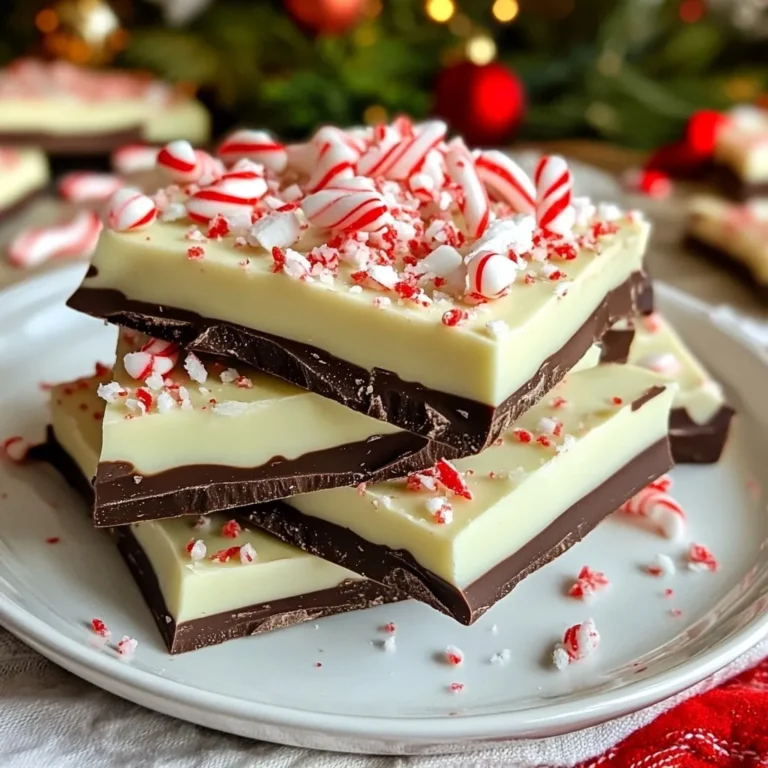 Für die perfekte Holiday Peppermint Bark brauchst du: - 340 g Zartbitterschokoladenstückchen - 340 g weiße Schokoladenstückchen - 1 Teelöffel Pfefferminzextrakt - 125 g zerstoßene Zuckerstangen (plus extra zum Garnieren) - Eine Prise Meersalz Diese Zutaten bilden die Grundlage für deinen leckeren Genuss. Die Zartbitterschokolade gibt einen tiefen Geschmack. Die weiße Schokolade bringt Süße und Cremigkeit. Pfefferminzextrakt verleiht den frischen, minzigen Geschmack. Ich empfehle, hochwertige Schokoladensorten zu verwenden. Sie schmelzen besser und haben mehr Geschmack. Dunkle Schokolade mit mindestens 60% Kakao ist ideal. Sie bietet einen schönen Kontrast zur süßen weißen Schokolade. Du kannst auch Bio-Schokolade wählen, wenn du auf Qualität achtest. Falls du keine Zuckerstangen magst, gibt es gute Alternativen. Du kannst gehackte Nüsse oder getrocknete Früchte verwenden. Mandeln oder Walnüsse passen gut. Diese geben der Bark einen anderen Crunch und Geschmack. Auch Kakaonibs sind eine tolle Option. Sie bringen einen zusätzlichen Schokoladengeschmack. {{ingredient_image_2}} Zuerst bereite ein Backblech vor. Lege es mit Backpapier aus. Das Papier sollte die gesamte Fläche bedecken. Nimm dann eine mikrowellengeeignete Schüssel. Füge die Zartbitterschokoladenstückchen hinzu. Schmelze die Schokolade in 30-Sekunden-Intervallen. Rühre gut um, bis die Schokolade glatt ist. Gieße nun die geschmolzene Zartbitterschokolade auf das Backblech. Verteile sie gleichmäßig, sodass sie etwa 0,5 cm dick ist. Klopfe das Blech vorsichtig auf die Arbeitsfläche. So entfernst du Luftblasen. Stelle das Blech für 20 Minuten in den Kühlschrank. Die Schokolade muss fest werden. Während die Zartbitterschokolade fest wird, schmelze die weißen Schokoladenstückchen. Nutze wieder die Mikrowelle. Schmelze sie auf die gleiche Weise wie die Zartbitterschokolade. Rühre auch hier gut um, bis sie glatt ist. Wenn die weiße Schokolade geschmolzen ist, füge das Pfefferminzextrakt und die zerstoßenen Zuckerstangen hinzu. Behalte einen Esslöffel zerstoßene Zuckerstangen für die Garnitur zurück. Nimm die Zartbitterschokolade aus dem Kühlschrank. Gieße die geschmolzene weiße Schokoladenmischung gleichmäßig darüber. Klopfe das Backblech sanft, um die Schichten zu glätten. Bestreue die weiße Schokoladenschicht mit einer Prise Meersalz. Füge die zurückbehaltenen zerstoßenen Zuckerstangen hinzu. Stelle das Backblech wieder in den Kühlschrank. Lasse die Bark für 20 bis 30 Minuten fest werden, bis sie hart ist. Wenn die Bark fest ist, brich sie in Stücke. Du kannst die Stücke in einer festlichen Servierplatte anrichten oder in Zellophanbeuteln verpacken. So hast du ein tolles Geschenk! Schokolade zu schmelzen kann einfach sein, wenn du ein paar Dinge beachtest. Nutze eine mikrowellengeeignete Schüssel. Stelle die Mikrowelle auf 30 Sekunden ein. Rühre die Schokolade nach jedem Intervall um. So verhinderst du, dass sie anbrennt. Achte darauf, die Schokolade nicht zu überhitzen. Wenn sie fast geschmolzen ist, lasse sie kurz stehen. Die Restwärme schmilzt die letzten Stücke. Extrakte bringen viel Geschmack. Bei der Verwendung von Pfefferminzextrakt ist weniger mehr. Ein Teelöffel reicht für großartigen Geschmack. Du kannst auch andere Extrakte ausprobieren. Vanille oder Mandel passen gut zu Schokolade. Teste verschiedene Mengen, um deinen Lieblingsgeschmack zu finden. Achte darauf, hochwertige Extrakte zu verwenden. Sie geben deinem Bark einen besseren Geschmack. Das Schneiden der Bark kann knifflig sein. Lass die Bark vollständig aushärten, bevor du sie schneidest. Benutze ein scharfes, heißes Messer. Tauche es kurz in heißes Wasser und wische es trocken. So schneidest du durch die Schokolade, ohne sie zu zerbrechen. Schneide in gleichmäßige Stücke für eine schöne Präsentation. Du kannst auch die Kanten abrunden, um die Stücke schöner zu machen. Pro Tipps Schokolade temperieren: Um eine glänzende und knackige Bark zu erhalten, temperiere die Schokolade, bevor du sie auf das Backblech gießt. Dies hilft, die Kristallstruktur zu stabilisieren. Variationen hinzufügen: Experimentiere mit verschiedenen Aromen, wie z.B. Espresso- oder Orangenextrakt, um deiner Bark eine persönliche Note zu verleihen. Aufbewahrung: Bewahre die Bark in einem luftdichten Behälter im Kühlschrank auf, um ihre Frische und Knusprigkeit zu erhalten. Für besondere Anlässe: Verpacke die Bark in hübsches Geschenkpapier oder Zellophan, um sie als süßes Geschenk oder Mitbringsel zu verwenden. {{image_4}} Dunkle Schokolade gibt der Bark einen kräftigen Geschmack. Du kannst die Zartbitterschokolade einfach durch dunkle Schokolade ersetzen. Achte darauf, eine gute Qualität zu wählen. Die dunkle Schokolade hat oft weniger Zucker, was gut mit dem süßen Pfefferminzgeschmack harmoniert. Weiße Schokolade ist sehr vielseitig. Du kannst sie mit verschiedenen Aromen mischen. Zum Beispiel, füge etwas Orangen- oder Kokosnussaroma hinzu. Diese Aromen bringen eine leckere neue Note in deine Bark. Mische einfach das Aroma mit der geschmolzenen weißen Schokolade. Für eine vegane Version wähle dunkle Schokolade ohne Milchbestandteile. Es gibt viele Marken, die vegane Schokolade anbieten. Verwende auch pflanzliche Alternativen zu Zuckerstangen, die aus natürlichen Zutaten bestehen. So kannst du eine leckere, vegane Bark genießen. Um die Pfefferminz-Bark frisch zu halten, lege sie in einen luftdichten Behälter. Stelle sicher, dass der Behälter gut verschlossen ist. So bleibt der Geschmack erhalten, und die Bark wird nicht trocken. Du kannst die Bark auch in Schichten zwischen Backpapier legen, damit die Stücke nicht zusammenkleben. Im Kühlschrank hält die Pfefferminz-Bark bis zu zwei Wochen. Achte darauf, dass sie in einem kühlen Bereich bleibt. Übermäßige Feuchtigkeit kann die Textur beeinträchtigen. Wenn du die Bark länger aufbewahren möchtest, ist das Einfrieren eine gute Option. Für das Einfrieren schneide die Bark in Stücke. Lege sie dann in einen luftdichten Beutel oder Behälter. Vergiss nicht, das Datum auf den Beutel zu schreiben. So weißt du, wie lange sie schon eingefroren ist. Die Bark kann bis zu drei Monate im Gefrierfach bleiben. Zum Servieren lasse sie einfach bei Raumtemperatur auftauen. Die Bark braucht insgesamt etwa 40 bis 50 Minuten, um fest zu werden. Zuerst kühlt die Zartbitterschokolade für 20 Minuten im Kühlschrank. Danach kommt die weiße Schokolade darauf. Diese Schicht braucht dann noch 20 bis 30 Minuten. Überprüfe die Bark, bis sie hart ist. Ja, du kannst viele verschiedene Toppings nutzen! Hier sind einige Ideen: - Gehackte Nüsse wie Mandeln oder Haselnüsse - Mini-Schokoladenstückchen - Getrocknete Früchte wie Cranberries oder Aprikosen - Kokosraspel für einen tropischen Touch Experimentiere mit deinen Lieblingszutaten, um neue Geschmäcker zu entdecken. Fertige Pfefferminz-Bark findest du in vielen Geschäften. Supermärkte und Süßwarengeschäfte haben oft saisonale Angebote. Online-Shops bieten auch eine große Auswahl. Achte auf die Qualität und die Zutaten, um sicherzustellen, dass du ein gutes Produkt erhältst. In diesem Artikel haben wir die wichtigsten Zutaten und die Zubereitung für Urlaubs-Pfefferminz-Bark betrachtet. Wir haben verschiedene Schokoladensorten empfohlen, Alternativen zu Zuckerstangen besprochen und praktische Tipps geteilt. Ich hoffe, Ihre Kreativität ist nun geweckt. Experimentieren Sie mit Variationen, von dunkler Schokolade bis hin zu veganen Optionen. Bewahren Sie die Bark richtig auf, um die Frische zu erhalten. Mit diesen Informationen können Sie köstliche Leckereien zaubern, die sicher Freude bringen. Viel Vergnügen beim Ausprobieren!