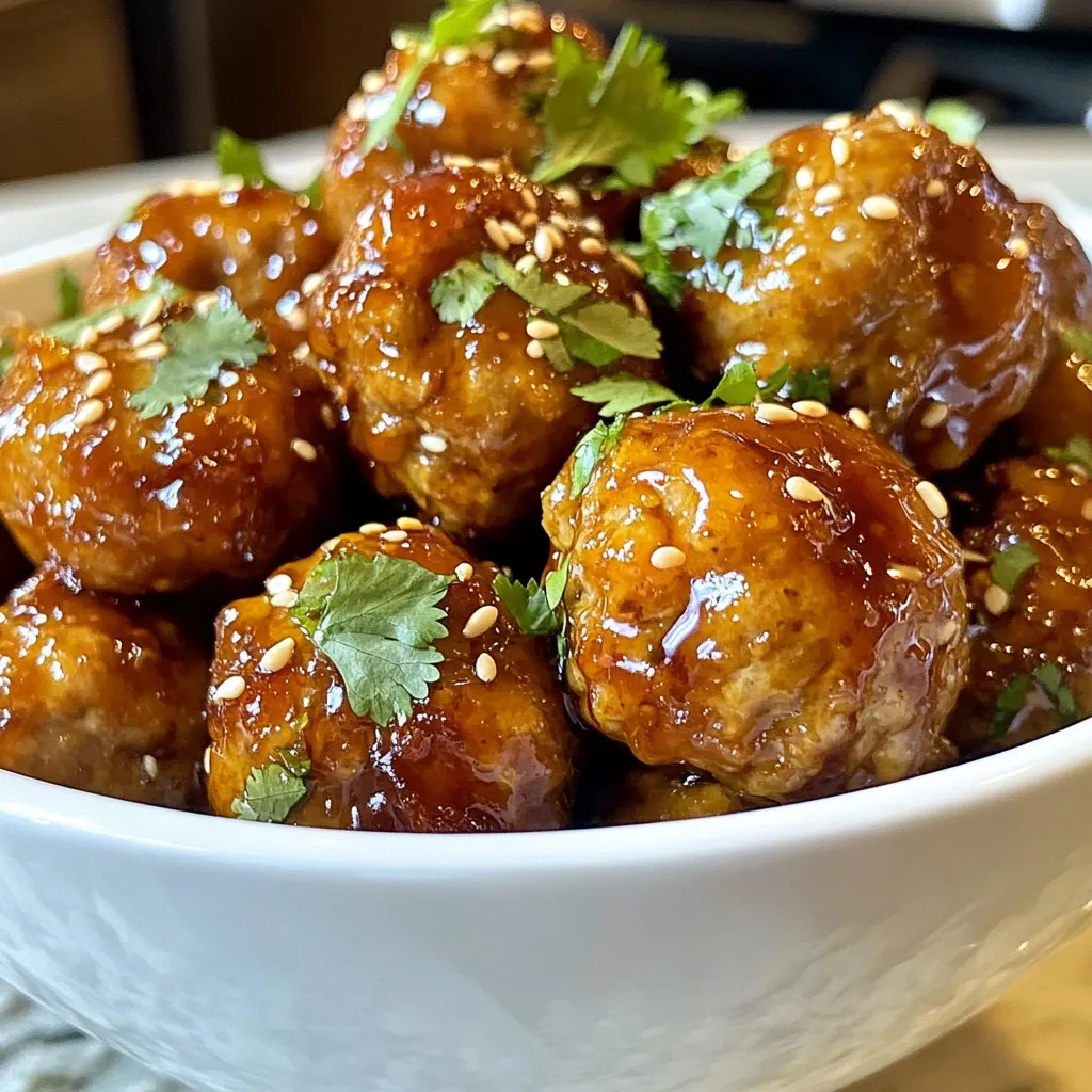 Die Hauptzutaten sind einfach zu finden und machen das Gericht lecker. Hier ist, was du brauchst: - 450 g gemahlenes Truthahnfleisch - 125 g Semmelbrösel (vorzugsweise Panko) - 60 g Frühlingszwiebeln, fein gehackt - 2 Knoblauchzehen, gehackt - 1 Esslöffel frischer Ingwer, gehackt - 1 Ei, leicht geschlagen Diese Zutaten geben den Meatballs ihren tollen Geschmack und ihre gute Textur. Die Gewürze machen die Meatballs besonders. Du benötigst: - 60 ml Sojasauce (mit reduziertem Natriumgehalt) - 2 Esslöffel brauner Zucker - 1 Esslöffel Sesamöl - 1 Teelöffel Speisestärke, gemischt mit 2 Teelöffeln Wasser (zum Andicken) - Salz und Pfeffer nach Geschmack Diese Zutaten bringen die süße und salzige Note, die Teriyaki so beliebt macht. Um deine Teriyaki Truthahn-Meatballs schön zu servieren, kannst du sie mit einigen Garnierungen aufwerten: - Geröstete Sesamsamen - Frischer Koriander (optional) Diese kleinen Extras machen das Gericht nicht nur hübscher, sondern auch noch schmackhafter. {{ingredient_image_2}} Um die Fleischbällchen zuzubereiten, benötigst du eine große Schüssel. Gib das gemahlene Truthahnfleisch, die Semmelbrösel, die Frühlingszwiebeln, den Knoblauch und den Ingwer in die Schüssel. Füge das geschlagene Ei hinzu. Würze die Mischung mit Salz und Pfeffer. Mische alles gut, bis du eine homogene Masse hast. Die Mischung sollte gut zusammenhalten. Für die Teriyaki-Sauce nimm einen kleinen Topf. Vermenge die Sojasauce, den braunen Zucker und das Sesamöl darin. Stelle den Topf bei mittlerer Hitze auf den Herd. Lass die Mischung zum Köcheln bringen. Sobald die Sauce köchelt, rühre die Speisestärke mit Wasser ein. Koche die Sauce weiter, bis sie dick wird. Das dauert etwa 2 bis 3 Minuten. Nimm den Topf dann vom Herd. Heize den Ofen auf 200°C vor. Lege ein Backblech mit Backpapier aus. Forme aus der Truthahn-Mischung kleine Fleischbällchen. Sie sollten etwa 2,5 bis 4 cm groß sein. Lege die Bällchen auf das Backblech. Backe sie etwa 20 Minuten lang, bis sie goldbraun sind. Nimm sie aus dem Ofen und lege sie in eine große Schüssel. Gieße die Teriyaki-Sauce über die Meatballs. Mische alles vorsichtig, damit die Fleischbällchen gleichmäßig bedeckt sind. Serviere die warmen Teriyaki Truthahn-Meatballs mit gerösteten Sesamsamen und frischem Koriander. Um die perfekte Textur für deine Teriyaki Truthahn-Meatballs zu erreichen, achte auf diese Punkte: - Fleischwahl: Verwende mageres Truthahnfleisch. Es sollte frisch sein und eine gute Bindung haben. - Semmelbrösel: Nutze Panko-Semmelbrösel. Diese geben den Meatballs eine luftige und knusprige Konsistenz. - Mischung: Mische die Zutaten sanft. Zu viel Mischen macht die Meatballs fest. - Formen: Halte die Meatballs gleichmäßig. Sie sollten etwa 2,5 bis 4 cm groß sein. Einige Fehler können das Ergebnis beeinträchtigen: - Zu viel Flüssigkeit: Achte darauf, dass die Mischung nicht zu feucht ist. Das kann beim Backen zu einer matschigen Textur führen. - Überbacken: Lass die Meatballs nicht zu lange im Ofen. 20 Minuten reichen aus, bis sie goldbraun sind. - Nicht würzen: Vergiss nicht, mit Salz und Pfeffer zu würzen. Das hebt den Geschmack hervor. Die Gewürze sind wichtig für den Geschmack. Hier sind einige Tipps, um sie anzupassen: - Knoblauch: Wenn du Knoblauch liebst, füge mehr hinzu. Ein zusätzlicher Hauch macht viel aus. - Ingwer: Für mehr Schärfe, erhöhe die Menge an Ingwer. - Sojasauce: Probiere verschiedene Sojasaucen aus. Jede hat ihren eigenen Geschmack. - Brauner Zucker: Du kannst auch Honig verwenden. Das gibt eine süßere Note. Mit diesen Tipps bereitest du die besten Teriyaki Truthahn-Meatballs zu. Sie sind einfach, lecker und perfekt für jede Gelegenheit! Pro Tipps Die richtige Textur: Verwenden Sie Panko-Semmelbrösel, um eine leichtere und luftige Textur der Meatballs zu erzielen. Perfekte Größe: Formen Sie die Meatballs gleichmäßig, damit sie gleichmäßig garen. Halten Sie die Größe zwischen 2,5 und 4 cm im Durchmesser. Variieren Sie die Sauce: Fügen Sie etwas Ananassaft zur Teriyaki-Sauce hinzu, um eine fruchtige Note zu erhalten, die hervorragend zu den Truthahn-Metballs passt. Frische Kräuter: Garnieren Sie Ihre Meatballs mit frischem Koriander und gerösteten Sesamsamen für zusätzlichen Geschmack und Farbe. {{image_4}} Wenn du eine vegane Variante der Teriyaki Truthahn-Meatballs machen möchtest, ersetze das Truthahnfleisch durch eine Mischung aus Kichererbsen und Quinoa. Diese Kombination sorgt für einen tollen Biss und viel Protein. Verwende auch gemahlene Leinsamen anstelle des Eies. Mische einen Esslöffel Leinsamen mit drei Esslöffeln Wasser. Lass es einige Minuten quellen, bis es dick wird. So bindest du die Zutaten gut. Die klassische Teriyaki-Sauce ist lecker, aber du kannst sie anpassen. Möchtest du es süßer? Füge mehr braunen Zucker hinzu. Magst du es würziger? Ein paar Spritzer Sriracha oder Chili-Sauce bringen Schwung. Für eine fruchtige Note probiere Ananassaft in der Sauce. Diese Variationen machen das Gericht spannend und neu. Teriyaki Truthahn-Meatballs sind super vielseitig. Du kannst sie auf einem Bett aus Reis oder Quinoa servieren. Beilagen wie gedämpftes Gemüse oder einen frischen Salat passen perfekt dazu. Für einen tollen Snack serviere die Meatballs in kleinen Schalen mit Zahnstochern. So sind sie ideal für Partys oder Treffen. Du kannst die Teriyaki Truthahn-Meatballs einfach im Kühlschrank aufbewahren. Lege sie in einen luftdichten Behälter. So bleiben sie frisch. Sie halten sich dort etwa 3 bis 4 Tage. Achte darauf, sie gut abzukühlen, bevor du sie lagerst. So vermeidest du Kondensation und Feuchtigkeit. Wenn du die Meatballs länger aufbewahren möchtest, friere sie am besten ein. Lege die abgekühlten Meatballs in einen Gefrierbeutel. Drücke die Luft heraus und schließe den Beutel gut. Du kannst sie auch auf einem Blech vorfrieren, bevor du sie in einen Beutel gibst. So kleben sie nicht zusammen. Im Gefrierschrank halten sie bis zu 3 Monate. Wenn du bereit bist zu essen, taue sie über Nacht im Kühlschrank auf. Um die Meatballs aufzuwärmen, nutze den Ofen oder die Mikrowelle. Im Ofen erhitzt du sie bei 175 °C für etwa 15 Minuten. Die Mikrowelle ist schneller. Erhitze sie auf mittlerer Stufe für 2 bis 3 Minuten. Vergiss nicht, sie zwischendurch zu wenden. So werden sie gleichmäßig warm. Um die Sauce wieder zu beleben, gieße etwas Wasser oder Brühe hinzu. Teriyaki Truthahn-Meatballs sind im Kühlschrank etwa 3 bis 4 Tage haltbar. Lagern Sie sie in einem luftdichten Behälter. So bleiben sie frisch und lecker. Wenn Sie die Meatballs länger aufbewahren möchten, können Sie sie einfrieren. So halten sie bis zu 3 Monate. Achten Sie darauf, sie gut zu verpacken. Ja, Sie können anderes Fleisch verwenden. Rinderhackfleisch oder Hühnerhackfleisch sind gute Alternativen. Jedes Fleisch hat seinen eigenen Geschmack. Achten Sie darauf, die Garzeit anzupassen, wenn Sie ein anderes Fleisch wählen. Bei Rindfleisch kann es etwas länger dauern, bis die Meatballs durch sind. Um die Teriyaki-Sauce glutenfrei zu machen, verwenden Sie glutenfreie Sojasauce. Diese gibt es in vielen Supermärkten. Sie schmeckt ähnlich wie normale Sojasauce und passt gut zu den Meatballs. Achten Sie auch darauf, glutenfreie Semmelbrösel zu verwenden, wenn Sie die Meatballs zubereiten. So genießen Sie das Gericht ohne Gluten. Teriyaki Truthahn-Meatballs sind einfach und lecker. Wir haben die Hauptzutaten und die beste Zubereitung besprochen. Du hast nützliche Tipps für die perfekte Textur bekommen. Es gibt auch viele Variationen und Möglichkeiten zur Lagerung. Denke daran, deine Meatballs nach deinem Geschmack anzupassen. Experimentiere mit neuen Ideen und genieße diese schmackhaften Bällchen. So wird jede Mahlzeit besonders. Mach es dir einfach und viel Spaß beim Kochen!