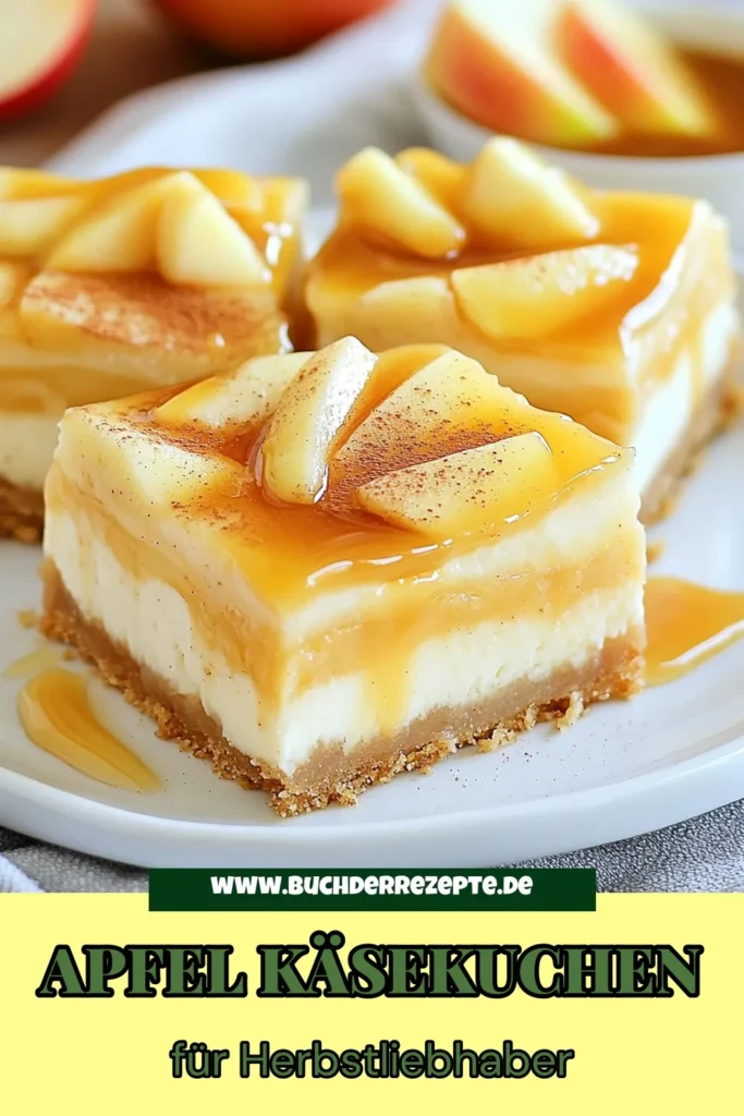 Entdecken Sie die köstlichen karamellisierten Apfel-Käsekuchen-Riegel, ein perfektes herbstliches Dessert Rezept! Dieses Apfel Käsekuchen Rezept vereint cremigen Käsekuchen mit würzigen Äpfeln und verführerischem Karamell. Einfache Käsekuchen Riegel, die sich ideal für jeden Anlass eignen. Lassen Sie sich von diesem Rezept inspirieren und genießen Sie den Geschmack des Herbstes. Speichern Sie es für später! #Käsekuchen #Desserts #Herbstrezepte #Backen