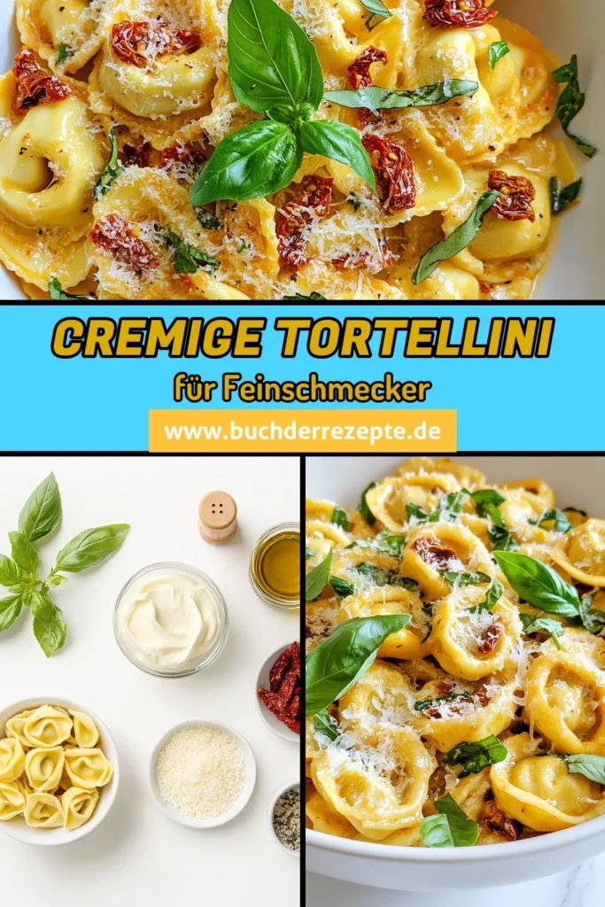 Entdecke dieses einfache Tortellini Rezept: cremige Tortellini mit getrockneten Tomaten, die perfekt für ein schnelles italienisches Abendessen sind. Mit nur wenigen Zutaten zauberst du in nur 25 Minuten ein köstliches Gericht, das jeder lieben wird. Probiere unsere cremige Tortellini heute aus! Du wirst begeistert sein! #TortelliniMitGetrocknetenTomaten #SchnellePastaRezepte #CremigeTortellini #ItalienischesAbendessen