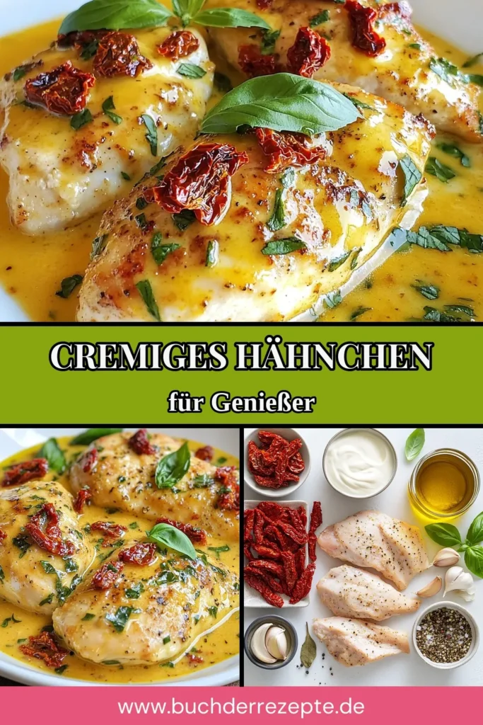 Dieses cremige Hähnchenrezept mit sonnengetrockneten Tomaten wird dich begeistern! Perfekt für schnelle Hähnchenrezepte, bringt dieses italienische Hähnchengericht Geschmack und Einfachheit in deine Küche. In nur 30 Minuten zauberst du Hähnchen in Sahnesauce, das hervorragend zu Pasta oder Reis passt. Lass dir dieses Rezept nicht entgehen – pinne es jetzt! #cremig #HähnchenmitsonngetrocknetenTomaten #schnelleHähnchenrezepte #italienischeHähnchengerichte