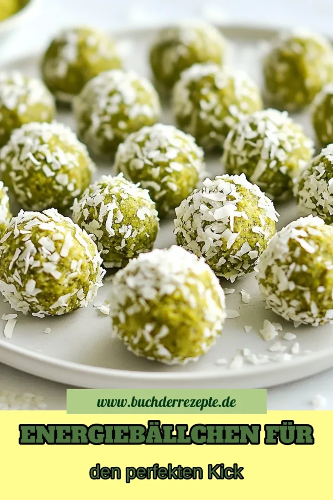 Entdecke dieses einfache und köstliche Rezept für Matcha Energiebällchen! Diese gesunden Snacks sind vegan, voller Nährstoffe und perfekt für einen Energieschub. Mit Kokosraspeln, Haferflocken und cremiger Mandelbutter sind sie die ideale Ergänzung zu deiner Snack-Routine. Lass dir dieses Kokosraspeln Rezept nicht entgehen und kreiere deine eigenen Matcha Rezepte! Probiere es aus und teile deine Kreationen! #MatchaEnergiebällchen #VeganeEnergiebällchen #GesundeSnacks #KokosraspelnRezept