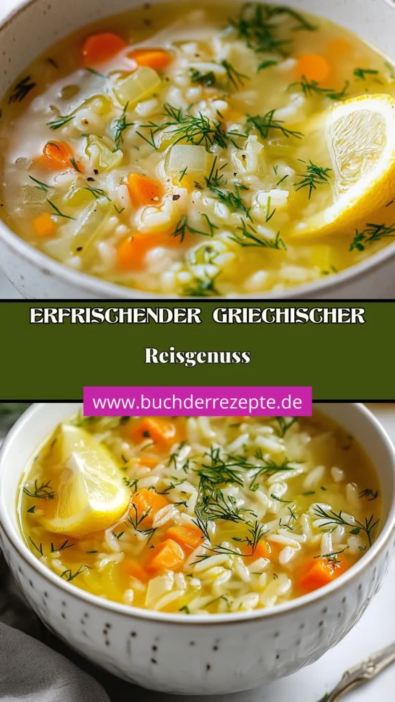 Entdecke unser Rezept für einen Zitronenreis Eintopf, der frische Aromen der griechischen Küche vereint. Dieses gesunde Reisgericht kombiniert Langkornreis mit Gemüse für ein köstliches und nahrhaftes Eintopf mit Gemüse. Perfekt für jede Gelegenheit, dieses mediterrane Rezept bringt Licht und Geschmack in deine Küche. Probiere es aus und teile deine Kreationen! #ZitronenreisEintopf #griechischeReisrezepte #gesundeReisgerichte #EintopfMitGemüse
