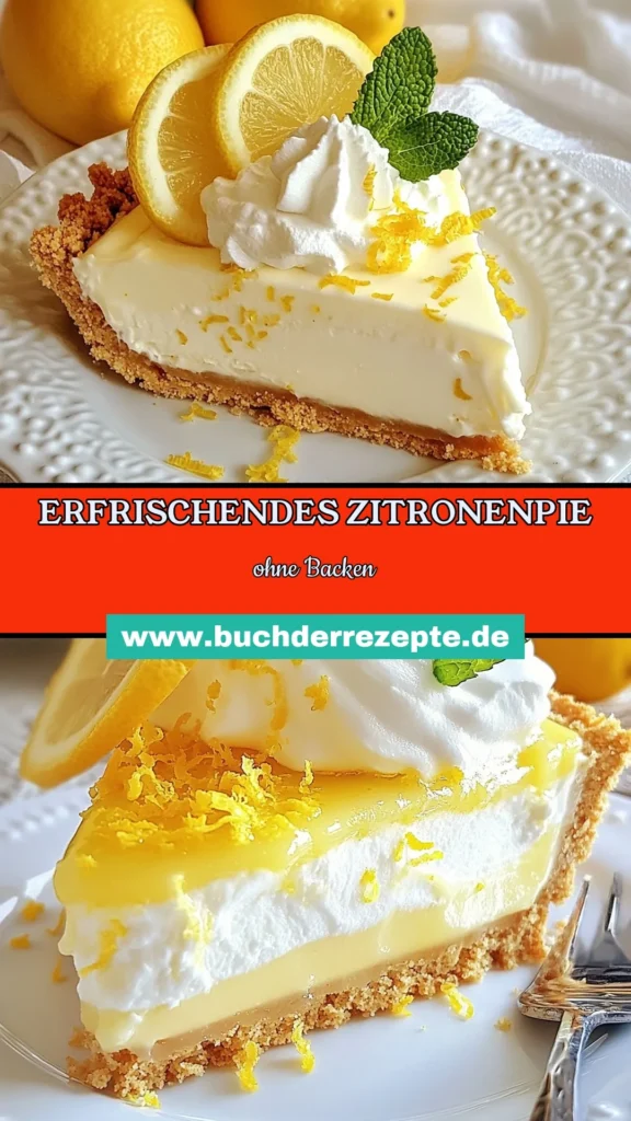 Entdecken Sie das erfrischende Geschmackserlebnis mit dieser no-bake Zitronenpie! Diese Zitroneneis-Torte mit einer knusprigen Graham-Cracker-Kruste ist das perfekte einfache Dessertrezept für jeden Anlass. Ideal für heiße Sommertage oder wenn Sie Gäste beeindrucken möchten! Lassen Sie sich von diesem zitronenfrischen Rezept inspirieren und speichern Sie es für Ihr nächstes Dessertprojekt! #ZitroneneisTorte #NoBakeZitronenpie #EinfacheDessertrezepte #ZitronenfrischesRezept