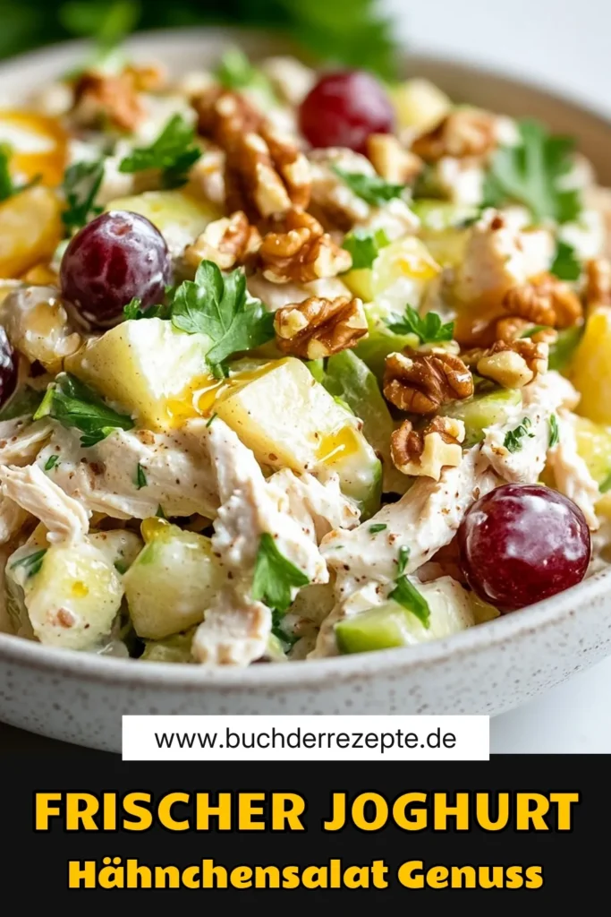 Entdecken Sie unseren köstlichen griechischer Joghurt Hähnchensalat, das ideale gesunde Hähnchenrezept für schnelle Mahlzeiten! Dieser proteinreiche Hähnchensalat vereint zarte Hähnchenbrust mit frischen Zutaten und einem cremigen Dressing auf Joghurtbasis. Perfekt für schnelle Mittagessen oder ein leichtes Abendessen. Verpassen Sie nicht dieses einfache Salatrezept und speichern Sie es für Ihre nächste Mahlzeit! #Hähnchensalat #GesundeRezepte #SchnelleGerichte #EinfacheSalate