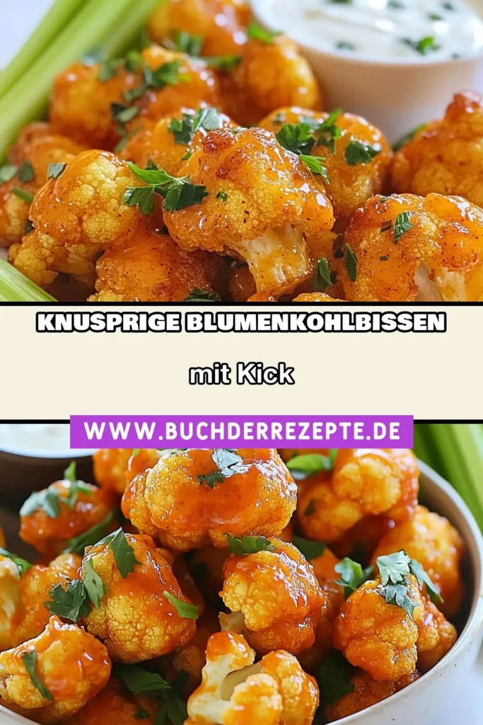 Entdecke das Rezept für leckere Buffalo Blumenkohl Bissen! Diese knusprigen Blumenkohl Bissen sind das perfekte vegane Blumenkohl Rezept für deine nächste Party. Sie sind einfach zuzubereiten und bringen mit der scharfen Buffalo-Sauce ordentlich Geschmack. Ideal als einfache Party Snacks, die alle begeistern! Probiere sie jetzt aus und teile deine Kreationen! #BuffaloBlumenkohlBissen #VeganesRezept #PartySnacks #KnusprigeBissen